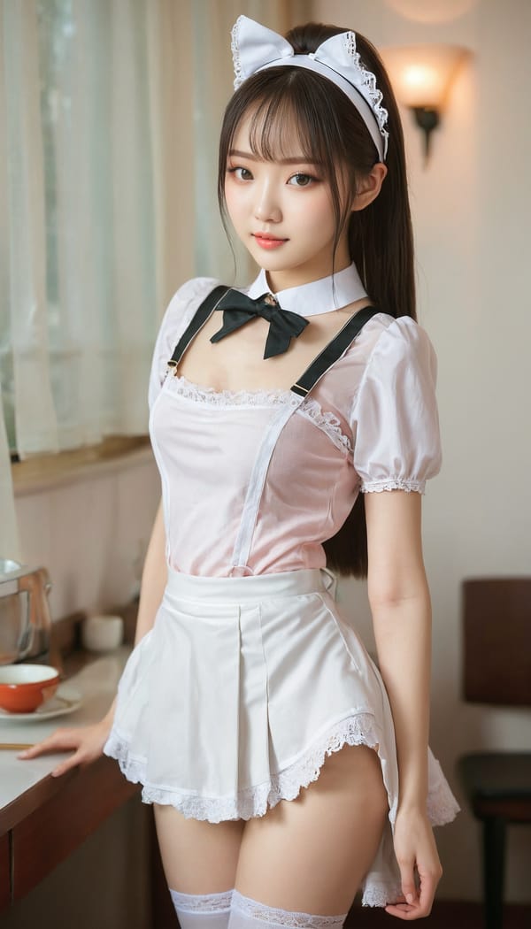 Tags: 21872187, SDXL
{"3": {"inputs": {"seed": 235971365193965, "steps": 64, "cfg": 6.23, "sampler_name": "dpmpp_2m", "scheduler": "karras", "denoise": 1.0, "model": ["27", 0], "positive": ["6", 0], "negative": ["7", 0], "latent_image": ["5", 0]}, "class_type": "KSampler"}, "4": {"inputs": {"ckpt_name": "juggernautxl.safetensors"}, "class_type": "CheckpointLoaderSimple"}, "5": {"inputs": {"width": 768, "height": 1344, "batch_size": 1}, "class_type": "EmptyLatentImage"}, "6": {"inputs": {"text": "25 year old girl, (russian:1.00), (chinese:0.99), (korean:1.09), (irish:1.10), (cute:1.12), (slim:0.95), (eyelashes:1.12), (seductive pose:1.05), (detailed face:0.98), (pale skin:0.96), (beautiful eyes:1.05), (sexy lips:1.02), (blush:1.11), (double eyelids:1.13), (seductive facial expression:1.14), (idol:1.04), (perky ass:1.08), (exposed ass:1.00), (looking back:1.12), (sexy ass:1.05), (thigh gap:1.10), in a (skimpy maid costume:1.08) working at a maid cafe, choker, bowtie, headband, pleated skirt, (textured skin:1.06), (detailed skin:1.03), (skin fuzz:1.03), (film:1.03), (RAW:1.06), (soft lighting:1.03), (portra:1.02), (natural looking skin:1.01), (candid cinema:1.00)", "clip": ["27", 1]}, "class_type": "CLIPTextEncode"}, "7": {"inputs": {"text": "(watermark:1.14), (bad hands:1.10), (twisted:1.10), (worst quality:1.14), (low resolution:1.11), (distorted:1.06), (open mouth:1.10)", "clip": ["27", 1]}, "class_type": "CLIPTextEncode"}, "8": {"inputs": {"samples": ["3", 0], "vae": ["4", 2]}, "class_type": "VAEDecode"}, "25": {"inputs": {"lora_name": "nudify_xl.safetensors", "strength_model": 0.16, "strength_clip": 0.12, "model": ["4", 0], "clip": ["4", 1]}, "class_type": "LoraLoader"}, "26": {"inputs": {"lora_name": "shirtlift_SDXL_v2.safetensors", "strength_model": 0.17, "strength_clip": 0.02, "model": ["25", 0], "clip": ["25", 1]}, "class_type": "LoraLoader"}, "27": {"inputs": {"lora_name": "PerfectEyesXL.safetensors", "strength_model": 0.0, "strength_clip": 0.1, "model": ["26", 0], "clip": ["26", 1]}, "class_type": "LoraLoader"}, "30": {"inputs": {"model_name": "4x_NMKD-Superscale-SP_178000_G.pth"}, "class_type": "UpscaleModelLoader"}, "31": {"inputs": {"upscale_model": ["30", 0], "image": ["8", 0]}, "class_type": "ImageUpscaleWithModel"}, "32": {"inputs": {"upscale_method": "lanczos", "scale_by": 0.5, "image": ["31", 0]}, "class_type": "ImageScaleBy"}, "33": {"inputs": {"pixels": ["32", 0], "vae": ["4", 2]}, "class_type": "VAEEncode"}, "34": {"inputs": {"seed": 235971365193965, "steps": 64, "cfg": 6.23, "sampler_name": "dpmpp_2m", "scheduler": "karras", "denoise": 0.3, "model": ["27", 0], "positive": ["6", 0], "negative": ["7", 0], "latent_image": ["33", 0]}, "class_type": "KSampler"}, "36": {"inputs": {"samples": ["34", 0], "vae": ["4", 2]}, "class_type": "VAEDecode"}, "39": {"inputs": {"filename_prefix": "comfyapi-1725257644343", "images": ["36", 0]}, "class_type": "SaveImage"}}