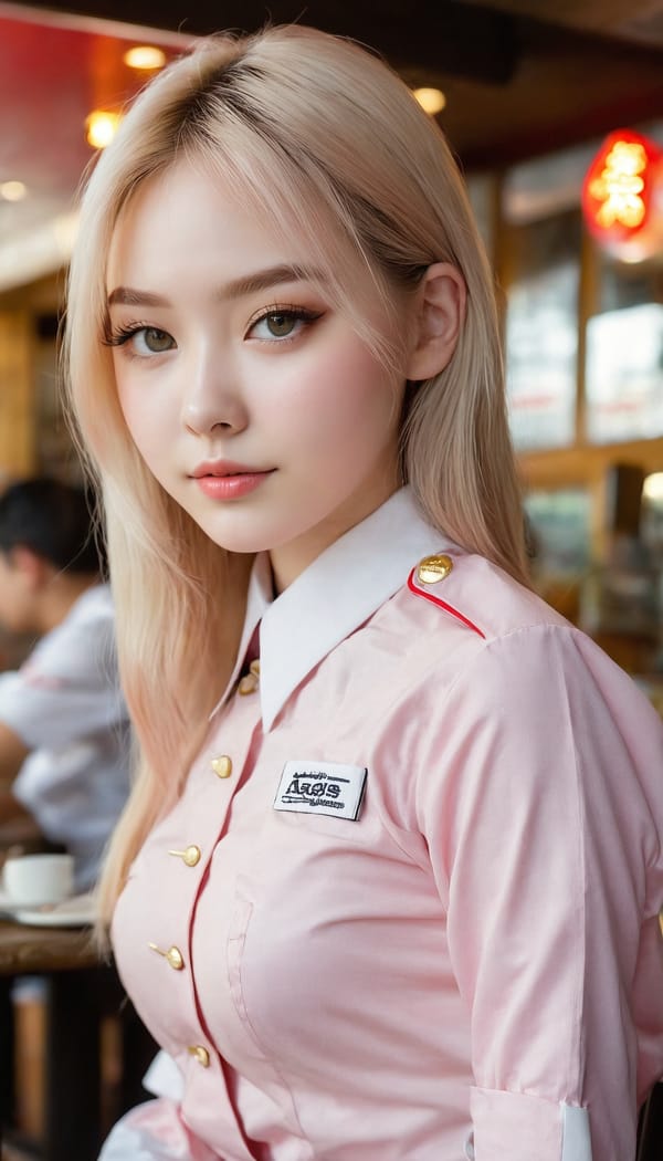 Tags: 21872187, SDXL
{"3": {"inputs": {"seed": 184771705603224, "steps": 32, "cfg": 5.88, "sampler_name": "dpmpp_2m", "scheduler": "karras", "denoise": 1.0, "model": ["27", 0], "positive": ["6", 0], "negative": ["7", 0], "latent_image": ["5", 0]}, "class_type": "KSampler"}, "4": {"inputs": {"ckpt_name": "juggernautxl.safetensors"}, "class_type": "CheckpointLoaderSimple"}, "5": {"inputs": {"width": 768, "height": 1344, "batch_size": 1}, "class_type": "EmptyLatentImage"}, "6": {"inputs": {"text": "19 year old girl, (slim:1.06), (eyelashes:0.95), (blush:1.14), (detailed face:1.14), (seductive pose:1.07), (temptress:0.96), (double eyelids:1.01), (seductive facial expression:1.05), (pale skin:1.10), (idol:1.05), (cute:1.09), (beautiful eyes:1.06), (sexy lips:0.95), (perky ass:1.07), (exposed ass:1.01), (looking back:0.99), (sexy ass:0.99), (thigh gap:1.14), (a waitress in uniform:1.01) working at a restaurant, (portra:1.05), (RAW:1.06), (textured skin:1.02), (natural looking skin:1.03), (soft lighting:1.08), (candid cinema:1.08), (film:1.04), (detailed skin:1.04), (skin fuzz:1.03)", "clip": ["27", 1]}, "class_type": "CLIPTextEncode"}, "7": {"inputs": {"text": "(distorted:1.09), (bad hands:1.05), (worst quality:1.07), (twisted:1.05), (watermark:1.09), (open mouth:1.11), (low resolution:1.06)", "clip": ["27", 1]}, "class_type": "CLIPTextEncode"}, "8": {"inputs": {"samples": ["3", 0], "vae": ["4", 2]}, "class_type": "VAEDecode"}, "25": {"inputs": {"lora_name": "nudify_xl.safetensors", "strength_model": 0.02, "strength_clip": 0.36, "model": ["4", 0], "clip": ["4", 1]}, "class_type": "LoraLoader"}, "26": {"inputs": {"lora_name": "shirtlift_SDXL_v2.safetensors", "strength_model": 0.05, "strength_clip": 0.03, "model": ["25", 0], "clip": ["25", 1]}, "class_type": "LoraLoader"}, "27": {"inputs": {"lora_name": "PerfectEyesXL.safetensors", "strength_model": 0.11, "strength_clip": 0.11, "model": ["26", 0], "clip": ["26", 1]}, "class_type": "LoraLoader"}, "30": {"inputs": {"model_name": "4x_NMKD-Superscale-SP_178000_G.pth"}, "class_type": "UpscaleModelLoader"}, "31": {"inputs": {"upscale_model": ["30", 0], "image": ["8", 0]}, "class_type": "ImageUpscaleWithModel"}, "32": {"inputs": {"upscale_method": "lanczos", "scale_by": 0.5, "image": ["31", 0]}, "class_type": "ImageScaleBy"}, "33": {"inputs": {"pixels": ["32", 0], "vae": ["4", 2]}, "class_type": "VAEEncode"}, "34": {"inputs": {"seed": 184771705603224, "steps": 32, "cfg": 5.88, "sampler_name": "dpmpp_2m", "scheduler": "karras", "denoise": 0.3, "model": ["27", 0], "positive": ["6", 0], "negative": ["7", 0], "latent_image": ["33", 0]}, "class_type": "KSampler"}, "36": {"inputs": {"samples": ["34", 0], "vae": ["4", 2]}, "class_type": "VAEDecode"}, "39": {"inputs": {"filename_prefix": "comfyapi-1730424298160", "images": ["36", 0]}, "class_type": "SaveImage"}}