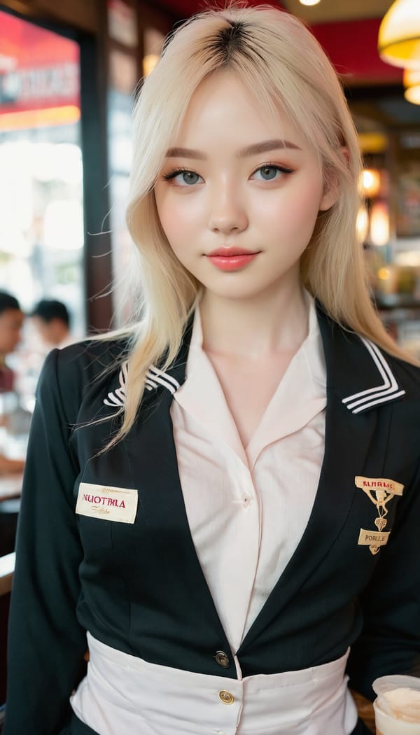 Tags: 21872187, SDXL
{"3": {"inputs": {"seed": 495133740721064, "steps": 64, "cfg": 6.55, "sampler_name": "dpmpp_2m", "scheduler": "karras", "denoise": 1.0, "model": ["27", 0], "positive": ["6", 0], "negative": ["7", 0], "latent_image": ["5", 0]}, "class_type": "KSampler"}, "4": {"inputs": {"ckpt_name": "juggernautxl.safetensors"}, "class_type": "CheckpointLoaderSimple"}, "5": {"inputs": {"width": 768, "height": 1344, "batch_size": 1}, "class_type": "EmptyLatentImage"}, "6": {"inputs": {"text": "24 year old girl, (pale skin:1.10), (double eyelids:1.14), (idol:1.03), (sexy lips:0.97), (detailed face:0.97), (beautiful eyes:0.96), (temptress:1.05), (slim:0.96), (blush:0.98), (cute:1.12), (seductive facial expression:1.02), (seductive pose:1.11), (perky ass:0.96), (exposed ass:0.99), (looking back:1.13), (sexy ass:0.96), (thigh gap:1.08), (a waitress in uniform:1.07) working at a restaurant, (candid cinema:1.06), (film:1.02), (natural looking skin:1.00), (skin fuzz:1.01), (RAW:1.01), (soft lighting:1.01), (textured skin:1.07), (portra:1.07), (detailed skin:1.07)", "clip": ["27", 1]}, "class_type": "CLIPTextEncode"}, "7": {"inputs": {"text": "(twisted:1.07), (bad hands:1.13), (open mouth:1.13), (distorted:1.10), (watermark:1.07), (worst quality:1.12), (low resolution:1.13)", "clip": ["27", 1]}, "class_type": "CLIPTextEncode"}, "8": {"inputs": {"samples": ["3", 0], "vae": ["4", 2]}, "class_type": "VAEDecode"}, "25": {"inputs": {"lora_name": "nudify_xl.safetensors", "strength_model": 0.0, "strength_clip": 0.13, "model": ["4", 0], "clip": ["4", 1]}, "class_type": "LoraLoader"}, "26": {"inputs": {"lora_name": "shirtlift_SDXL_v2.safetensors", "strength_model": 0.15, "strength_clip": 0.1, "model": ["25", 0], "clip": ["25", 1]}, "class_type": "LoraLoader"}, "27": {"inputs": {"lora_name": "PerfectEyesXL.safetensors", "strength_model": 0.01, "strength_clip": 0.07, "model": ["26", 0], "clip": ["26", 1]}, "class_type": "LoraLoader"}, "30": {"inputs": {"model_name": "4x_NMKD-Superscale-SP_178000_G.pth"}, "class_type": "UpscaleModelLoader"}, "31": {"inputs": {"upscale_model": ["30", 0], "image": ["8", 0]}, "class_type": "ImageUpscaleWithModel"}, "32": {"inputs": {"upscale_method": "lanczos", "scale_by": 0.5, "image": ["31", 0]}, "class_type": "ImageScaleBy"}, "33": {"inputs": {"pixels": ["32", 0], "vae": ["4", 2]}, "class_type": "VAEEncode"}, "34": {"inputs": {"seed": 495133740721064, "steps": 64, "cfg": 6.55, "sampler_name": "dpmpp_2m", "scheduler": "karras", "denoise": 0.3, "model": ["27", 0], "positive": ["6", 0], "negative": ["7", 0], "latent_image": ["33", 0]}, "class_type": "KSampler"}, "36": {"inputs": {"samples": ["34", 0], "vae": ["4", 2]}, "class_type": "VAEDecode"}, "39": {"inputs": {"filename_prefix": "comfyapi-1713232958016", "images": ["36", 0]}, "class_type": "SaveImage"}}