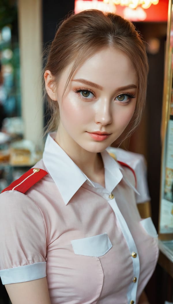 Tags: 21872187, SDXL
{"3": {"inputs": {"seed": 245567256053028, "steps": 64, "cfg": 7.8, "sampler_name": "dpmpp_2m", "scheduler": "karras", "denoise": 1.0, "model": ["27", 0], "positive": ["6", 0], "negative": ["7", 0], "latent_image": ["5", 0]}, "class_type": "KSampler"}, "4": {"inputs": {"ckpt_name": "juggernautxl.safetensors"}, "class_type": "CheckpointLoaderSimple"}, "5": {"inputs": {"width": 768, "height": 1344, "batch_size": 1}, "class_type": "EmptyLatentImage"}, "6": {"inputs": {"text": "27 year old girl, (russian:1.01), (beautiful eyes:1.00), (eyelashes:0.98), (idol:1.10), (double eyelids:1.02), (blush:1.06), (slim:1.04), (temptress:1.10), (pale skin:1.03), (detailed face:0.96), (seductive pose:0.97), (seductive facial expression:0.99), (cute:0.99), (perky ass:0.96), (exposed ass:0.97), (looking back:1.07), (sexy ass:0.98), (thigh gap:1.03), (a waitress in uniform:1.00) working at a restaurant, (candid cinema:1.07), (textured skin:1.02), (natural looking skin:1.03), (skin fuzz:1.09), (RAW:1.07), (film:1.07), (detailed skin:1.08), (portra:1.00), (soft lighting:1.07)", "clip": ["27", 1]}, "class_type": "CLIPTextEncode"}, "7": {"inputs": {"text": "(bad hands:1.09), (watermark:1.08), (worst quality:1.09), (open mouth:1.10), (low resolution:1.07), (distorted:1.14), (twisted:1.10)", "clip": ["27", 1]}, "class_type": "CLIPTextEncode"}, "8": {"inputs": {"samples": ["3", 0], "vae": ["4", 2]}, "class_type": "VAEDecode"}, "25": {"inputs": {"lora_name": "nudify_xl.safetensors", "strength_model": 0.02, "strength_clip": 0.06, "model": ["4", 0], "clip": ["4", 1]}, "class_type": "LoraLoader"}, "26": {"inputs": {"lora_name": "shirtlift_SDXL_v2.safetensors", "strength_model": 0.04, "strength_clip": 0.08, "model": ["25", 0], "clip": ["25", 1]}, "class_type": "LoraLoader"}, "27": {"inputs": {"lora_name": "PerfectEyesXL.safetensors", "strength_model": 0.12, "strength_clip": 0.15, "model": ["26", 0], "clip": ["26", 1]}, "class_type": "LoraLoader"}, "30": {"inputs": {"model_name": "4x_NMKD-Superscale-SP_178000_G.pth"}, "class_type": "UpscaleModelLoader"}, "31": {"inputs": {"upscale_model": ["30", 0], "image": ["8", 0]}, "class_type": "ImageUpscaleWithModel"}, "32": {"inputs": {"upscale_method": "lanczos", "scale_by": 0.5, "image": ["31", 0]}, "class_type": "ImageScaleBy"}, "33": {"inputs": {"pixels": ["32", 0], "vae": ["4", 2]}, "class_type": "VAEEncode"}, "34": {"inputs": {"seed": 245567256053028, "steps": 64, "cfg": 7.8, "sampler_name": "dpmpp_2m", "scheduler": "karras", "denoise": 0.3, "model": ["27", 0], "positive": ["6", 0], "negative": ["7", 0], "latent_image": ["33", 0]}, "class_type": "KSampler"}, "36": {"inputs": {"samples": ["34", 0], "vae": ["4", 2]}, "class_type": "VAEDecode"}, "39": {"inputs": {"filename_prefix": "comfyapi-1723727849810", "images": ["36", 0]}, "class_type": "SaveImage"}}