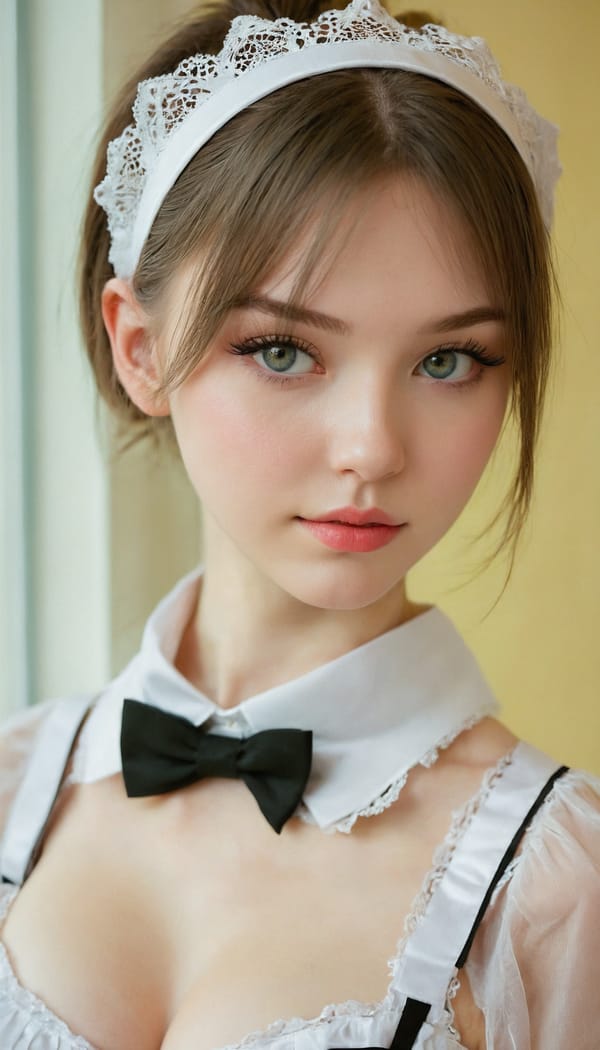 Tags: 21872187, SDXL
{"3": {"inputs": {"seed": 510329611999992, "steps": 32, "cfg": 5.39, "sampler_name": "dpmpp_2m", "scheduler": "karras", "denoise": 1.0, "model": ["27", 0], "positive": ["6", 0], "negative": ["7", 0], "latent_image": ["5", 0]}, "class_type": "KSampler"}, "4": {"inputs": {"ckpt_name": "juggernautxl.safetensors"}, "class_type": "CheckpointLoaderSimple"}, "5": {"inputs": {"width": 768, "height": 1344, "batch_size": 1}, "class_type": "EmptyLatentImage"}, "6": {"inputs": {"text": "18 year old girl, (ukrainian:1.05), (sexy lips:1.08), (cute:1.00), (pale skin:1.10), (seductive facial expression:1.05), (temptress:1.03), (double eyelids:1.08), (beautiful eyes:1.13), (slim:0.98), (seductive pose:0.97), (eyelashes:1.04), (detailed face:1.00), (idol:1.03), (blush:1.05), (in a seductive pose:1.10), (large perky breasts:0.98), (cleavage:1.03), (thigh gap:1.07), in a (skimpy maid costume:1.01) working at a maid cafe, choker, bowtie, headband, pleated skirt, (natural looking skin:1.06), (RAW:1.06), (soft lighting:1.02), (film:1.05), (skin fuzz:1.02), (textured skin:1.09), (candid cinema:1.03), (portra:1.03), (detailed skin:1.01)", "clip": ["27", 1]}, "class_type": "CLIPTextEncode"}, "7": {"inputs": {"text": "(low resolution:1.09), (twisted:1.08), (distorted:1.11), (bad hands:1.14), (worst quality:1.06), (open mouth:1.13), (watermark:1.11)", "clip": ["27", 1]}, "class_type": "CLIPTextEncode"}, "8": {"inputs": {"samples": ["3", 0], "vae": ["4", 2]}, "class_type": "VAEDecode"}, "25": {"inputs": {"lora_name": "nudify_xl.safetensors", "strength_model": 0.22, "strength_clip": 0.04, "model": ["4", 0], "clip": ["4", 1]}, "class_type": "LoraLoader"}, "26": {"inputs": {"lora_name": "shirtlift_SDXL_v2.safetensors", "strength_model": 0.08, "strength_clip": 0.02, "model": ["25", 0], "clip": ["25", 1]}, "class_type": "LoraLoader"}, "27": {"inputs": {"lora_name": "PerfectEyesXL.safetensors", "strength_model": 0.11, "strength_clip": 0.11, "model": ["26", 0], "clip": ["26", 1]}, "class_type": "LoraLoader"}, "30": {"inputs": {"model_name": "4x_NMKD-Superscale-SP_178000_G.pth"}, "class_type": "UpscaleModelLoader"}, "31": {"inputs": {"upscale_model": ["30", 0], "image": ["8", 0]}, "class_type": "ImageUpscaleWithModel"}, "32": {"inputs": {"upscale_method": "lanczos", "scale_by": 0.5, "image": ["31", 0]}, "class_type": "ImageScaleBy"}, "33": {"inputs": {"pixels": ["32", 0], "vae": ["4", 2]}, "class_type": "VAEEncode"}, "34": {"inputs": {"seed": 510329611999992, "steps": 32, "cfg": 5.39, "sampler_name": "dpmpp_2m", "scheduler": "karras", "denoise": 0.3, "model": ["27", 0], "positive": ["6", 0], "negative": ["7", 0], "latent_image": ["33", 0]}, "class_type": "KSampler"}, "36": {"inputs": {"samples": ["34", 0], "vae": ["4", 2]}, "class_type": "VAEDecode"}, "39": {"inputs": {"filename_prefix": "comfyapi-1718629927089", "images": ["36", 0]}, "class_type": "SaveImage"}}