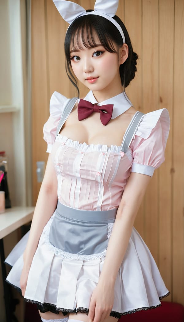 Tags: 21872187, SDXL
{"3": {"inputs": {"seed": 690542587491283, "steps": 32, "cfg": 7.74, "sampler_name": "dpmpp_2m", "scheduler": "karras", "denoise": 1.0, "model": ["27", 0], "positive": ["6", 0], "negative": ["7", 0], "latent_image": ["5", 0]}, "class_type": "KSampler"}, "4": {"inputs": {"ckpt_name": "juggernautxl.safetensors"}, "class_type": "CheckpointLoaderSimple"}, "5": {"inputs": {"width": 768, "height": 1344, "batch_size": 1}, "class_type": "EmptyLatentImage"}, "6": {"inputs": {"text": "18 year old girl, (korean:1.06), (seductive facial expression:1.10), (blush:0.97), (cute:1.03), (pale skin:1.13), (detailed face:1.00), (eyelashes:1.10), (slim:1.08), (beautiful eyes:1.07), (temptress:1.02), (idol:1.13), (double eyelids:1.06), (seductive pose:1.11), (perky ass:1.06), (exposed ass:1.11), (looking back:1.06), (sexy ass:1.05), (thigh gap:1.11), in a (skimpy maid costume:1.09) working at a maid cafe, choker, bowtie, headband, pleated skirt, (film:1.01), (RAW:1.05), (natural looking skin:1.09), (candid cinema:1.06), (portra:1.04), (textured skin:1.05), (skin fuzz:1.05), (detailed skin:1.03), (soft lighting:1.06)", "clip": ["27", 1]}, "class_type": "CLIPTextEncode"}, "7": {"inputs": {"text": "(watermark:1.09), (bad hands:1.05), (twisted:1.14), (worst quality:1.08), (open mouth:1.06), (distorted:1.14), (low resolution:1.07)", "clip": ["27", 1]}, "class_type": "CLIPTextEncode"}, "8": {"inputs": {"samples": ["3", 0], "vae": ["4", 2]}, "class_type": "VAEDecode"}, "25": {"inputs": {"lora_name": "nudify_xl.safetensors", "strength_model": 0.26, "strength_clip": 0.2, "model": ["4", 0], "clip": ["4", 1]}, "class_type": "LoraLoader"}, "26": {"inputs": {"lora_name": "shirtlift_SDXL_v2.safetensors", "strength_model": 0.03, "strength_clip": 0.16, "model": ["25", 0], "clip": ["25", 1]}, "class_type": "LoraLoader"}, "27": {"inputs": {"lora_name": "PerfectEyesXL.safetensors", "strength_model": 0.01, "strength_clip": 0.1, "model": ["26", 0], "clip": ["26", 1]}, "class_type": "LoraLoader"}, "30": {"inputs": {"model_name": "4x_NMKD-Superscale-SP_178000_G.pth"}, "class_type": "UpscaleModelLoader"}, "31": {"inputs": {"upscale_model": ["30", 0], "image": ["8", 0]}, "class_type": "ImageUpscaleWithModel"}, "32": {"inputs": {"upscale_method": "lanczos", "scale_by": 0.5, "image": ["31", 0]}, "class_type": "ImageScaleBy"}, "33": {"inputs": {"pixels": ["32", 0], "vae": ["4", 2]}, "class_type": "VAEEncode"}, "34": {"inputs": {"seed": 690542587491283, "steps": 32, "cfg": 7.74, "sampler_name": "dpmpp_2m", "scheduler": "karras", "denoise": 0.3, "model": ["27", 0], "positive": ["6", 0], "negative": ["7", 0], "latent_image": ["33", 0]}, "class_type": "KSampler"}, "36": {"inputs": {"samples": ["34", 0], "vae": ["4", 2]}, "class_type": "VAEDecode"}, "39": {"inputs": {"filename_prefix": "comfyapi-1728084508929", "images": ["36", 0]}, "class_type": "SaveImage"}}