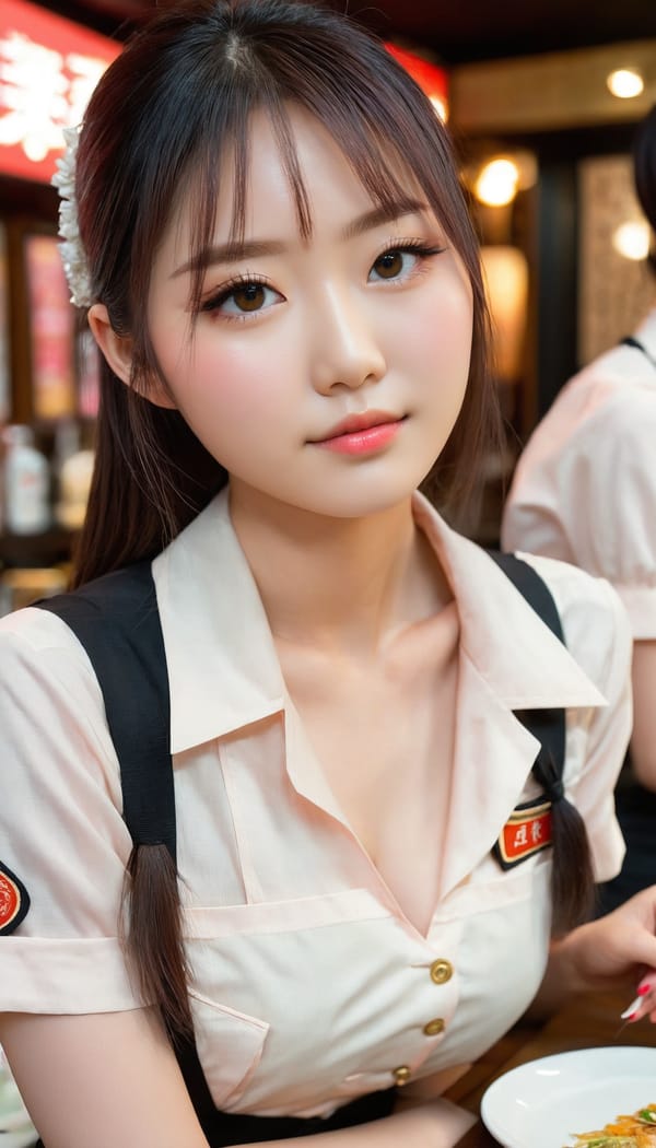 Tags: 21872187, SDXL
{"3": {"inputs": {"seed": 933631541357809, "steps": 32, "cfg": 7.45, "sampler_name": "dpmpp_2m", "scheduler": "karras", "denoise": 1.0, "model": ["27", 0], "positive": ["6", 0], "negative": ["7", 0], "latent_image": ["5", 0]}, "class_type": "KSampler"}, "4": {"inputs": {"ckpt_name": "juggernautxl.safetensors"}, "class_type": "CheckpointLoaderSimple"}, "5": {"inputs": {"width": 768, "height": 1344, "batch_size": 1}, "class_type": "EmptyLatentImage"}, "6": {"inputs": {"text": "22 year old girl, (japanese:1.10), (blush:1.14), (beautiful eyes:1.06), (slim:1.04), (pale skin:1.07), (double eyelids:1.12), (seductive facial expression:1.05), (detailed face:1.00), (temptress:0.99), (seductive pose:0.97), (idol:0.97), (sexy lips:1.05), (eyelashes:1.12), (cute:0.95), (in a seductive pose:1.08), (large perky breasts:1.06), (cleavage:1.01), (thigh gap:0.97), (a waitress in uniform:1.11) working at a restaurant, (candid cinema:1.06), (RAW:1.07), (soft lighting:1.03), (detailed skin:1.08), (film:1.03), (natural looking skin:1.07), (portra:1.03), (skin fuzz:1.09), (textured skin:1.02)", "clip": ["27", 1]}, "class_type": "CLIPTextEncode"}, "7": {"inputs": {"text": "(distorted:1.14), (watermark:1.08), (bad hands:1.09), (low resolution:1.12), (worst quality:1.05), (open mouth:1.14), (twisted:1.13)", "clip": ["27", 1]}, "class_type": "CLIPTextEncode"}, "8": {"inputs": {"samples": ["3", 0], "vae": ["4", 2]}, "class_type": "VAEDecode"}, "25": {"inputs": {"lora_name": "nudify_xl.safetensors", "strength_model": 0.1, "strength_clip": 0.06, "model": ["4", 0], "clip": ["4", 1]}, "class_type": "LoraLoader"}, "26": {"inputs": {"lora_name": "shirtlift_SDXL_v2.safetensors", "strength_model": 0.0, "strength_clip": 0.11, "model": ["25", 0], "clip": ["25", 1]}, "class_type": "LoraLoader"}, "27": {"inputs": {"lora_name": "PerfectEyesXL.safetensors", "strength_model": 0.15, "strength_clip": 0.1, "model": ["26", 0], "clip": ["26", 1]}, "class_type": "LoraLoader"}, "30": {"inputs": {"model_name": "4x_NMKD-Superscale-SP_178000_G.pth"}, "class_type": "UpscaleModelLoader"}, "31": {"inputs": {"upscale_model": ["30", 0], "image": ["8", 0]}, "class_type": "ImageUpscaleWithModel"}, "32": {"inputs": {"upscale_method": "lanczos", "scale_by": 0.5, "image": ["31", 0]}, "class_type": "ImageScaleBy"}, "33": {"inputs": {"pixels": ["32", 0], "vae": ["4", 2]}, "class_type": "VAEEncode"}, "34": {"inputs": {"seed": 933631541357809, "steps": 32, "cfg": 7.45, "sampler_name": "dpmpp_2m", "scheduler": "karras", "denoise": 0.3, "model": ["27", 0], "positive": ["6", 0], "negative": ["7", 0], "latent_image": ["33", 0]}, "class_type": "KSampler"}, "36": {"inputs": {"samples": ["34", 0], "vae": ["4", 2]}, "class_type": "VAEDecode"}, "39": {"inputs": {"filename_prefix": "comfyapi-1713247507938", "images": ["36", 0]}, "class_type": "SaveImage"}}