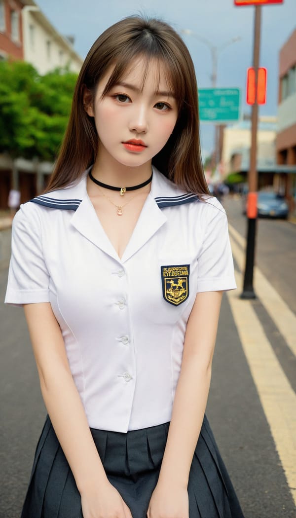 Tags: 21872187, SDXL
{"3": {"inputs": {"seed": 760070620318131, "steps": 64, "cfg": 7.16, "sampler_name": "dpmpp_2m", "scheduler": "karras", "denoise": 1.0, "model": ["27", 0], "positive": ["6", 0], "negative": ["7", 0], "latent_image": ["5", 0]}, "class_type": "KSampler"}, "4": {"inputs": {"ckpt_name": "leosamsHelloworldSDXL_helloworldSDXL32DPO.safetensors"}, "class_type": "CheckpointLoaderSimple"}, "5": {"inputs": {"width": 768, "height": 1344, "batch_size": 1}, "class_type": "EmptyLatentImage"}, "6": {"inputs": {"text": "22 year old girl, (cute:1.04), (sexy lips:1.10), (detailed face:1.01), (temptress:1.13), (seductive facial expression:1.12), (blush:1.00), (idol:0.99), (beautiful eyes:1.14), (pale skin:1.12), (double eyelids:1.13), (seductive pose:1.09), (slim:1.08), (in a seductive pose:1.10), (large perky breasts:1.03), (cleavage:0.95), (thigh gap:0.96), (school uniform:1.09), choker, busy street, (detailed skin:1.08), (candid cinema:1.05), (skin fuzz:1.06), (film:1.02), (RAW:1.04), (textured skin:1.02), (soft lighting:1.05), (natural looking skin:1.02), (portra:1.09)", "clip": ["27", 1]}, "class_type": "CLIPTextEncode"}, "7": {"inputs": {"text": "(twisted:1.05), (worst quality:1.08), (bad hands:1.06), (distorted:1.05), (low resolution:1.14), (watermark:1.12), (open mouth:1.13)", "clip": ["27", 1]}, "class_type": "CLIPTextEncode"}, "8": {"inputs": {"samples": ["3", 0], "vae": ["4", 2]}, "class_type": "VAEDecode"}, "25": {"inputs": {"lora_name": "nudify_xl.safetensors", "strength_model": 0.2, "strength_clip": 0.33, "model": ["4", 0], "clip": ["4", 1]}, "class_type": "LoraLoader"}, "26": {"inputs": {"lora_name": "shirtlift_SDXL_v2.safetensors", "strength_model": 0.11, "strength_clip": 0.08, "model": ["25", 0], "clip": ["25", 1]}, "class_type": "LoraLoader"}, "27": {"inputs": {"lora_name": "PerfectEyesXL.safetensors", "strength_model": 0.05, "strength_clip": 0.05, "model": ["26", 0], "clip": ["26", 1]}, "class_type": "LoraLoader"}, "30": {"inputs": {"model_name": "4x_NMKD-Superscale-SP_178000_G.pth"}, "class_type": "UpscaleModelLoader"}, "31": {"inputs": {"upscale_model": ["30", 0], "image": ["8", 0]}, "class_type": "ImageUpscaleWithModel"}, "32": {"inputs": {"upscale_method": "lanczos", "scale_by": 0.5, "image": ["31", 0]}, "class_type": "ImageScaleBy"}, "33": {"inputs": {"pixels": ["32", 0], "vae": ["4", 2]}, "class_type": "VAEEncode"}, "34": {"inputs": {"seed": 760070620318131, "steps": 64, "cfg": 7.16, "sampler_name": "dpmpp_2m", "scheduler": "karras", "denoise": 0.3, "model": ["27", 0], "positive": ["6", 0], "negative": ["7", 0], "latent_image": ["33", 0]}, "class_type": "KSampler"}, "36": {"inputs": {"samples": ["34", 0], "vae": ["4", 2]}, "class_type": "VAEDecode"}, "39": {"inputs": {"filename_prefix": "comfyapi-1707831806165", "images": ["36", 0]}, "class_type": "SaveImage"}}