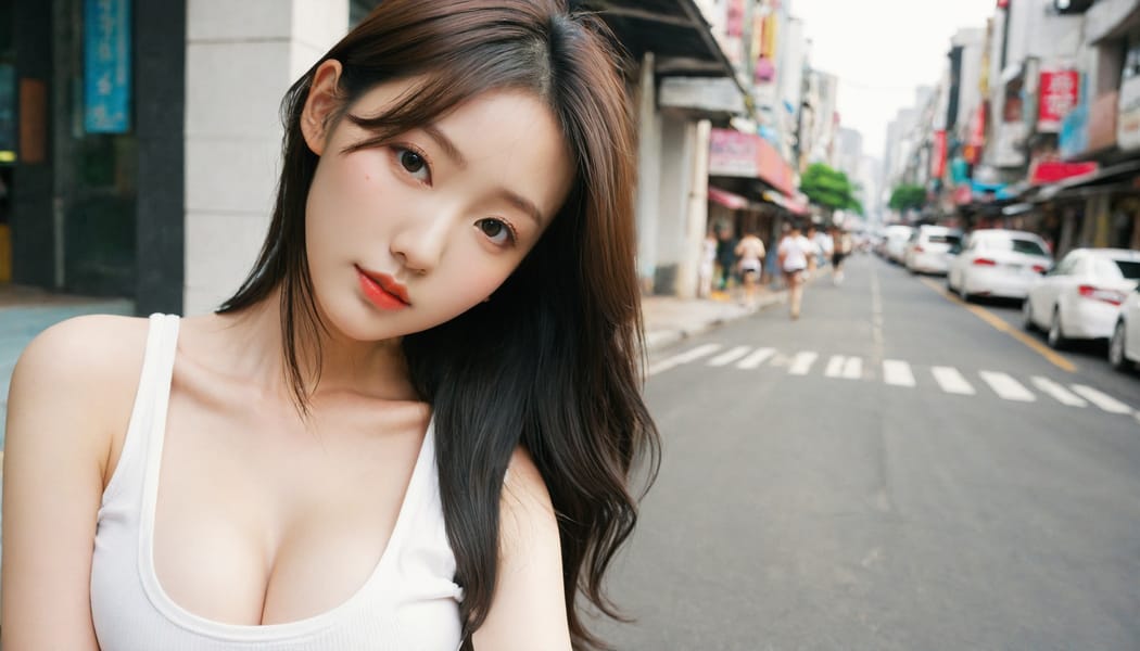 Tags: 21872187, SDXL
{"3": {"inputs": {"seed": 187219639072543, "steps": 64, "cfg": 6.61, "sampler_name": "dpmpp_2m", "scheduler": "karras", "denoise": 1.0, "model": ["27", 0], "positive": ["6", 0], "negative": ["7", 0], "latent_image": ["5", 0]}, "class_type": "KSampler"}, "4": {"inputs": {"ckpt_name": "leosamsHelloworldSDXL_helloworldSDXL32DPO.safetensors"}, "class_type": "CheckpointLoaderSimple"}, "5": {"inputs": {"width": 1344, "height": 768, "batch_size": 1}, "class_type": "EmptyLatentImage"}, "6": {"inputs": {"text": "24 year old girl, (korean:0.96), (eyelashes:0.98), (detailed face:1.12), (sexy lips:1.13), (seductive pose:1.00), (double eyelids:1.07), (seductive facial expression:0.99), (temptress:1.07), (slim:0.99), (idol:1.08), (pale skin:1.01), (cute:1.08), (blush:0.97), (in a seductive pose:1.14), (large perky breasts:0.98), (cleavage:1.00), (thigh gap:1.01), (white tanktop:1.01), busy street, (natural looking skin:1.05), (detailed skin:1.07), (portra:1.06), (candid cinema:1.01), (RAW:1.01), (film:1.00), (skin fuzz:1.02), (textured skin:1.01), (soft lighting:1.07)", "clip": ["27", 1]}, "class_type": "CLIPTextEncode"}, "7": {"inputs": {"text": "(bad hands:1.14), (watermark:1.07), (distorted:1.08), (twisted:1.14), (open mouth:1.06), (worst quality:1.07)", "clip": ["27", 1]}, "class_type": "CLIPTextEncode"}, "8": {"inputs": {"samples": ["3", 0], "vae": ["4", 2]}, "class_type": "VAEDecode"}, "25": {"inputs": {"lora_name": "nudify_xl.safetensors", "strength_model": 0.03, "strength_clip": 0.17, "model": ["4", 0], "clip": ["4", 1]}, "class_type": "LoraLoader"}, "26": {"inputs": {"lora_name": "shirtlift_SDXL_v2.safetensors", "strength_model": 0.08, "strength_clip": 0.09, "model": ["25", 0], "clip": ["25", 1]}, "class_type": "LoraLoader"}, "27": {"inputs": {"lora_name": "PerfectEyesXL.safetensors", "strength_model": 0.08, "strength_clip": 0.06, "model": ["26", 0], "clip": ["26", 1]}, "class_type": "LoraLoader"}, "30": {"inputs": {"model_name": "4x_NMKD-Superscale-SP_178000_G.pth"}, "class_type": "UpscaleModelLoader"}, "31": {"inputs": {"upscale_model": ["30", 0], "image": ["8", 0]}, "class_type": "ImageUpscaleWithModel"}, "32": {"inputs": {"upscale_method": "lanczos", "scale_by": 0.5, "image": ["31", 0]}, "class_type": "ImageScaleBy"}, "33": {"inputs": {"pixels": ["32", 0], "vae": ["4", 2]}, "class_type": "VAEEncode"}, "34": {"inputs": {"seed": 187219639072543, "steps": 64, "cfg": 6.61, "sampler_name": "dpmpp_2m", "scheduler": "karras", "denoise": 0.3, "model": ["27", 0], "positive": ["6", 0], "negative": ["7", 0], "latent_image": ["33", 0]}, "class_type": "KSampler"}, "36": {"inputs": {"samples": ["34", 0], "vae": ["4", 2]}, "class_type": "VAEDecode"}, "39": {"inputs": {"filename_prefix": "comfyapi-1707523131607", "images": ["36", 0]}, "class_type": "SaveImage"}}