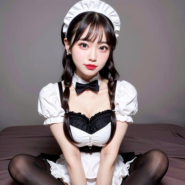 Tags: 21872187
<lora:JapaneseDollLikeness_v15:0.57>, <lora:koreanDollLikeness:0.48>, maid cafe, stockings, (maid costume:1.19), choker, bowtie, headband, (pleated skirt:0.91), (seductive pose:1.05), extremely detailed eyes, extremely detailed face, cute, sexy lips, seductive smile, double eyelids, eyelashes, perky breasts, full body portrait, RAW, sharp, hyper realistic, tall, (thigh gap:0.91), blush, 1girl, solo
Negative prompt: drawings, sketches, paintings, anime, disfigured, (normal quality:2.16), (worst quality:2.17)
Steps: 32, Sampler: DPM++ 2M Karras, CFG scale: 7.29, Seed: 1532694348, Size: 512x512, Model hash: fc2511737a, Model: chilloutmix_NiPrunedFp32Fix, Seed resize from: -1x-1, Denoising strength: 0.4, Version: v1.2.1, Hires upscale: 2.0, Hires steps: 16, Hires upscaler: ESRGAN_4x