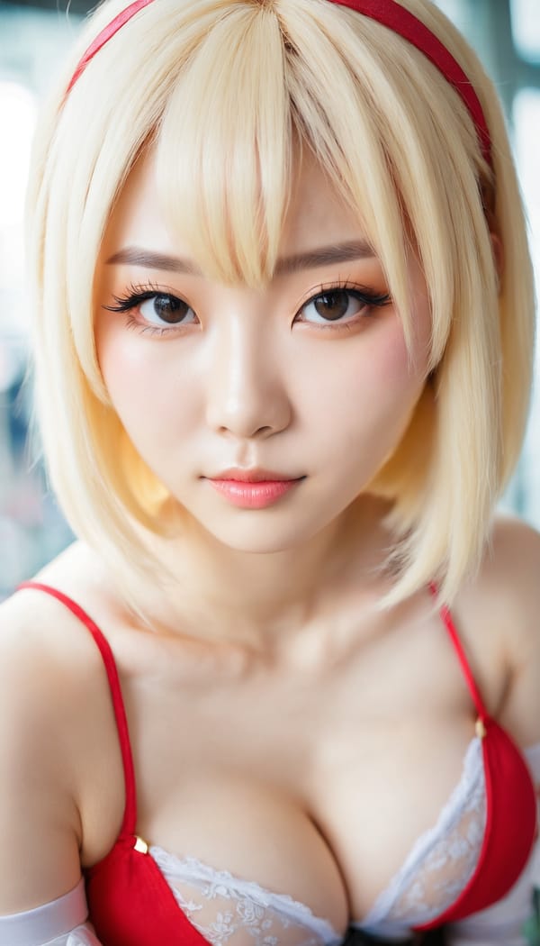 Tags: 21872187, SDXL
{"3": {"inputs": {"seed": 322642329238583, "steps": 32, "cfg": 7.74, "sampler_name": "dpmpp_2m", "scheduler": "karras", "denoise": 1.0, "model": ["27", 0], "positive": ["6", 0], "negative": ["7", 0], "latent_image": ["5", 0]}, "class_type": "KSampler"}, "4": {"inputs": {"ckpt_name": "juggernautxl.safetensors"}, "class_type": "CheckpointLoaderSimple"}, "5": {"inputs": {"width": 768, "height": 1344, "batch_size": 1}, "class_type": "EmptyLatentImage"}, "6": {"inputs": {"text": "25 year old girl, (taiwanese:1.02), (pale skin:0.98), (slim:1.01), (seductive facial expression:1.09), (double eyelids:1.03), (idol:1.02), (seductive pose:0.98), (temptress:1.13), (cute:1.14), (sexy lips:1.05), (eyelashes:1.02), (blush:0.99), (beautiful eyes:0.95), (in a seductive pose:1.07), (large perky breasts:0.98), (cleavage:1.02), (thigh gap:1.04), (in a cosplay:1.10) at comiket posing for camera, (natural looking skin:1.09), (portra:1.07), (textured skin:1.08), (soft lighting:1.02), (candid cinema:1.04), (skin fuzz:1.01), (RAW:1.09), (detailed skin:1.00), (film:1.09)", "clip": ["27", 1]}, "class_type": "CLIPTextEncode"}, "7": {"inputs": {"text": "(worst quality:1.13), (distorted:1.13), (open mouth:1.10), (twisted:1.05), (low resolution:1.06), (watermark:1.08), (bad hands:1.14)", "clip": ["27", 1]}, "class_type": "CLIPTextEncode"}, "8": {"inputs": {"samples": ["3", 0], "vae": ["4", 2]}, "class_type": "VAEDecode"}, "25": {"inputs": {"lora_name": "nudify_xl.safetensors", "strength_model": 0.01, "strength_clip": 0.15, "model": ["4", 0], "clip": ["4", 1]}, "class_type": "LoraLoader"}, "26": {"inputs": {"lora_name": "shirtlift_SDXL_v2.safetensors", "strength_model": 0.01, "strength_clip": 0.19, "model": ["25", 0], "clip": ["25", 1]}, "class_type": "LoraLoader"}, "27": {"inputs": {"lora_name": "PerfectEyesXL.safetensors", "strength_model": 0.0, "strength_clip": 0.17, "model": ["26", 0], "clip": ["26", 1]}, "class_type": "LoraLoader"}, "30": {"inputs": {"model_name": "4x_NMKD-Superscale-SP_178000_G.pth"}, "class_type": "UpscaleModelLoader"}, "31": {"inputs": {"upscale_model": ["30", 0], "image": ["8", 0]}, "class_type": "ImageUpscaleWithModel"}, "32": {"inputs": {"upscale_method": "lanczos", "scale_by": 0.5, "image": ["31", 0]}, "class_type": "ImageScaleBy"}, "33": {"inputs": {"pixels": ["32", 0], "vae": ["4", 2]}, "class_type": "VAEEncode"}, "34": {"inputs": {"seed": 322642329238583, "steps": 32, "cfg": 7.74, "sampler_name": "dpmpp_2m", "scheduler": "karras", "denoise": 0.3, "model": ["27", 0], "positive": ["6", 0], "negative": ["7", 0], "latent_image": ["33", 0]}, "class_type": "KSampler"}, "36": {"inputs": {"samples": ["34", 0], "vae": ["4", 2]}, "class_type": "VAEDecode"}, "39": {"inputs": {"filename_prefix": "comfyapi-1735866490526", "images": ["36", 0]}, "class_type": "SaveImage"}}