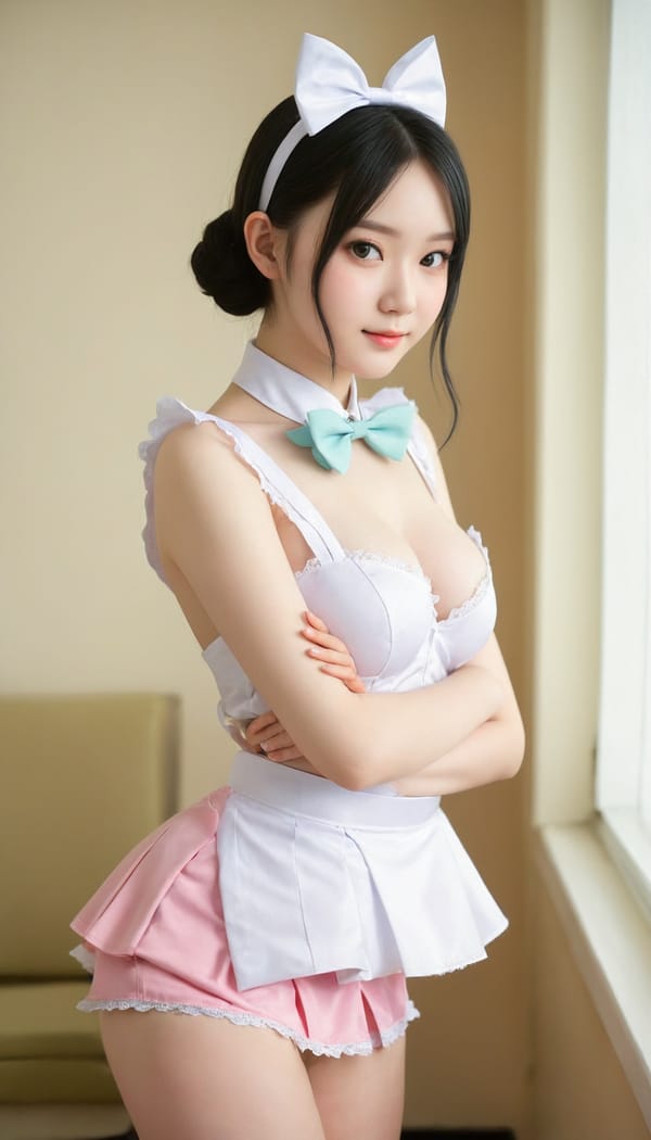 Tags: 21872187, SDXL
{"3": {"inputs": {"seed": 720136738012218, "steps": 64, "cfg": 5.4, "sampler_name": "dpmpp_2m", "scheduler": "karras", "denoise": 1.0, "model": ["27", 0], "positive": ["6", 0], "negative": ["7", 0], "latent_image": ["5", 0]}, "class_type": "KSampler"}, "4": {"inputs": {"ckpt_name": "juggernautXL_v8Rundiffusion.safetensors"}, "class_type": "CheckpointLoaderSimple"}, "5": {"inputs": {"width": 768, "height": 1344, "batch_size": 1}, "class_type": "EmptyLatentImage"}, "6": {"inputs": {"text": "21 year old girl, (blush:1.13), (pale skin:0.97), (slim:0.96), (cute:1.00), (beautiful eyes:1.13), (double eyelids:1.12), (detailed face:1.05), (idol:1.11), (seductive pose:1.00), (seductive facial expression:1.01), (sexy lips:1.03), (temptress:1.05), (eyelashes:0.95), (perky ass:1.06), (exposed ass:1.12), (looking back:1.06), (sexy ass:1.09), (thigh gap:1.06), in a (skimpy maid costume:1.09) working at a maid cafe, choker, bowtie, headband, pleated skirt, (RAW:1.06), (soft lighting:1.04), (natural looking skin:1.09), (portra:1.03), (textured skin:1.00), (film:1.01), (candid cinema:1.02), (detailed skin:1.06), (skin fuzz:1.01)", "clip": ["27", 1]}, "class_type": "CLIPTextEncode"}, "7": {"inputs": {"text": "(bad hands:1.08), (twisted:1.06), (watermark:1.07), (distorted:1.11), (low resolution:1.13), (worst quality:1.07), (open mouth:1.06)", "clip": ["27", 1]}, "class_type": "CLIPTextEncode"}, "8": {"inputs": {"samples": ["3", 0], "vae": ["4", 2]}, "class_type": "VAEDecode"}, "25": {"inputs": {"lora_name": "nudify_xl.safetensors", "strength_model": 0.36, "strength_clip": 0.18, "model": ["4", 0], "clip": ["4", 1]}, "class_type": "LoraLoader"}, "26": {"inputs": {"lora_name": "shirtlift_SDXL_v2.safetensors", "strength_model": 0.09, "strength_clip": 0.04, "model": ["25", 0], "clip": ["25", 1]}, "class_type": "LoraLoader"}, "27": {"inputs": {"lora_name": "PerfectEyesXL.safetensors", "strength_model": 0.14, "strength_clip": 0.12, "model": ["26", 0], "clip": ["26", 1]}, "class_type": "LoraLoader"}, "30": {"inputs": {"model_name": "4x_NMKD-Superscale-SP_178000_G.pth"}, "class_type": "UpscaleModelLoader"}, "31": {"inputs": {"upscale_model": ["30", 0], "image": ["8", 0]}, "class_type": "ImageUpscaleWithModel"}, "32": {"inputs": {"upscale_method": "lanczos", "scale_by": 0.5, "image": ["31", 0]}, "class_type": "ImageScaleBy"}, "33": {"inputs": {"pixels": ["32", 0], "vae": ["4", 2]}, "class_type": "VAEEncode"}, "34": {"inputs": {"seed": 720136738012218, "steps": 64, "cfg": 5.4, "sampler_name": "dpmpp_2m", "scheduler": "karras", "denoise": 0.3, "model": ["27", 0], "positive": ["6", 0], "negative": ["7", 0], "latent_image": ["33", 0]}, "class_type": "KSampler"}, "36": {"inputs": {"samples": ["34", 0], "vae": ["4", 2]}, "class_type": "VAEDecode"}, "39": {"inputs": {"filename_prefix": "comfyapi-1707952928064", "images": ["36", 0]}, "class_type": "SaveImage"}}