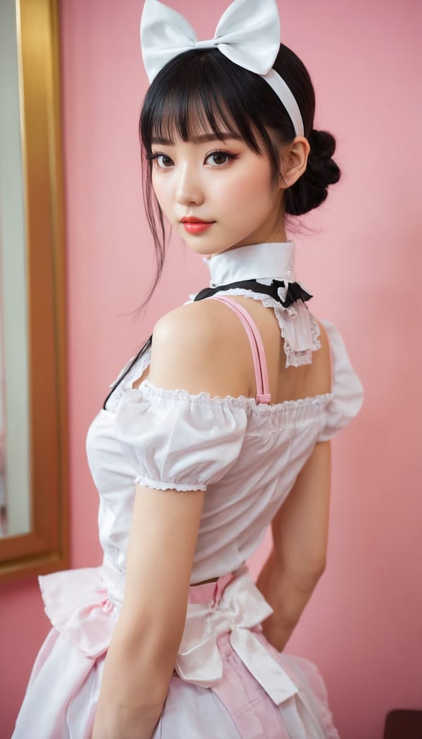 Tags: 21872187, SDXL
{"3": {"inputs": {"seed": 257653174286288, "steps": 64, "cfg": 7.39, "sampler_name": "dpmpp_2m", "scheduler": "karras", "denoise": 1.0, "model": ["27", 0], "positive": ["6", 0], "negative": ["7", 0], "latent_image": ["5", 0]}, "class_type": "KSampler"}, "4": {"inputs": {"ckpt_name": "juggernautxl.safetensors"}, "class_type": "CheckpointLoaderSimple"}, "5": {"inputs": {"width": 768, "height": 1344, "batch_size": 1}, "class_type": "EmptyLatentImage"}, "6": {"inputs": {"text": "24 year old girl, (ukrainian:1.14), (chinese:1.00), (taiwanese:1.04), (sexy lips:1.11), (seductive facial expression:0.98), (eyelashes:0.97), (blush:1.06), (seductive pose:1.10), (double eyelids:0.97), (temptress:1.06), (slim:1.11), (idol:1.06), (detailed face:1.03), (beautiful eyes:1.06), (pale skin:1.08), (perky ass:0.98), (exposed ass:1.00), (looking back:1.01), (sexy ass:1.04), (thigh gap:1.04), in a (skimpy maid costume:1.02) working at a maid cafe, choker, bowtie, headband, pleated skirt, (textured skin:1.04), (natural looking skin:1.03), (skin fuzz:1.08), (candid cinema:1.04), (RAW:1.03), (portra:1.01), (detailed skin:1.05), (film:1.01), (soft lighting:1.07)", "clip": ["27", 1]}, "class_type": "CLIPTextEncode"}, "7": {"inputs": {"text": "(watermark:1.07), (bad hands:1.14), (open mouth:1.09), (low resolution:1.09), (worst quality:1.13), (distorted:1.12), (twisted:1.05)", "clip": ["27", 1]}, "class_type": "CLIPTextEncode"}, "8": {"inputs": {"samples": ["3", 0], "vae": ["4", 2]}, "class_type": "VAEDecode"}, "25": {"inputs": {"lora_name": "nudify_xl.safetensors", "strength_model": 0.15, "strength_clip": 0.03, "model": ["4", 0], "clip": ["4", 1]}, "class_type": "LoraLoader"}, "26": {"inputs": {"lora_name": "shirtlift_SDXL_v2.safetensors", "strength_model": 0.02, "strength_clip": 0.04, "model": ["25", 0], "clip": ["25", 1]}, "class_type": "LoraLoader"}, "27": {"inputs": {"lora_name": "PerfectEyesXL.safetensors", "strength_model": 0.01, "strength_clip": 0.14, "model": ["26", 0], "clip": ["26", 1]}, "class_type": "LoraLoader"}, "30": {"inputs": {"model_name": "4x_NMKD-Superscale-SP_178000_G.pth"}, "class_type": "UpscaleModelLoader"}, "31": {"inputs": {"upscale_model": ["30", 0], "image": ["8", 0]}, "class_type": "ImageUpscaleWithModel"}, "32": {"inputs": {"upscale_method": "lanczos", "scale_by": 0.5, "image": ["31", 0]}, "class_type": "ImageScaleBy"}, "33": {"inputs": {"pixels": ["32", 0], "vae": ["4", 2]}, "class_type": "VAEEncode"}, "34": {"inputs": {"seed": 257653174286288, "steps": 64, "cfg": 7.39, "sampler_name": "dpmpp_2m", "scheduler": "karras", "denoise": 0.3, "model": ["27", 0], "positive": ["6", 0], "negative": ["7", 0], "latent_image": ["33", 0]}, "class_type": "KSampler"}, "36": {"inputs": {"samples": ["34", 0], "vae": ["4", 2]}, "class_type": "VAEDecode"}, "39": {"inputs": {"filename_prefix": "comfyapi-1732759879040", "images": ["36", 0]}, "class_type": "SaveImage"}}