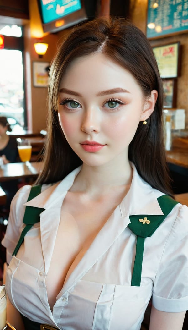 Tags: 21872187, SDXL
{"3": {"inputs": {"seed": 486789991487894, "steps": 32, "cfg": 7.79, "sampler_name": "dpmpp_2m", "scheduler": "karras", "denoise": 1.0, "model": ["27", 0], "positive": ["6", 0], "negative": ["7", 0], "latent_image": ["5", 0]}, "class_type": "KSampler"}, "4": {"inputs": {"ckpt_name": "juggernautxl.safetensors"}, "class_type": "CheckpointLoaderSimple"}, "5": {"inputs": {"width": 768, "height": 1344, "batch_size": 1}, "class_type": "EmptyLatentImage"}, "6": {"inputs": {"text": "23 year old girl, (irish:1.08), (blush:0.99), (idol:1.06), (pale skin:1.12), (seductive pose:0.95), (double eyelids:0.96), (cute:1.06), (detailed face:1.13), (sexy lips:1.04), (beautiful eyes:0.96), (temptress:1.03), (seductive facial expression:1.02), (eyelashes:1.04), (slim:0.97), (in a seductive pose:0.96), (large perky breasts:1.02), (cleavage:1.13), (thigh gap:0.99), (a waitress in uniform:1.12) working at a restaurant, (natural looking skin:1.04), (detailed skin:1.03), (film:1.05), (candid cinema:1.02), (RAW:1.01), (textured skin:1.09), (skin fuzz:1.08), (portra:1.02), (soft lighting:1.04)", "clip": ["27", 1]}, "class_type": "CLIPTextEncode"}, "7": {"inputs": {"text": "(bad hands:1.12), (worst quality:1.07), (twisted:1.14), (watermark:1.13), (open mouth:1.14), (distorted:1.11), (low resolution:1.09)", "clip": ["27", 1]}, "class_type": "CLIPTextEncode"}, "8": {"inputs": {"samples": ["3", 0], "vae": ["4", 2]}, "class_type": "VAEDecode"}, "25": {"inputs": {"lora_name": "nudify_xl.safetensors", "strength_model": 0.24, "strength_clip": 0.05, "model": ["4", 0], "clip": ["4", 1]}, "class_type": "LoraLoader"}, "26": {"inputs": {"lora_name": "shirtlift_SDXL_v2.safetensors", "strength_model": 0.05, "strength_clip": 0.14, "model": ["25", 0], "clip": ["25", 1]}, "class_type": "LoraLoader"}, "27": {"inputs": {"lora_name": "PerfectEyesXL.safetensors", "strength_model": 0.1, "strength_clip": 0.14, "model": ["26", 0], "clip": ["26", 1]}, "class_type": "LoraLoader"}, "30": {"inputs": {"model_name": "4x_NMKD-Superscale-SP_178000_G.pth"}, "class_type": "UpscaleModelLoader"}, "31": {"inputs": {"upscale_model": ["30", 0], "image": ["8", 0]}, "class_type": "ImageUpscaleWithModel"}, "32": {"inputs": {"upscale_method": "lanczos", "scale_by": 0.5, "image": ["31", 0]}, "class_type": "ImageScaleBy"}, "33": {"inputs": {"pixels": ["32", 0], "vae": ["4", 2]}, "class_type": "VAEEncode"}, "34": {"inputs": {"seed": 486789991487894, "steps": 32, "cfg": 7.79, "sampler_name": "dpmpp_2m", "scheduler": "karras", "denoise": 0.3, "model": ["27", 0], "positive": ["6", 0], "negative": ["7", 0], "latent_image": ["33", 0]}, "class_type": "KSampler"}, "36": {"inputs": {"samples": ["34", 0], "vae": ["4", 2]}, "class_type": "VAEDecode"}, "39": {"inputs": {"filename_prefix": "comfyapi-1715018504301", "images": ["36", 0]}, "class_type": "SaveImage"}}