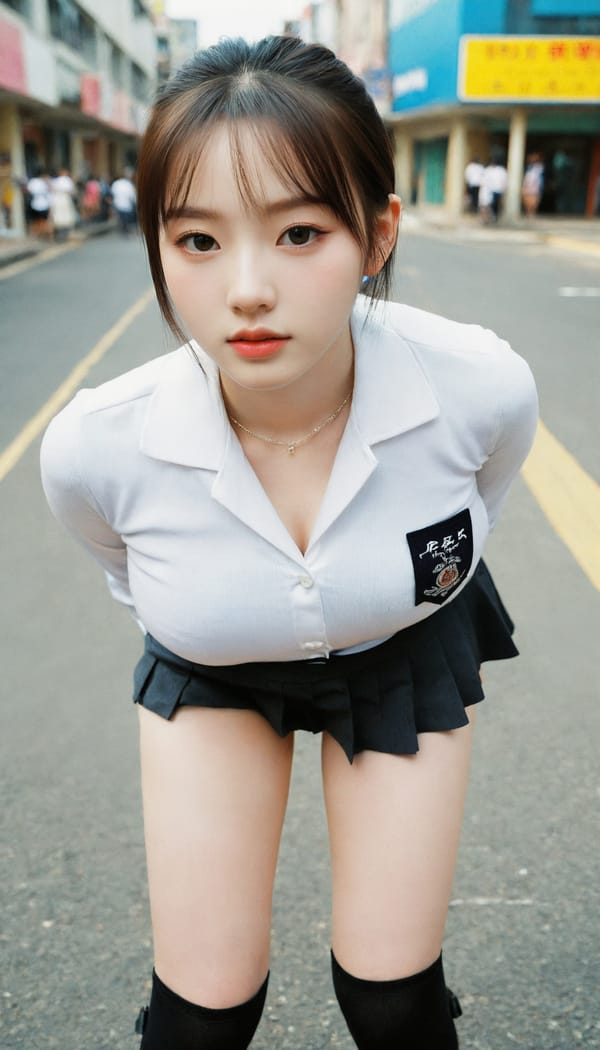 Tags: 21872187, SDXL
{"3": {"inputs": {"seed": 820706238868063, "steps": 64, "cfg": 5.06, "sampler_name": "dpmpp_2m", "scheduler": "karras", "denoise": 1.0, "model": ["27", 0], "positive": ["6", 0], "negative": ["7", 0], "latent_image": ["5", 0]}, "class_type": "KSampler"}, "4": {"inputs": {"ckpt_name": "leosamsHelloworldSDXL_helloworldSDXL32DPO.safetensors"}, "class_type": "CheckpointLoaderSimple"}, "5": {"inputs": {"width": 768, "height": 1344, "batch_size": 1}, "class_type": "EmptyLatentImage"}, "6": {"inputs": {"text": "22 year old girl, (double eyelids:1.02), (pale skin:1.14), (cute:0.96), (idol:1.12), (beautiful eyes:1.10), (detailed face:1.08), (blush:1.07), (eyelashes:1.02), (slim:1.11), (seductive facial expression:1.02), (seductive pose:1.08), (sexy lips:1.05), (on all fours:1.06), (spreading ass cheeks:0.97), (from behind:1.00), (backboob:1.12), (school uniform:1.03), choker, busy street, (soft lighting:1.00), (portra:1.05), (candid cinema:1.08), (textured skin:1.09), (RAW:1.00), (detailed skin:1.08), (natural looking skin:1.06), (skin fuzz:1.01), (film:1.03)", "clip": ["27", 1]}, "class_type": "CLIPTextEncode"}, "7": {"inputs": {"text": "(low resolution:1.06), (distorted:1.09), (worst quality:1.09), (open mouth:1.07), (bad hands:1.06), (watermark:1.07), (twisted:1.13)", "clip": ["27", 1]}, "class_type": "CLIPTextEncode"}, "8": {"inputs": {"samples": ["3", 0], "vae": ["4", 2]}, "class_type": "VAEDecode"}, "25": {"inputs": {"lora_name": "nudify_xl.safetensors", "strength_model": 0.39, "strength_clip": 0.1, "model": ["4", 0], "clip": ["4", 1]}, "class_type": "LoraLoader"}, "26": {"inputs": {"lora_name": "shirtlift_SDXL_v2.safetensors", "strength_model": 0.1, "strength_clip": 0.02, "model": ["25", 0], "clip": ["25", 1]}, "class_type": "LoraLoader"}, "27": {"inputs": {"lora_name": "PerfectEyesXL.safetensors", "strength_model": 0.03, "strength_clip": 0.03, "model": ["26", 0], "clip": ["26", 1]}, "class_type": "LoraLoader"}, "30": {"inputs": {"model_name": "4x_NMKD-Superscale-SP_178000_G.pth"}, "class_type": "UpscaleModelLoader"}, "31": {"inputs": {"upscale_model": ["30", 0], "image": ["8", 0]}, "class_type": "ImageUpscaleWithModel"}, "32": {"inputs": {"upscale_method": "lanczos", "scale_by": 0.5, "image": ["31", 0]}, "class_type": "ImageScaleBy"}, "33": {"inputs": {"pixels": ["32", 0], "vae": ["4", 2]}, "class_type": "VAEEncode"}, "34": {"inputs": {"seed": 820706238868063, "steps": 64, "cfg": 5.06, "sampler_name": "dpmpp_2m", "scheduler": "karras", "denoise": 0.3, "model": ["27", 0], "positive": ["6", 0], "negative": ["7", 0], "latent_image": ["33", 0]}, "class_type": "KSampler"}, "36": {"inputs": {"samples": ["34", 0], "vae": ["4", 2]}, "class_type": "VAEDecode"}, "39": {"inputs": {"filename_prefix": "comfyapi-1707831720078", "images": ["36", 0]}, "class_type": "SaveImage"}}