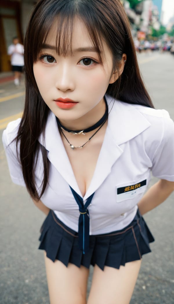 Tags: 21872187, SDXL
{"3": {"inputs": {"seed": 629634540222061, "steps": 64, "cfg": 5.47, "sampler_name": "dpmpp_2m", "scheduler": "karras", "denoise": 1.0, "model": ["27", 0], "positive": ["6", 0], "negative": ["7", 0], "latent_image": ["5", 0]}, "class_type": "KSampler"}, "4": {"inputs": {"ckpt_name": "helloworldxl.safetensors"}, "class_type": "CheckpointLoaderSimple"}, "5": {"inputs": {"width": 768, "height": 1344, "batch_size": 1}, "class_type": "EmptyLatentImage"}, "6": {"inputs": {"text": "26 year old girl, (taiwanese:1.04), (korean:1.05), (detailed face:1.09), (blush:0.99), (slim:1.06), (sexy lips:1.01), (double eyelids:1.10), (cute:1.01), (pale skin:1.12), (beautiful eyes:1.14), (temptress:1.00), (seductive facial expression:1.11), (seductive pose:0.97), (idol:1.14), (in a seductive pose:1.03), (large perky breasts:1.00), (cleavage:1.06), (thigh gap:1.07), (school uniform:1.03), choker, busy street, (detailed skin:1.07), (soft lighting:1.03), (natural looking skin:1.05), (film:1.00), (RAW:1.03), (textured skin:1.05), (skin fuzz:1.02), (portra:1.04), (candid cinema:1.07)", "clip": ["27", 1]}, "class_type": "CLIPTextEncode"}, "7": {"inputs": {"text": "(twisted:1.05), (distorted:1.08), (bad hands:1.12), (open mouth:1.06), (watermark:1.12), (low resolution:1.09)", "clip": ["27", 1]}, "class_type": "CLIPTextEncode"}, "8": {"inputs": {"samples": ["3", 0], "vae": ["4", 2]}, "class_type": "VAEDecode"}, "25": {"inputs": {"lora_name": "nudify_xl.safetensors", "strength_model": 0.11, "strength_clip": 0.21, "model": ["4", 0], "clip": ["4", 1]}, "class_type": "LoraLoader"}, "26": {"inputs": {"lora_name": "shirtlift_SDXL_v2.safetensors", "strength_model": 0.15, "strength_clip": 0.06, "model": ["25", 0], "clip": ["25", 1]}, "class_type": "LoraLoader"}, "27": {"inputs": {"lora_name": "PerfectEyesXL.safetensors", "strength_model": 0.03, "strength_clip": 0.13, "model": ["26", 0], "clip": ["26", 1]}, "class_type": "LoraLoader"}, "30": {"inputs": {"model_name": "4x_NMKD-Superscale-SP_178000_G.pth"}, "class_type": "UpscaleModelLoader"}, "31": {"inputs": {"upscale_model": ["30", 0], "image": ["8", 0]}, "class_type": "ImageUpscaleWithModel"}, "32": {"inputs": {"upscale_method": "lanczos", "scale_by": 0.5, "image": ["31", 0]}, "class_type": "ImageScaleBy"}, "33": {"inputs": {"pixels": ["32", 0], "vae": ["4", 2]}, "class_type": "VAEEncode"}, "34": {"inputs": {"seed": 629634540222061, "steps": 64, "cfg": 5.47, "sampler_name": "dpmpp_2m", "scheduler": "karras", "denoise": 0.3, "model": ["27", 0], "positive": ["6", 0], "negative": ["7", 0], "latent_image": ["33", 0]}, "class_type": "KSampler"}, "36": {"inputs": {"samples": ["34", 0], "vae": ["4", 2]}, "class_type": "VAEDecode"}, "39": {"inputs": {"filename_prefix": "comfyapi-1725212650996", "images": ["36", 0]}, "class_type": "SaveImage"}}