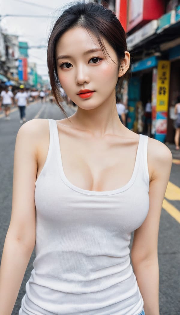 Tags: 21872187, SDXL
{"3": {"inputs": {"seed": 845059076379005, "steps": 64, "cfg": 7.16, "sampler_name": "dpmpp_2m", "scheduler": "karras", "denoise": 1.0, "model": ["27", 0], "positive": ["6", 0], "negative": ["7", 0], "latent_image": ["5", 0]}, "class_type": "KSampler"}, "4": {"inputs": {"ckpt_name": "helloworldxl.safetensors"}, "class_type": "CheckpointLoaderSimple"}, "5": {"inputs": {"width": 768, "height": 1344, "batch_size": 1}, "class_type": "EmptyLatentImage"}, "6": {"inputs": {"text": "24 year old girl, (chinese:1.05), (irish:1.08), (korean:1.05), (temptress:1.11), (seductive facial expression:1.02), (eyelashes:1.14), (blush:0.98), (double eyelids:1.07), (slim:1.08), (seductive pose:1.02), (detailed face:1.13), (beautiful eyes:0.96), (sexy lips:0.99), (cute:0.96), (pale skin:1.11), (in a seductive pose:1.11), (large perky breasts:0.98), (cleavage:1.08), (thigh gap:1.12), (white tanktop:1.11), busy street, (detailed skin:1.08), (textured skin:1.03), (film:1.02), (portra:1.06), (skin fuzz:1.02), (natural looking skin:1.02), (soft lighting:1.02), (candid cinema:1.09), (RAW:1.02)", "clip": ["27", 1]}, "class_type": "CLIPTextEncode"}, "7": {"inputs": {"text": "(bad hands:1.10), (twisted:1.06), (open mouth:1.08), (watermark:1.13), (distorted:1.10), (worst quality:1.09), (low resolution:1.14)", "clip": ["27", 1]}, "class_type": "CLIPTextEncode"}, "8": {"inputs": {"samples": ["3", 0], "vae": ["4", 2]}, "class_type": "VAEDecode"}, "25": {"inputs": {"lora_name": "nudify_xl.safetensors", "strength_model": 0.12, "strength_clip": 0.03, "model": ["4", 0], "clip": ["4", 1]}, "class_type": "LoraLoader"}, "26": {"inputs": {"lora_name": "shirtlift_SDXL_v2.safetensors", "strength_model": 0.17, "strength_clip": 0.01, "model": ["25", 0], "clip": ["25", 1]}, "class_type": "LoraLoader"}, "27": {"inputs": {"lora_name": "PerfectEyesXL.safetensors", "strength_model": 0.15, "strength_clip": 0.0, "model": ["26", 0], "clip": ["26", 1]}, "class_type": "LoraLoader"}, "30": {"inputs": {"model_name": "4x_NMKD-Superscale-SP_178000_G.pth"}, "class_type": "UpscaleModelLoader"}, "31": {"inputs": {"upscale_model": ["30", 0], "image": ["8", 0]}, "class_type": "ImageUpscaleWithModel"}, "32": {"inputs": {"upscale_method": "lanczos", "scale_by": 0.5, "image": ["31", 0]}, "class_type": "ImageScaleBy"}, "33": {"inputs": {"pixels": ["32", 0], "vae": ["4", 2]}, "class_type": "VAEEncode"}, "34": {"inputs": {"seed": 845059076379005, "steps": 64, "cfg": 7.16, "sampler_name": "dpmpp_2m", "scheduler": "karras", "denoise": 0.3, "model": ["27", 0], "positive": ["6", 0], "negative": ["7", 0], "latent_image": ["33", 0]}, "class_type": "KSampler"}, "36": {"inputs": {"samples": ["34", 0], "vae": ["4", 2]}, "class_type": "VAEDecode"}, "39": {"inputs": {"filename_prefix": "comfyapi-1730374946238", "images": ["36", 0]}, "class_type": "SaveImage"}}