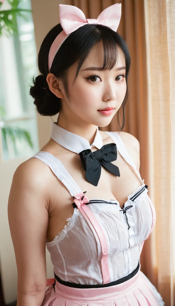 Tags: 21872187, SDXL
{"3": {"inputs": {"seed": 694722396499764, "steps": 32, "cfg": 6.88, "sampler_name": "dpmpp_2m", "scheduler": "karras", "denoise": 1.0, "model": ["27", 0], "positive": ["6", 0], "negative": ["7", 0], "latent_image": ["5", 0]}, "class_type": "KSampler"}, "4": {"inputs": {"ckpt_name": "juggernautxl.safetensors"}, "class_type": "CheckpointLoaderSimple"}, "5": {"inputs": {"width": 768, "height": 1344, "batch_size": 1}, "class_type": "EmptyLatentImage"}, "6": {"inputs": {"text": "24 year old girl, (chinese:1.12), (sexy lips:1.10), (seductive facial expression:1.14), (idol:1.07), (beautiful eyes:0.95), (blush:1.05), (pale skin:1.05), (double eyelids:1.02), (detailed face:1.04), (temptress:0.95), (slim:0.98), (cute:0.97), (seductive pose:1.02), (eyelashes:1.03), (on all fours:1.02), (spreading ass cheeks:1.07), (from behind:1.10), (backboob:0.98), in a (skimpy maid costume:1.06) working at a maid cafe, choker, bowtie, headband, pleated skirt, (RAW:1.05), (film:1.05), (soft lighting:1.03), (skin fuzz:1.01), (natural looking skin:1.02), (portra:1.05), (textured skin:1.03), (candid cinema:1.04), (detailed skin:1.05)", "clip": ["27", 1]}, "class_type": "CLIPTextEncode"}, "7": {"inputs": {"text": "(worst quality:1.10), (bad hands:1.10), (watermark:1.09), (open mouth:1.06), (twisted:1.05), (distorted:1.11), (low resolution:1.06)", "clip": ["27", 1]}, "class_type": "CLIPTextEncode"}, "8": {"inputs": {"samples": ["3", 0], "vae": ["4", 2]}, "class_type": "VAEDecode"}, "25": {"inputs": {"lora_name": "nudify_xl.safetensors", "strength_model": 0.38, "strength_clip": 0.2, "model": ["4", 0], "clip": ["4", 1]}, "class_type": "LoraLoader"}, "26": {"inputs": {"lora_name": "shirtlift_SDXL_v2.safetensors", "strength_model": 0.02, "strength_clip": 0.04, "model": ["25", 0], "clip": ["25", 1]}, "class_type": "LoraLoader"}, "27": {"inputs": {"lora_name": "PerfectEyesXL.safetensors", "strength_model": 0.08, "strength_clip": 0.06, "model": ["26", 0], "clip": ["26", 1]}, "class_type": "LoraLoader"}, "30": {"inputs": {"model_name": "4x_NMKD-Superscale-SP_178000_G.pth"}, "class_type": "UpscaleModelLoader"}, "31": {"inputs": {"upscale_model": ["30", 0], "image": ["8", 0]}, "class_type": "ImageUpscaleWithModel"}, "32": {"inputs": {"upscale_method": "lanczos", "scale_by": 0.5, "image": ["31", 0]}, "class_type": "ImageScaleBy"}, "33": {"inputs": {"pixels": ["32", 0], "vae": ["4", 2]}, "class_type": "VAEEncode"}, "34": {"inputs": {"seed": 694722396499764, "steps": 32, "cfg": 6.88, "sampler_name": "dpmpp_2m", "scheduler": "karras", "denoise": 0.3, "model": ["27", 0], "positive": ["6", 0], "negative": ["7", 0], "latent_image": ["33", 0]}, "class_type": "KSampler"}, "36": {"inputs": {"samples": ["34", 0], "vae": ["4", 2]}, "class_type": "VAEDecode"}, "39": {"inputs": {"filename_prefix": "comfyapi-1715026162358", "images": ["36", 0]}, "class_type": "SaveImage"}}