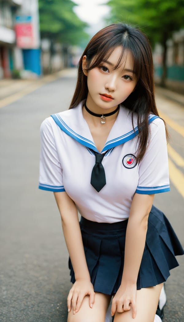 Tags: 21872187, SDXL
{"3": {"inputs": {"seed": 926348220409400, "steps": 64, "cfg": 7.1, "sampler_name": "dpmpp_2m", "scheduler": "karras", "denoise": 1.0, "model": ["27", 0], "positive": ["6", 0], "negative": ["7", 0], "latent_image": ["5", 0]}, "class_type": "KSampler"}, "4": {"inputs": {"ckpt_name": "helloworldxl.safetensors"}, "class_type": "CheckpointLoaderSimple"}, "5": {"inputs": {"width": 768, "height": 1344, "batch_size": 1}, "class_type": "EmptyLatentImage"}, "6": {"inputs": {"text": "27 year old girl, (korean:1.08), (slim:1.05), (idol:1.00), (sexy lips:1.12), (seductive pose:1.05), (temptress:1.00), (eyelashes:1.12), (double eyelids:0.96), (cute:1.01), (seductive facial expression:1.06), (detailed face:1.03), (blush:1.00), (beautiful eyes:0.96), (in a seductive pose:1.13), (large perky breasts:1.01), (cleavage:0.97), (thigh gap:1.11), (school uniform:1.13), choker, busy street, (skin fuzz:1.02), (soft lighting:1.09), (candid cinema:1.05), (natural looking skin:1.01), (RAW:1.01), (textured skin:1.08), (portra:1.07), (detailed skin:1.07), (film:1.07)", "clip": ["27", 1]}, "class_type": "CLIPTextEncode"}, "7": {"inputs": {"text": "(worst quality:1.07), (open mouth:1.05), (watermark:1.06), (distorted:1.12), (low resolution:1.14), (bad hands:1.09), (twisted:1.13)", "clip": ["27", 1]}, "class_type": "CLIPTextEncode"}, "8": {"inputs": {"samples": ["3", 0], "vae": ["4", 2]}, "class_type": "VAEDecode"}, "25": {"inputs": {"lora_name": "nudify_xl.safetensors", "strength_model": 0.15, "strength_clip": 0.16, "model": ["4", 0], "clip": ["4", 1]}, "class_type": "LoraLoader"}, "26": {"inputs": {"lora_name": "shirtlift_SDXL_v2.safetensors", "strength_model": 0.07, "strength_clip": 0.18, "model": ["25", 0], "clip": ["25", 1]}, "class_type": "LoraLoader"}, "27": {"inputs": {"lora_name": "PerfectEyesXL.safetensors", "strength_model": 0.19, "strength_clip": 0.06, "model": ["26", 0], "clip": ["26", 1]}, "class_type": "LoraLoader"}, "30": {"inputs": {"model_name": "4x_NMKD-Superscale-SP_178000_G.pth"}, "class_type": "UpscaleModelLoader"}, "31": {"inputs": {"upscale_model": ["30", 0], "image": ["8", 0]}, "class_type": "ImageUpscaleWithModel"}, "32": {"inputs": {"upscale_method": "lanczos", "scale_by": 0.5, "image": ["31", 0]}, "class_type": "ImageScaleBy"}, "33": {"inputs": {"pixels": ["32", 0], "vae": ["4", 2]}, "class_type": "VAEEncode"}, "34": {"inputs": {"seed": 926348220409400, "steps": 64, "cfg": 7.1, "sampler_name": "dpmpp_2m", "scheduler": "karras", "denoise": 0.3, "model": ["27", 0], "positive": ["6", 0], "negative": ["7", 0], "latent_image": ["33", 0]}, "class_type": "KSampler"}, "36": {"inputs": {"samples": ["34", 0], "vae": ["4", 2]}, "class_type": "VAEDecode"}, "39": {"inputs": {"filename_prefix": "comfyapi-1714376827498", "images": ["36", 0]}, "class_type": "SaveImage"}}