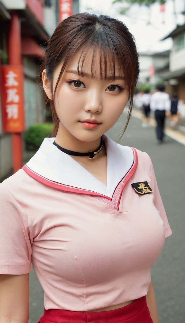 Tags: 21872187, SDXL
{"3": {"inputs": {"seed": 413708863149849, "steps": 32, "cfg": 6.86, "sampler_name": "dpmpp_2m", "scheduler": "karras", "denoise": 1.0, "model": ["27", 0], "positive": ["6", 0], "negative": ["7", 0], "latent_image": ["5", 0]}, "class_type": "KSampler"}, "4": {"inputs": {"ckpt_name": "juggernautxl.safetensors"}, "class_type": "CheckpointLoaderSimple"}, "5": {"inputs": {"width": 768, "height": 1344, "batch_size": 1}, "class_type": "EmptyLatentImage"}, "6": {"inputs": {"text": "19 year old girl, (japanese:0.99), (temptress:1.05), (seductive facial expression:0.99), (cute:1.13), (blush:1.14), (double eyelids:1.10), (seductive pose:1.10), (slim:1.09), (sexy lips:1.07), (idol:1.05), (beautiful eyes:1.05), (detailed face:1.03), (in a seductive pose:1.05), (large perky breasts:0.99), (cleavage:0.97), (thigh gap:1.01), (school uniform:1.04), choker, busy street, (textured skin:1.03), (film:1.09), (candid cinema:1.01), (portra:1.09), (detailed skin:1.06), (RAW:1.04), (soft lighting:1.06), (skin fuzz:1.08), (natural looking skin:1.07)", "clip": ["27", 1]}, "class_type": "CLIPTextEncode"}, "7": {"inputs": {"text": "(low resolution:1.06), (worst quality:1.06), (open mouth:1.12), (watermark:1.14), (bad hands:1.14), (twisted:1.07), (distorted:1.10)", "clip": ["27", 1]}, "class_type": "CLIPTextEncode"}, "8": {"inputs": {"samples": ["3", 0], "vae": ["4", 2]}, "class_type": "VAEDecode"}, "25": {"inputs": {"lora_name": "nudify_xl.safetensors", "strength_model": 0.39, "strength_clip": 0.06, "model": ["4", 0], "clip": ["4", 1]}, "class_type": "LoraLoader"}, "26": {"inputs": {"lora_name": "shirtlift_SDXL_v2.safetensors", "strength_model": 0.11, "strength_clip": 0.09, "model": ["25", 0], "clip": ["25", 1]}, "class_type": "LoraLoader"}, "27": {"inputs": {"lora_name": "PerfectEyesXL.safetensors", "strength_model": 0.09, "strength_clip": 0.11, "model": ["26", 0], "clip": ["26", 1]}, "class_type": "LoraLoader"}, "30": {"inputs": {"model_name": "4x_NMKD-Superscale-SP_178000_G.pth"}, "class_type": "UpscaleModelLoader"}, "31": {"inputs": {"upscale_model": ["30", 0], "image": ["8", 0]}, "class_type": "ImageUpscaleWithModel"}, "32": {"inputs": {"upscale_method": "lanczos", "scale_by": 0.5, "image": ["31", 0]}, "class_type": "ImageScaleBy"}, "33": {"inputs": {"pixels": ["32", 0], "vae": ["4", 2]}, "class_type": "VAEEncode"}, "34": {"inputs": {"seed": 413708863149849, "steps": 32, "cfg": 6.86, "sampler_name": "dpmpp_2m", "scheduler": "karras", "denoise": 0.3, "model": ["27", 0], "positive": ["6", 0], "negative": ["7", 0], "latent_image": ["33", 0]}, "class_type": "KSampler"}, "36": {"inputs": {"samples": ["34", 0], "vae": ["4", 2]}, "class_type": "VAEDecode"}, "39": {"inputs": {"filename_prefix": "comfyapi-1734924449811", "images": ["36", 0]}, "class_type": "SaveImage"}}