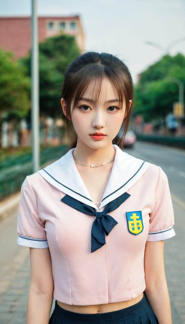 Tags: 21872187, SDXL
{"3": {"inputs": {"seed": 888982090471571, "steps": 64, "cfg": 7.58, "sampler_name": "dpmpp_2m", "scheduler": "karras", "denoise": 1.0, "model": ["27", 0], "positive": ["6", 0], "negative": ["7", 0], "latent_image": ["5", 0]}, "class_type": "KSampler"}, "4": {"inputs": {"ckpt_name": "leosamsHelloworldSDXL_helloworldSDXL32DPO.safetensors"}, "class_type": "CheckpointLoaderSimple"}, "5": {"inputs": {"width": 768, "height": 1344, "batch_size": 1}, "class_type": "EmptyLatentImage"}, "6": {"inputs": {"text": "18 year old girl, (chinese:1.01), (ukrainian:1.09), (detailed face:1.05), (eyelashes:1.09), (idol:0.98), (beautiful eyes:1.04), (seductive facial expression:1.02), (temptress:1.10), (double eyelids:0.99), (cute:1.03), (sexy lips:1.12), (slim:1.13), (blush:1.11), (seductive pose:1.00), (pale skin:1.10), (in a seductive pose:1.02), (large perky breasts:1.02), (cleavage:1.07), (thigh gap:1.09), (school uniform:1.10), choker, busy street, (RAW:1.01), (portra:1.01), (soft lighting:1.08), (skin fuzz:1.00), (candid cinema:1.09), (natural looking skin:1.04), (detailed skin:1.03), (textured skin:1.09), (film:1.07)", "clip": ["27", 1]}, "class_type": "CLIPTextEncode"}, "7": {"inputs": {"text": "(bad hands:1.06), (watermark:1.07), (low resolution:1.10), (distorted:1.12), (worst quality:1.09), (open mouth:1.07), (twisted:1.08)", "clip": ["27", 1]}, "class_type": "CLIPTextEncode"}, "8": {"inputs": {"samples": ["3", 0], "vae": ["4", 2]}, "class_type": "VAEDecode"}, "25": {"inputs": {"lora_name": "nudify_xl.safetensors", "strength_model": 0.13, "strength_clip": 0.18, "model": ["4", 0], "clip": ["4", 1]}, "class_type": "LoraLoader"}, "26": {"inputs": {"lora_name": "shirtlift_SDXL_v2.safetensors", "strength_model": 0.02, "strength_clip": 0.09, "model": ["25", 0], "clip": ["25", 1]}, "class_type": "LoraLoader"}, "27": {"inputs": {"lora_name": "PerfectEyesXL.safetensors", "strength_model": 0.15, "strength_clip": 0.02, "model": ["26", 0], "clip": ["26", 1]}, "class_type": "LoraLoader"}, "30": {"inputs": {"model_name": "4x_NMKD-Superscale-SP_178000_G.pth"}, "class_type": "UpscaleModelLoader"}, "31": {"inputs": {"upscale_model": ["30", 0], "image": ["8", 0]}, "class_type": "ImageUpscaleWithModel"}, "32": {"inputs": {"upscale_method": "lanczos", "scale_by": 0.5, "image": ["31", 0]}, "class_type": "ImageScaleBy"}, "33": {"inputs": {"pixels": ["32", 0], "vae": ["4", 2]}, "class_type": "VAEEncode"}, "34": {"inputs": {"seed": 888982090471571, "steps": 64, "cfg": 7.58, "sampler_name": "dpmpp_2m", "scheduler": "karras", "denoise": 0.3, "model": ["27", 0], "positive": ["6", 0], "negative": ["7", 0], "latent_image": ["33", 0]}, "class_type": "KSampler"}, "36": {"inputs": {"samples": ["34", 0], "vae": ["4", 2]}, "class_type": "VAEDecode"}, "39": {"inputs": {"filename_prefix": "comfyapi-1707306493184", "images": ["36", 0]}, "class_type": "SaveImage"}}