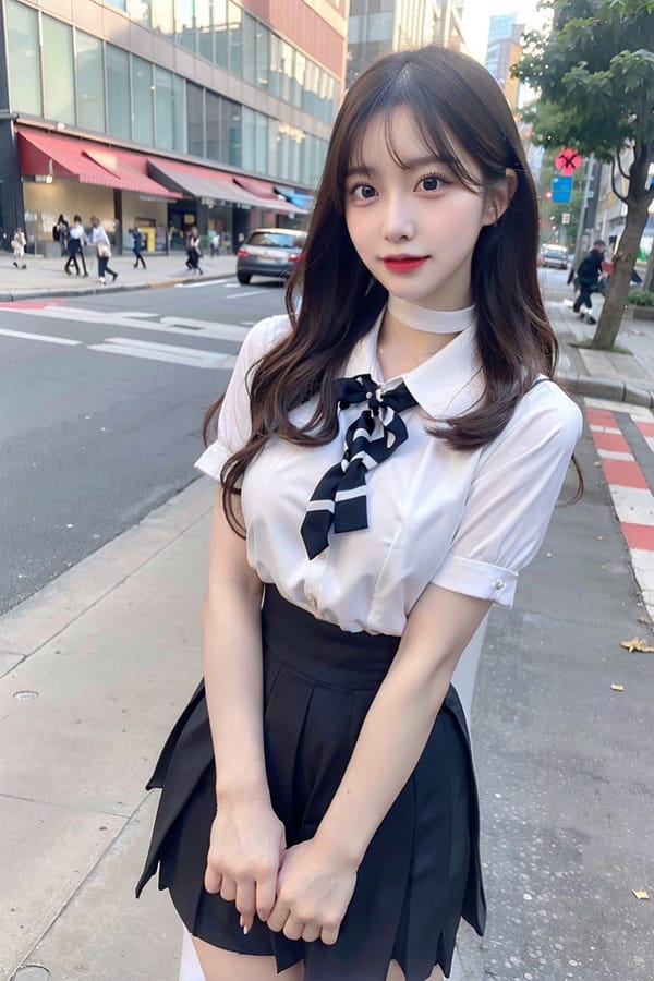 Tags: 21872187
<lora:mix4:0.55>, <lora:JapaneseDollLikeness_v15:0.79>, <lora:koreanDollLikeness:0.55>, (school uniform:1.05), (large breasts:1.19), choker, busy street in urban city, (seductive pose:0.91), extremely detailed eyes, extremely detailed face, cute, (photorealistic:1.14), sexy lips, seductive smile, double eyelids, eyelashes, pale skin, perky breasts, textured skin, 4K, (long slim legs:1.13), (stunningly attractive:0.93)
Negative prompt: drawings, sketches, disfigured, (normal quality:2.09), (worst quality:2.10)
Steps: 64, Sampler: DPM++ 2M Karras, CFG scale: 6.44, Seed: 771861788, Size: 512x768, Model hash: fc2511737a, Model: chilloutmix_NiPrunedFp32Fix, Seed resize from: -1x-1, Denoising strength: 0.4, Version: v1.2.1, Hires upscale: 2.0, Hires steps: 48, Hires upscaler: ESRGAN_4x