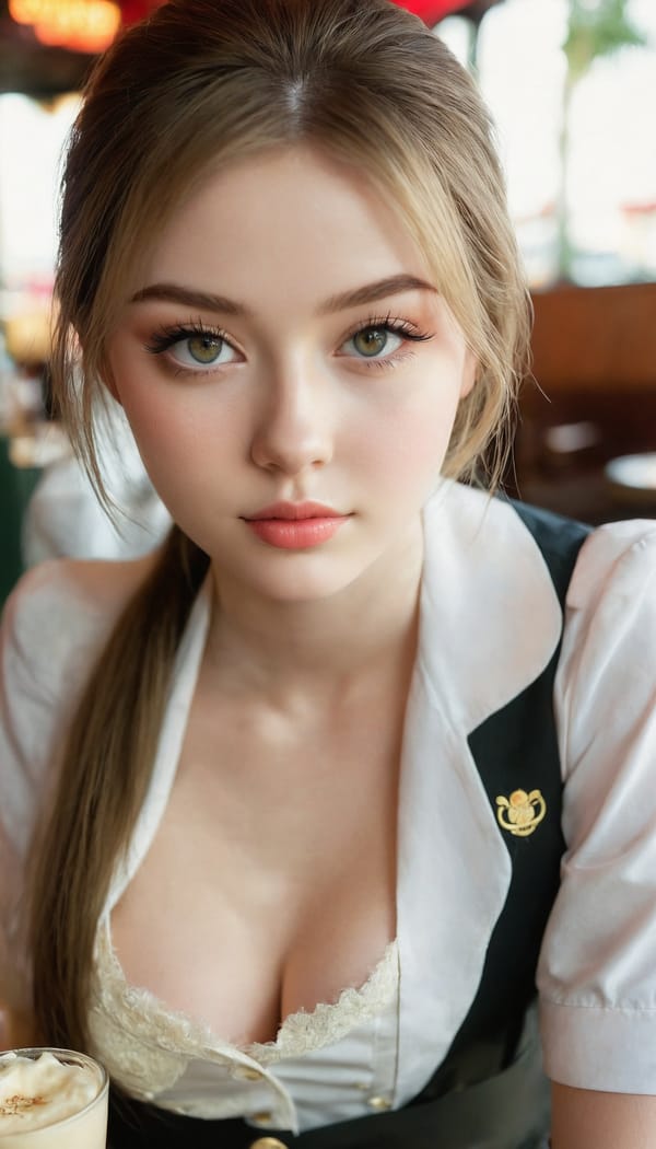 Tags: 21872187, SDXL
{"3": {"inputs": {"seed": 502226587539238, "steps": 32, "cfg": 5.28, "sampler_name": "dpmpp_2m", "scheduler": "karras", "denoise": 1.0, "model": ["27", 0], "positive": ["6", 0], "negative": ["7", 0], "latent_image": ["5", 0]}, "class_type": "KSampler"}, "4": {"inputs": {"ckpt_name": "juggernautxl.safetensors"}, "class_type": "CheckpointLoaderSimple"}, "5": {"inputs": {"width": 768, "height": 1344, "batch_size": 1}, "class_type": "EmptyLatentImage"}, "6": {"inputs": {"text": "18 year old girl, (irish:1.04), (cute:0.96), (double eyelids:0.98), (pale skin:1.02), (blush:1.01), (sexy lips:1.12), (temptress:0.95), (idol:0.99), (eyelashes:1.09), (slim:1.07), (detailed face:1.07), (beautiful eyes:1.10), (seductive facial expression:0.98), (in a seductive pose:0.95), (large perky breasts:0.97), (cleavage:1.01), (thigh gap:1.05), (a waitress in uniform:1.09) working at a restaurant, (detailed skin:1.03), (natural looking skin:1.05), (portra:1.03), (film:1.00), (soft lighting:1.00), (candid cinema:1.04), (RAW:1.02), (textured skin:1.04), (skin fuzz:1.03)", "clip": ["27", 1]}, "class_type": "CLIPTextEncode"}, "7": {"inputs": {"text": "(low resolution:1.06), (twisted:1.13), (worst quality:1.06), (bad hands:1.07), (distorted:1.11), (open mouth:1.09), (watermark:1.08)", "clip": ["27", 1]}, "class_type": "CLIPTextEncode"}, "8": {"inputs": {"samples": ["3", 0], "vae": ["4", 2]}, "class_type": "VAEDecode"}, "25": {"inputs": {"lora_name": "nudify_xl.safetensors", "strength_model": 0.16, "strength_clip": 0.31, "model": ["4", 0], "clip": ["4", 1]}, "class_type": "LoraLoader"}, "26": {"inputs": {"lora_name": "shirtlift_SDXL_v2.safetensors", "strength_model": 0.11, "strength_clip": 0.05, "model": ["25", 0], "clip": ["25", 1]}, "class_type": "LoraLoader"}, "27": {"inputs": {"lora_name": "PerfectEyesXL.safetensors", "strength_model": 0.18, "strength_clip": 0.09, "model": ["26", 0], "clip": ["26", 1]}, "class_type": "LoraLoader"}, "30": {"inputs": {"model_name": "4x_NMKD-Superscale-SP_178000_G.pth"}, "class_type": "UpscaleModelLoader"}, "31": {"inputs": {"upscale_model": ["30", 0], "image": ["8", 0]}, "class_type": "ImageUpscaleWithModel"}, "32": {"inputs": {"upscale_method": "lanczos", "scale_by": 0.5, "image": ["31", 0]}, "class_type": "ImageScaleBy"}, "33": {"inputs": {"pixels": ["32", 0], "vae": ["4", 2]}, "class_type": "VAEEncode"}, "34": {"inputs": {"seed": 502226587539238, "steps": 32, "cfg": 5.28, "sampler_name": "dpmpp_2m", "scheduler": "karras", "denoise": 0.3, "model": ["27", 0], "positive": ["6", 0], "negative": ["7", 0], "latent_image": ["33", 0]}, "class_type": "KSampler"}, "36": {"inputs": {"samples": ["34", 0], "vae": ["4", 2]}, "class_type": "VAEDecode"}, "39": {"inputs": {"filename_prefix": "comfyapi-1724994081301", "images": ["36", 0]}, "class_type": "SaveImage"}}