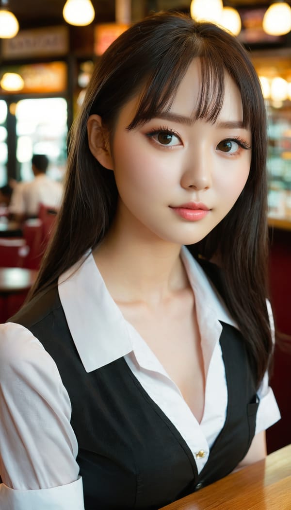 Tags: 21872187, SDXL
{"3": {"inputs": {"seed": 447812165556270, "steps": 64, "cfg": 6.49, "sampler_name": "dpmpp_2m", "scheduler": "karras", "denoise": 1.0, "model": ["27", 0], "positive": ["6", 0], "negative": ["7", 0], "latent_image": ["5", 0]}, "class_type": "KSampler"}, "4": {"inputs": {"ckpt_name": "juggernautxl.safetensors"}, "class_type": "CheckpointLoaderSimple"}, "5": {"inputs": {"width": 768, "height": 1344, "batch_size": 1}, "class_type": "EmptyLatentImage"}, "6": {"inputs": {"text": "27 year old girl, (seductive facial expression:0.95), (seductive pose:0.98), (cute:1.07), (double eyelids:1.09), (idol:1.08), (blush:1.08), (beautiful eyes:0.99), (temptress:1.06), (detailed face:0.97), (slim:1.08), (pale skin:1.12), (sexy lips:1.03), (eyelashes:1.00), (in a seductive pose:1.00), (large perky breasts:0.96), (cleavage:1.13), (thigh gap:1.12), (a waitress in uniform:1.02) working at a restaurant, (soft lighting:1.04), (candid cinema:1.05), (skin fuzz:1.06), (textured skin:1.06), (film:1.00), (detailed skin:1.05), (natural looking skin:1.08), (RAW:1.08), (portra:1.09)", "clip": ["27", 1]}, "class_type": "CLIPTextEncode"}, "7": {"inputs": {"text": "(bad hands:1.09), (open mouth:1.09), (watermark:1.13), (twisted:1.10), (worst quality:1.09), (distorted:1.05)", "clip": ["27", 1]}, "class_type": "CLIPTextEncode"}, "8": {"inputs": {"samples": ["3", 0], "vae": ["4", 2]}, "class_type": "VAEDecode"}, "25": {"inputs": {"lora_name": "nudify_xl.safetensors", "strength_model": 0.39, "strength_clip": 0.03, "model": ["4", 0], "clip": ["4", 1]}, "class_type": "LoraLoader"}, "26": {"inputs": {"lora_name": "shirtlift_SDXL_v2.safetensors", "strength_model": 0.07, "strength_clip": 0.19, "model": ["25", 0], "clip": ["25", 1]}, "class_type": "LoraLoader"}, "27": {"inputs": {"lora_name": "PerfectEyesXL.safetensors", "strength_model": 0.12, "strength_clip": 0.14, "model": ["26", 0], "clip": ["26", 1]}, "class_type": "LoraLoader"}, "30": {"inputs": {"model_name": "4x_NMKD-Superscale-SP_178000_G.pth"}, "class_type": "UpscaleModelLoader"}, "31": {"inputs": {"upscale_model": ["30", 0], "image": ["8", 0]}, "class_type": "ImageUpscaleWithModel"}, "32": {"inputs": {"upscale_method": "lanczos", "scale_by": 0.5, "image": ["31", 0]}, "class_type": "ImageScaleBy"}, "33": {"inputs": {"pixels": ["32", 0], "vae": ["4", 2]}, "class_type": "VAEEncode"}, "34": {"inputs": {"seed": 447812165556270, "steps": 64, "cfg": 6.49, "sampler_name": "dpmpp_2m", "scheduler": "karras", "denoise": 0.3, "model": ["27", 0], "positive": ["6", 0], "negative": ["7", 0], "latent_image": ["33", 0]}, "class_type": "KSampler"}, "36": {"inputs": {"samples": ["34", 0], "vae": ["4", 2]}, "class_type": "VAEDecode"}, "39": {"inputs": {"filename_prefix": "comfyapi-1735063665820", "images": ["36", 0]}, "class_type": "SaveImage"}}