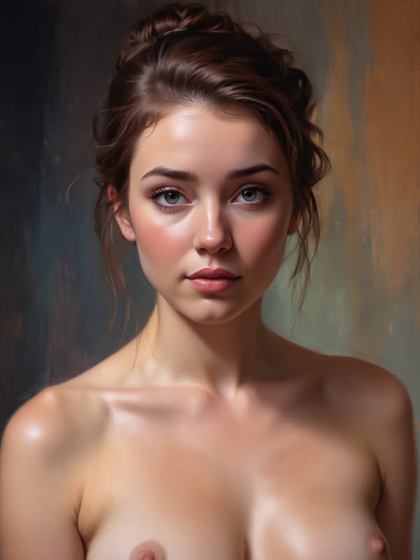 Tags: undefined
by Alex Hirsch, by Martin Deschambault, by Charlie Bowater, cute fit 22 year old topless woman, bare breasts,  digital oil pastel on canvas<lora:oil_pastel:1.00> of a cinematic photo <lora:juggernaut_cinematic:1.00>
Negative prompt: deviantart, deviant, art, amateur, poorly drawn, messy, mess, low quality, doll, doll eyes, deformed, mutant, multicolored hair, painted face, multiple heads, extra limbs, gross, poorly drawn hands, poorly drawn face, cloned, duplicated, deformed fingers, comic, illustration, painting, drawing, surreal, weird clothing, weird art, ugly eyes, closed eyes, signature, signed, cursive, letters, words,
Steps: 12, Sampler: Euler a, CFG scale: 2, Seed: 3583220922, Size: 768x1024, Model hash: c8df560d29, Model: juggernautXL_v9Rdphoto2Lightning, Denoising strength: 0.4, Hires upscale: 1.75, Hires upscaler: Latent, Pad conds: True, Version: v1.8.0