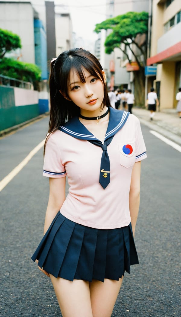 Tags: 21872187, SDXL
{"3": {"inputs": {"seed": 909649662128776, "steps": 64, "cfg": 7.9, "sampler_name": "dpmpp_2m", "scheduler": "karras", "denoise": 1.0, "model": ["27", 0], "positive": ["6", 0], "negative": ["7", 0], "latent_image": ["5", 0]}, "class_type": "KSampler"}, "4": {"inputs": {"ckpt_name": "helloworldxl.safetensors"}, "class_type": "CheckpointLoaderSimple"}, "5": {"inputs": {"width": 768, "height": 1344, "batch_size": 1}, "class_type": "EmptyLatentImage"}, "6": {"inputs": {"text": "25 year old girl, (japanese:1.06), (korean:0.96), (taiwanese:1.00), (temptress:0.95), (eyelashes:0.95), (double eyelids:1.10), (blush:1.11), (slim:0.98), (sexy lips:1.01), (beautiful eyes:1.14), (seductive facial expression:0.99), (seductive pose:1.05), (detailed face:1.01), (pale skin:0.99), (cute:0.96), (in a seductive pose:0.97), (large perky breasts:1.01), (cleavage:0.98), (thigh gap:0.98), (school uniform:1.14), choker, busy street, (portra:1.01), (textured skin:1.06), (soft lighting:1.07), (skin fuzz:1.05), (film:1.04), (natural looking skin:1.00), (RAW:1.04), (detailed skin:1.02), (candid cinema:1.04)", "clip": ["27", 1]}, "class_type": "CLIPTextEncode"}, "7": {"inputs": {"text": "(watermark:1.09), (distorted:1.08), (twisted:1.07), (worst quality:1.14), (low resolution:1.05), (open mouth:1.07), (bad hands:1.06)", "clip": ["27", 1]}, "class_type": "CLIPTextEncode"}, "8": {"inputs": {"samples": ["3", 0], "vae": ["4", 2]}, "class_type": "VAEDecode"}, "25": {"inputs": {"lora_name": "nudify_xl.safetensors", "strength_model": 0.38, "strength_clip": 0.08, "model": ["4", 0], "clip": ["4", 1]}, "class_type": "LoraLoader"}, "26": {"inputs": {"lora_name": "shirtlift_SDXL_v2.safetensors", "strength_model": 0.08, "strength_clip": 0.17, "model": ["25", 0], "clip": ["25", 1]}, "class_type": "LoraLoader"}, "27": {"inputs": {"lora_name": "PerfectEyesXL.safetensors", "strength_model": 0.18, "strength_clip": 0.0, "model": ["26", 0], "clip": ["26", 1]}, "class_type": "LoraLoader"}, "30": {"inputs": {"model_name": "4x_NMKD-Superscale-SP_178000_G.pth"}, "class_type": "UpscaleModelLoader"}, "31": {"inputs": {"upscale_model": ["30", 0], "image": ["8", 0]}, "class_type": "ImageUpscaleWithModel"}, "32": {"inputs": {"upscale_method": "lanczos", "scale_by": 0.5, "image": ["31", 0]}, "class_type": "ImageScaleBy"}, "33": {"inputs": {"pixels": ["32", 0], "vae": ["4", 2]}, "class_type": "VAEEncode"}, "34": {"inputs": {"seed": 909649662128776, "steps": 64, "cfg": 7.9, "sampler_name": "dpmpp_2m", "scheduler": "karras", "denoise": 0.3, "model": ["27", 0], "positive": ["6", 0], "negative": ["7", 0], "latent_image": ["33", 0]}, "class_type": "KSampler"}, "36": {"inputs": {"samples": ["34", 0], "vae": ["4", 2]}, "class_type": "VAEDecode"}, "39": {"inputs": {"filename_prefix": "comfyapi-1718935029749", "images": ["36", 0]}, "class_type": "SaveImage"}}