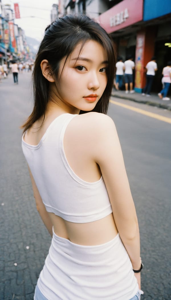 Tags: 21872187, SDXL
{"3": {"inputs": {"seed": 320780611206604, "steps": 32, "cfg": 7.18, "sampler_name": "dpmpp_2m", "scheduler": "karras", "denoise": 1.0, "model": ["27", 0], "positive": ["6", 0], "negative": ["7", 0], "latent_image": ["5", 0]}, "class_type": "KSampler"}, "4": {"inputs": {"ckpt_name": "helloworldxl.safetensors"}, "class_type": "CheckpointLoaderSimple"}, "5": {"inputs": {"width": 768, "height": 1344, "batch_size": 1}, "class_type": "EmptyLatentImage"}, "6": {"inputs": {"text": "18 year old girl, (taiwanese:1.03), (irish:0.98), (seductive facial expression:1.04), (cute:0.96), (eyelashes:0.98), (double eyelids:0.96), (detailed face:1.06), (seductive pose:1.01), (blush:1.02), (temptress:1.09), (beautiful eyes:1.09), (slim:1.06), (pale skin:1.06), (sexy lips:1.11), (perky ass:1.11), (exposed ass:1.05), (looking back:1.05), (sexy ass:1.14), (thigh gap:0.95), (white tanktop:1.10), busy street, (textured skin:1.03), (RAW:1.03), (film:1.09), (candid cinema:1.08), (natural looking skin:1.05), (portra:1.03), (soft lighting:1.01), (skin fuzz:1.01), (detailed skin:1.01)", "clip": ["27", 1]}, "class_type": "CLIPTextEncode"}, "7": {"inputs": {"text": "(open mouth:1.11), (worst quality:1.13), (bad hands:1.14), (distorted:1.13), (twisted:1.12), (low resolution:1.08), (watermark:1.09)", "clip": ["27", 1]}, "class_type": "CLIPTextEncode"}, "8": {"inputs": {"samples": ["3", 0], "vae": ["4", 2]}, "class_type": "VAEDecode"}, "25": {"inputs": {"lora_name": "nudify_xl.safetensors", "strength_model": 0.19, "strength_clip": 0.01, "model": ["4", 0], "clip": ["4", 1]}, "class_type": "LoraLoader"}, "26": {"inputs": {"lora_name": "shirtlift_SDXL_v2.safetensors", "strength_model": 0.05, "strength_clip": 0.09, "model": ["25", 0], "clip": ["25", 1]}, "class_type": "LoraLoader"}, "27": {"inputs": {"lora_name": "PerfectEyesXL.safetensors", "strength_model": 0.18, "strength_clip": 0.1, "model": ["26", 0], "clip": ["26", 1]}, "class_type": "LoraLoader"}, "30": {"inputs": {"model_name": "4x_NMKD-Superscale-SP_178000_G.pth"}, "class_type": "UpscaleModelLoader"}, "31": {"inputs": {"upscale_model": ["30", 0], "image": ["8", 0]}, "class_type": "ImageUpscaleWithModel"}, "32": {"inputs": {"upscale_method": "lanczos", "scale_by": 0.5, "image": ["31", 0]}, "class_type": "ImageScaleBy"}, "33": {"inputs": {"pixels": ["32", 0], "vae": ["4", 2]}, "class_type": "VAEEncode"}, "34": {"inputs": {"seed": 320780611206604, "steps": 32, "cfg": 7.18, "sampler_name": "dpmpp_2m", "scheduler": "karras", "denoise": 0.3, "model": ["27", 0], "positive": ["6", 0], "negative": ["7", 0], "latent_image": ["33", 0]}, "class_type": "KSampler"}, "36": {"inputs": {"samples": ["34", 0], "vae": ["4", 2]}, "class_type": "VAEDecode"}, "39": {"inputs": {"filename_prefix": "comfyapi-1732074625943", "images": ["36", 0]}, "class_type": "SaveImage"}}