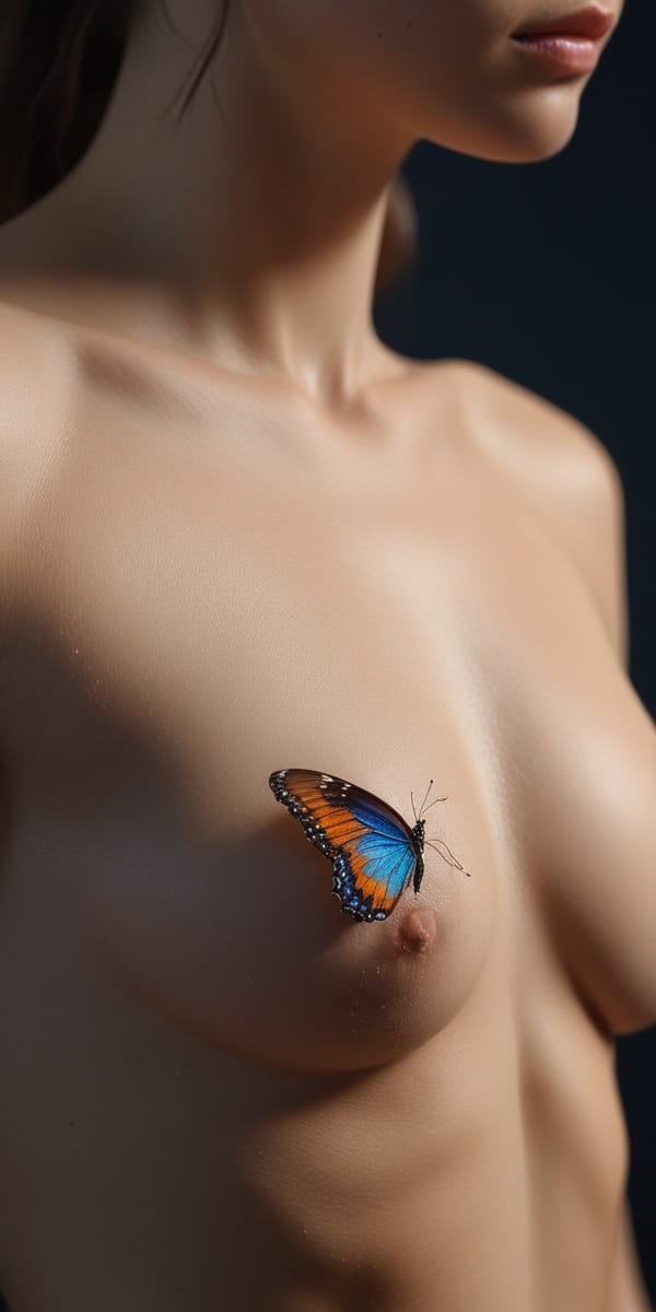 Tags: undefined
medium shot in profile, torso and chest,  (RAW photo, best quality),(realistic, photo-realistic:1.3),(extremely delicate and beautiful:1.1), 22 year old topless woman, bare breasts, feature article or story,Amazing,finely detail,masterpiece,ultra-detailed,highres,best illustration,best shadow,intricate,(extremely intricate:1.2),(exquisitely detailed skin),cinematic light,perfect anatomy,(coolcolor:1.4),sharp focus,volumetric fog,8k UHD,DSLR,high quality,( film grain:1.4),Fujifilm XT3,(blue butterfly:1.3)
Negative prompt: (worst quality, low quality, thumbnail:1.4), signature, artist name, web address, cropped, jpeg artifacts, watermark, username, collage, grid
Steps: 20, Sampler: Euler a, CFG scale: 1.5, Seed: 2374418643, Size: 512x1024, Model hash: c8df560d29, Model: juggernautXL_v9Rdphoto2Lightning, Denoising strength: 0.7, Hires upscale: 1.5, Hires steps: 10, Hires upscaler: Latent, Pad conds: True, Version: v1.8.0