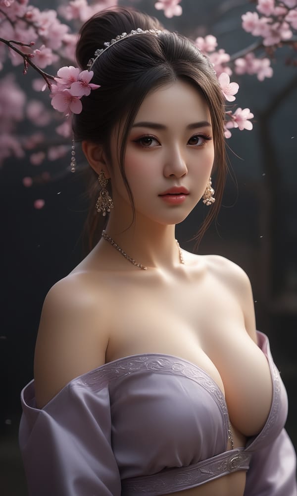 Tags: undefined
(cleavage nipple bare breasts nude topless:1.9) , masterpieces, best quality, extreme detailed CG unity 8k wallpaper, 1girl, beautiful, realistic,  long hair, plum blossom, jewelry, ear rings, hair bun, Chinese clothes, headpiece, ultra detailed skin texture, ultra detailed hair, blurry background, depth of field, (branch:1.2), gloom, golden ratio, off shoulder, very aesthetic, absurdres, glowing, sparks, chromatic aberration, fusion of rainbow with woman, artwork, side view, bare shoulders, fantasy art style, The dark atmosphere, the contrast between light and dark, Dark background, dark atmosphere, illumination, 
Negative prompt: lowres, text, error, cropped, worst quality, low quality, jpeg artifacts, ugly, duplicate, morbid, mutilated, out of frame, extra fingers, mutated hands, poorly drawn hands, poorly drawn face, mutation, deformed, blurry, dehydrated, bad anatomy, bad proportions, extra limbs, cloned face, disfigured, gross proportions, malformed limbs, missing arms, missing legs, extra arms, extra legs, fused fingers, too many fingers, long neck, username, watermark, signature, 
Steps: 8, Sampler: Euler a, CFG scale: 1.5, Seed: 754251462, Size: 768x1280, Model hash: c8df560d29, Model: juggernautXL_v9Rdphoto2Lightning, Denoising strength: 0.25, Hires upscale: 1.25, Hires steps: 4, Hires upscaler: R-ESRGAN 4x+, Version: v1.8.0