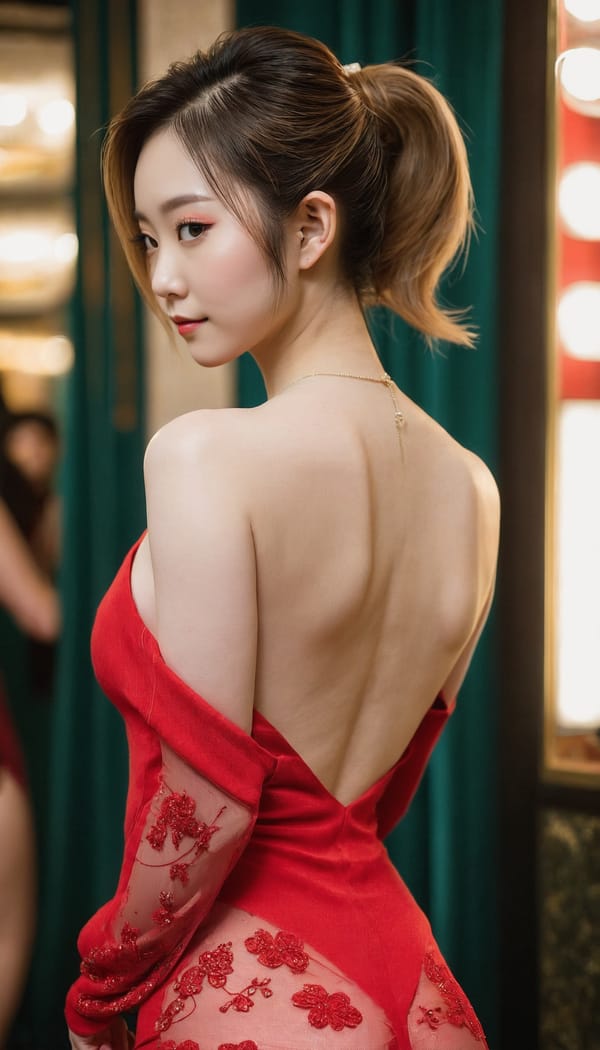 Tags: 21872187, SDXL
{"3": {"inputs": {"seed": 650698351591398, "steps": 32, "cfg": 6.48, "sampler_name": "dpmpp_2m", "scheduler": "karras", "denoise": 1.0, "model": ["27", 0], "positive": ["6", 0], "negative": ["7", 0], "latent_image": ["5", 0]}, "class_type": "KSampler"}, "4": {"inputs": {"ckpt_name": "juggernautxl.safetensors"}, "class_type": "CheckpointLoaderSimple"}, "5": {"inputs": {"width": 768, "height": 1344, "batch_size": 1}, "class_type": "EmptyLatentImage"}, "6": {"inputs": {"text": "26 year old girl, (chinese:1.10), (irish:1.13), (japanese:1.07), (blush:1.08), (seductive facial expression:1.11), (beautiful eyes:0.98), (temptress:1.12), (eyelashes:1.06), (detailed face:1.05), (cute:0.98), (pale skin:1.10), (seductive pose:1.05), (idol:0.97), (slim:1.10), (double eyelids:1.00), (perky ass:1.02), (exposed ass:1.08), (looking back:1.14), (sexy ass:1.03), (thigh gap:1.05), (wearing a low-cut red dress:1.14) at a ballroom, (textured skin:1.07), (candid cinema:1.05), (portra:1.00), (detailed skin:1.04), (natural looking skin:1.02), (skin fuzz:1.05), (RAW:1.03), (film:1.06), (soft lighting:1.06)", "clip": ["27", 1]}, "class_type": "CLIPTextEncode"}, "7": {"inputs": {"text": "(low resolution:1.09), (worst quality:1.05), (twisted:1.10), (open mouth:1.06), (distorted:1.11), (bad hands:1.08), (watermark:1.08)", "clip": ["27", 1]}, "class_type": "CLIPTextEncode"}, "8": {"inputs": {"samples": ["3", 0], "vae": ["4", 2]}, "class_type": "VAEDecode"}, "25": {"inputs": {"lora_name": "nudify_xl.safetensors", "strength_model": 0.15, "strength_clip": 0.32, "model": ["4", 0], "clip": ["4", 1]}, "class_type": "LoraLoader"}, "26": {"inputs": {"lora_name": "shirtlift_SDXL_v2.safetensors", "strength_model": 0.07, "strength_clip": 0.17, "model": ["25", 0], "clip": ["25", 1]}, "class_type": "LoraLoader"}, "27": {"inputs": {"lora_name": "PerfectEyesXL.safetensors", "strength_model": 0.09, "strength_clip": 0.06, "model": ["26", 0], "clip": ["26", 1]}, "class_type": "LoraLoader"}, "30": {"inputs": {"model_name": "4x_NMKD-Superscale-SP_178000_G.pth"}, "class_type": "UpscaleModelLoader"}, "31": {"inputs": {"upscale_model": ["30", 0], "image": ["8", 0]}, "class_type": "ImageUpscaleWithModel"}, "32": {"inputs": {"upscale_method": "lanczos", "scale_by": 0.5, "image": ["31", 0]}, "class_type": "ImageScaleBy"}, "33": {"inputs": {"pixels": ["32", 0], "vae": ["4", 2]}, "class_type": "VAEEncode"}, "34": {"inputs": {"seed": 650698351591398, "steps": 32, "cfg": 6.48, "sampler_name": "dpmpp_2m", "scheduler": "karras", "denoise": 0.3, "model": ["27", 0], "positive": ["6", 0], "negative": ["7", 0], "latent_image": ["33", 0]}, "class_type": "KSampler"}, "36": {"inputs": {"samples": ["34", 0], "vae": ["4", 2]}, "class_type": "VAEDecode"}, "39": {"inputs": {"filename_prefix": "comfyapi-1732194882172", "images": ["36", 0]}, "class_type": "SaveImage"}}