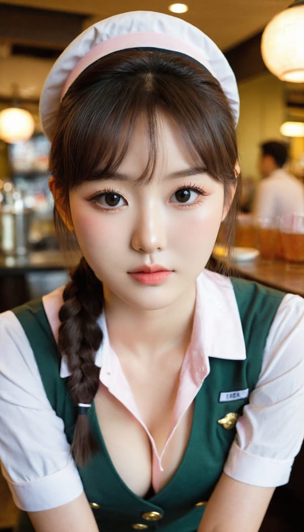 Tags: 21872187, SDXL
{"3": {"inputs": {"seed": 185083365514417, "steps": 32, "cfg": 7.96, "sampler_name": "dpmpp_2m", "scheduler": "karras", "denoise": 1.0, "model": ["27", 0], "positive": ["6", 0], "negative": ["7", 0], "latent_image": ["5", 0]}, "class_type": "KSampler"}, "4": {"inputs": {"ckpt_name": "leosamsHelloworldSDXL_helloworldSDXL32DPO.safetensors"}, "class_type": "CheckpointLoaderSimple"}, "5": {"inputs": {"width": 768, "height": 1344, "batch_size": 1}, "class_type": "EmptyLatentImage"}, "6": {"inputs": {"text": "18 year old girl, (korean:1.02), (irish:1.01), (cute:0.97), (seductive facial expression:1.04), (blush:1.10), (double eyelids:0.98), (seductive pose:1.12), (temptress:0.99), (beautiful eyes:1.06), (eyelashes:1.12), (detailed face:1.03), (idol:1.10), (slim:0.99), (pale skin:1.11), (in a seductive pose:0.98), (large perky breasts:0.98), (cleavage:0.97), (thigh gap:1.09), (a waitress in uniform:1.08) working at a restaurant, (soft lighting:1.04), (natural looking skin:1.04), (film:1.04), (candid cinema:1.06), (portra:1.02), (detailed skin:1.07), (textured skin:1.08), (RAW:1.07), (skin fuzz:1.05)", "clip": ["27", 1]}, "class_type": "CLIPTextEncode"}, "7": {"inputs": {"text": "(low resolution:1.08), (worst quality:1.11), (distorted:1.12), (watermark:1.09), (bad hands:1.11), (open mouth:1.09), (twisted:1.08)", "clip": ["27", 1]}, "class_type": "CLIPTextEncode"}, "8": {"inputs": {"samples": ["3", 0], "vae": ["4", 2]}, "class_type": "VAEDecode"}, "25": {"inputs": {"lora_name": "nudify_xl.safetensors", "strength_model": 0.29, "strength_clip": 0.15, "model": ["4", 0], "clip": ["4", 1]}, "class_type": "LoraLoader"}, "26": {"inputs": {"lora_name": "shirtlift_SDXL_v2.safetensors", "strength_model": 0.08, "strength_clip": 0.17, "model": ["25", 0], "clip": ["25", 1]}, "class_type": "LoraLoader"}, "27": {"inputs": {"lora_name": "PerfectEyesXL.safetensors", "strength_model": 0.13, "strength_clip": 0.16, "model": ["26", 0], "clip": ["26", 1]}, "class_type": "LoraLoader"}, "30": {"inputs": {"model_name": "4x_NMKD-Superscale-SP_178000_G.pth"}, "class_type": "UpscaleModelLoader"}, "31": {"inputs": {"upscale_model": ["30", 0], "image": ["8", 0]}, "class_type": "ImageUpscaleWithModel"}, "32": {"inputs": {"upscale_method": "lanczos", "scale_by": 0.5, "image": ["31", 0]}, "class_type": "ImageScaleBy"}, "33": {"inputs": {"pixels": ["32", 0], "vae": ["4", 2]}, "class_type": "VAEEncode"}, "34": {"inputs": {"seed": 185083365514417, "steps": 32, "cfg": 7.96, "sampler_name": "dpmpp_2m", "scheduler": "karras", "denoise": 0.3, "model": ["27", 0], "positive": ["6", 0], "negative": ["7", 0], "latent_image": ["33", 0]}, "class_type": "KSampler"}, "36": {"inputs": {"samples": ["34", 0], "vae": ["4", 2]}, "class_type": "VAEDecode"}, "39": {"inputs": {"filename_prefix": "comfyapi-1707359522154", "images": ["36", 0]}, "class_type": "SaveImage"}}