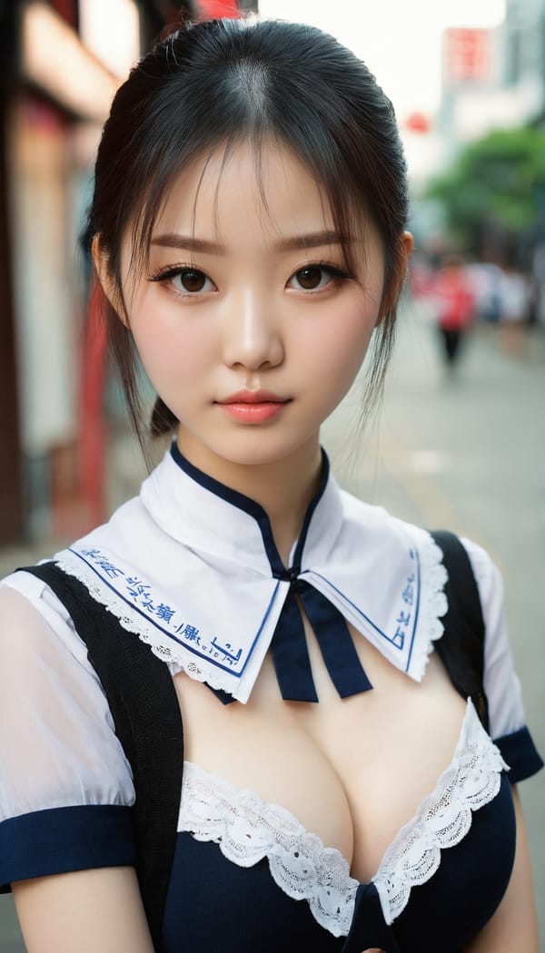 Tags: 21872187, SDXL
{"3": {"inputs": {"seed": 815875033428615, "steps": 32, "cfg": 7.68, "sampler_name": "dpmpp_2m", "scheduler": "karras", "denoise": 1.0, "model": ["27", 0], "positive": ["6", 0], "negative": ["7", 0], "latent_image": ["5", 0]}, "class_type": "KSampler"}, "4": {"inputs": {"ckpt_name": "juggernautxl.safetensors"}, "class_type": "CheckpointLoaderSimple"}, "5": {"inputs": {"width": 768, "height": 1344, "batch_size": 1}, "class_type": "EmptyLatentImage"}, "6": {"inputs": {"text": "20 year old girl, (chinese:1.01), (sexy lips:1.04), (pale skin:1.13), (eyelashes:1.04), (beautiful eyes:1.09), (cute:0.99), (seductive facial expression:1.04), (slim:0.97), (double eyelids:1.05), (blush:0.98), (temptress:1.00), (idol:1.03), (detailed face:1.08), (seductive pose:0.98), (in a seductive pose:1.02), (large perky breasts:1.00), (cleavage:1.05), (thigh gap:1.14), (school uniform:1.00), choker, busy street, (natural looking skin:1.07), (skin fuzz:1.00), (textured skin:1.01), (detailed skin:1.02), (film:1.04), (soft lighting:1.09), (portra:1.05), (candid cinema:1.03), (RAW:1.04)", "clip": ["27", 1]}, "class_type": "CLIPTextEncode"}, "7": {"inputs": {"text": "(open mouth:1.06), (distorted:1.08), (twisted:1.09), (low resolution:1.08), (worst quality:1.14), (bad hands:1.12), (watermark:1.13)", "clip": ["27", 1]}, "class_type": "CLIPTextEncode"}, "8": {"inputs": {"samples": ["3", 0], "vae": ["4", 2]}, "class_type": "VAEDecode"}, "25": {"inputs": {"lora_name": "nudify_xl.safetensors", "strength_model": 0.32, "strength_clip": 0.11, "model": ["4", 0], "clip": ["4", 1]}, "class_type": "LoraLoader"}, "26": {"inputs": {"lora_name": "shirtlift_SDXL_v2.safetensors", "strength_model": 0.05, "strength_clip": 0.01, "model": ["25", 0], "clip": ["25", 1]}, "class_type": "LoraLoader"}, "27": {"inputs": {"lora_name": "PerfectEyesXL.safetensors", "strength_model": 0.01, "strength_clip": 0.11, "model": ["26", 0], "clip": ["26", 1]}, "class_type": "LoraLoader"}, "30": {"inputs": {"model_name": "4x_NMKD-Superscale-SP_178000_G.pth"}, "class_type": "UpscaleModelLoader"}, "31": {"inputs": {"upscale_model": ["30", 0], "image": ["8", 0]}, "class_type": "ImageUpscaleWithModel"}, "32": {"inputs": {"upscale_method": "lanczos", "scale_by": 0.5, "image": ["31", 0]}, "class_type": "ImageScaleBy"}, "33": {"inputs": {"pixels": ["32", 0], "vae": ["4", 2]}, "class_type": "VAEEncode"}, "34": {"inputs": {"seed": 815875033428615, "steps": 32, "cfg": 7.68, "sampler_name": "dpmpp_2m", "scheduler": "karras", "denoise": 0.3, "model": ["27", 0], "positive": ["6", 0], "negative": ["7", 0], "latent_image": ["33", 0]}, "class_type": "KSampler"}, "36": {"inputs": {"samples": ["34", 0], "vae": ["4", 2]}, "class_type": "VAEDecode"}, "39": {"inputs": {"filename_prefix": "comfyapi-1713507381350", "images": ["36", 0]}, "class_type": "SaveImage"}}