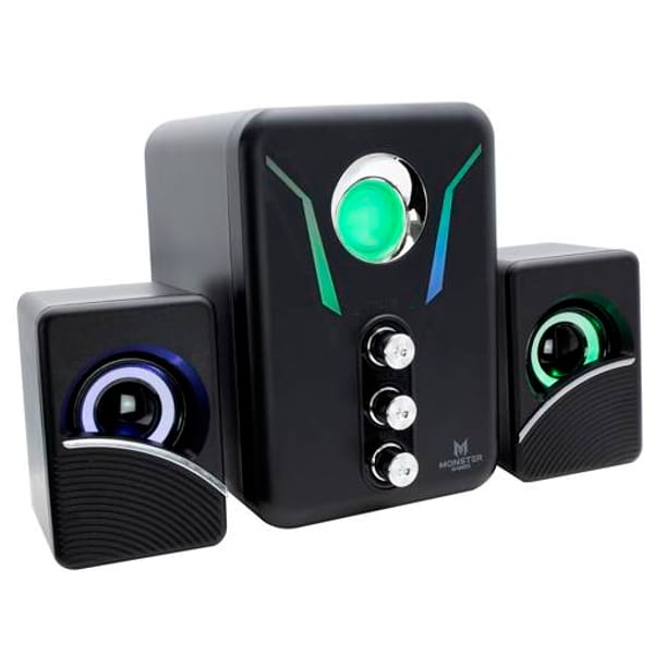 Tags: Parlantes para PC Subwoofer Monster Games Firing 2.1, RGB, Jack 3.5mm y USB, 10W
