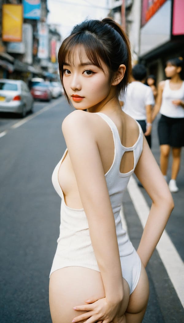 Tags: 21872187, SDXL
{"3": {"inputs": {"seed": 973371442849409, "steps": 64, "cfg": 7.84, "sampler_name": "dpmpp_2m", "scheduler": "karras", "denoise": 1.0, "model": ["27", 0], "positive": ["6", 0], "negative": ["7", 0], "latent_image": ["5", 0]}, "class_type": "KSampler"}, "4": {"inputs": {"ckpt_name": "helloworldxl.safetensors"}, "class_type": "CheckpointLoaderSimple"}, "5": {"inputs": {"width": 768, "height": 1344, "batch_size": 1}, "class_type": "EmptyLatentImage"}, "6": {"inputs": {"text": "20 year old girl, (blush:1.01), (cute:1.03), (detailed face:1.08), (temptress:0.96), (idol:1.12), (beautiful eyes:1.06), (seductive pose:0.96), (slim:1.11), (seductive facial expression:1.06), (double eyelids:1.09), (sexy lips:1.12), (eyelashes:1.11), (perky ass:0.98), (exposed ass:0.97), (looking back:1.04), (sexy ass:1.09), (thigh gap:0.95), (white tanktop:0.99), busy street, (textured skin:1.09), (candid cinema:1.09), (soft lighting:1.01), (skin fuzz:1.02), (detailed skin:1.07), (film:1.06), (portra:1.06), (natural looking skin:1.09), (RAW:1.09)", "clip": ["27", 1]}, "class_type": "CLIPTextEncode"}, "7": {"inputs": {"text": "(low resolution:1.11), (watermark:1.08), (distorted:1.13), (twisted:1.13), (bad hands:1.11), (worst quality:1.10), (open mouth:1.14)", "clip": ["27", 1]}, "class_type": "CLIPTextEncode"}, "8": {"inputs": {"samples": ["3", 0], "vae": ["4", 2]}, "class_type": "VAEDecode"}, "25": {"inputs": {"lora_name": "nudify_xl.safetensors", "strength_model": 0.37, "strength_clip": 0.12, "model": ["4", 0], "clip": ["4", 1]}, "class_type": "LoraLoader"}, "26": {"inputs": {"lora_name": "shirtlift_SDXL_v2.safetensors", "strength_model": 0.0, "strength_clip": 0.02, "model": ["25", 0], "clip": ["25", 1]}, "class_type": "LoraLoader"}, "27": {"inputs": {"lora_name": "PerfectEyesXL.safetensors", "strength_model": 0.07, "strength_clip": 0.14, "model": ["26", 0], "clip": ["26", 1]}, "class_type": "LoraLoader"}, "30": {"inputs": {"model_name": "4x_NMKD-Superscale-SP_178000_G.pth"}, "class_type": "UpscaleModelLoader"}, "31": {"inputs": {"upscale_model": ["30", 0], "image": ["8", 0]}, "class_type": "ImageUpscaleWithModel"}, "32": {"inputs": {"upscale_method": "lanczos", "scale_by": 0.5, "image": ["31", 0]}, "class_type": "ImageScaleBy"}, "33": {"inputs": {"pixels": ["32", 0], "vae": ["4", 2]}, "class_type": "VAEEncode"}, "34": {"inputs": {"seed": 973371442849409, "steps": 64, "cfg": 7.84, "sampler_name": "dpmpp_2m", "scheduler": "karras", "denoise": 0.3, "model": ["27", 0], "positive": ["6", 0], "negative": ["7", 0], "latent_image": ["33", 0]}, "class_type": "KSampler"}, "36": {"inputs": {"samples": ["34", 0], "vae": ["4", 2]}, "class_type": "VAEDecode"}, "39": {"inputs": {"filename_prefix": "comfyapi-1734623823933", "images": ["36", 0]}, "class_type": "SaveImage"}}