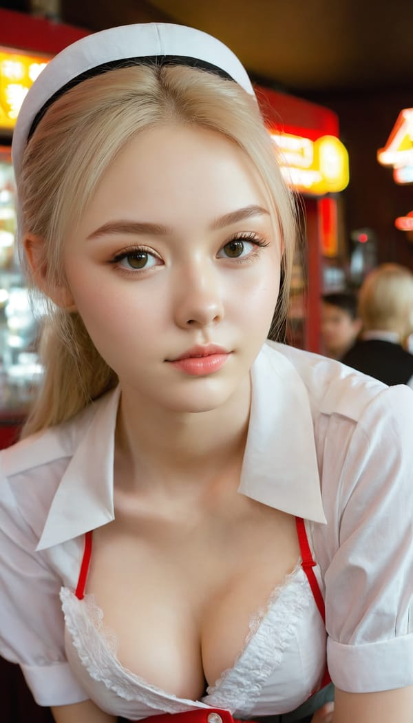 Tags: 21872187, SDXL
{"3": {"inputs": {"seed": 357999451062062, "steps": 32, "cfg": 7.76, "sampler_name": "dpmpp_2m", "scheduler": "karras", "denoise": 1.0, "model": ["27", 0], "positive": ["6", 0], "negative": ["7", 0], "latent_image": ["5", 0]}, "class_type": "KSampler"}, "4": {"inputs": {"ckpt_name": "juggernautxl.safetensors"}, "class_type": "CheckpointLoaderSimple"}, "5": {"inputs": {"width": 768, "height": 1344, "batch_size": 1}, "class_type": "EmptyLatentImage"}, "6": {"inputs": {"text": "18 year old girl, (russian:1.08), (slim:1.00), (cute:1.05), (double eyelids:1.12), (seductive pose:0.96), (seductive facial expression:1.03), (blush:0.97), (eyelashes:1.12), (idol:1.13), (beautiful eyes:0.98), (pale skin:0.98), (detailed face:1.13), (temptress:1.13), (sexy lips:1.05), (in a seductive pose:1.08), (large perky breasts:0.99), (cleavage:0.98), (thigh gap:0.95), (a waitress in uniform:1.07) working at a restaurant, (candid cinema:1.05), (RAW:1.07), (detailed skin:1.05), (portra:1.02), (natural looking skin:1.07), (soft lighting:1.02), (textured skin:1.00), (film:1.00), (skin fuzz:1.07)", "clip": ["27", 1]}, "class_type": "CLIPTextEncode"}, "7": {"inputs": {"text": "(open mouth:1.10), (twisted:1.07), (low resolution:1.06), (watermark:1.12), (bad hands:1.13), (worst quality:1.13), (distorted:1.07)", "clip": ["27", 1]}, "class_type": "CLIPTextEncode"}, "8": {"inputs": {"samples": ["3", 0], "vae": ["4", 2]}, "class_type": "VAEDecode"}, "25": {"inputs": {"lora_name": "nudify_xl.safetensors", "strength_model": 0.19, "strength_clip": 0.19, "model": ["4", 0], "clip": ["4", 1]}, "class_type": "LoraLoader"}, "26": {"inputs": {"lora_name": "shirtlift_SDXL_v2.safetensors", "strength_model": 0.11, "strength_clip": 0.13, "model": ["25", 0], "clip": ["25", 1]}, "class_type": "LoraLoader"}, "27": {"inputs": {"lora_name": "PerfectEyesXL.safetensors", "strength_model": 0.04, "strength_clip": 0.1, "model": ["26", 0], "clip": ["26", 1]}, "class_type": "LoraLoader"}, "30": {"inputs": {"model_name": "4x_NMKD-Superscale-SP_178000_G.pth"}, "class_type": "UpscaleModelLoader"}, "31": {"inputs": {"upscale_model": ["30", 0], "image": ["8", 0]}, "class_type": "ImageUpscaleWithModel"}, "32": {"inputs": {"upscale_method": "lanczos", "scale_by": 0.5, "image": ["31", 0]}, "class_type": "ImageScaleBy"}, "33": {"inputs": {"pixels": ["32", 0], "vae": ["4", 2]}, "class_type": "VAEEncode"}, "34": {"inputs": {"seed": 357999451062062, "steps": 32, "cfg": 7.76, "sampler_name": "dpmpp_2m", "scheduler": "karras", "denoise": 0.3, "model": ["27", 0], "positive": ["6", 0], "negative": ["7", 0], "latent_image": ["33", 0]}, "class_type": "KSampler"}, "36": {"inputs": {"samples": ["34", 0], "vae": ["4", 2]}, "class_type": "VAEDecode"}, "39": {"inputs": {"filename_prefix": "comfyapi-1713342585575", "images": ["36", 0]}, "class_type": "SaveImage"}}