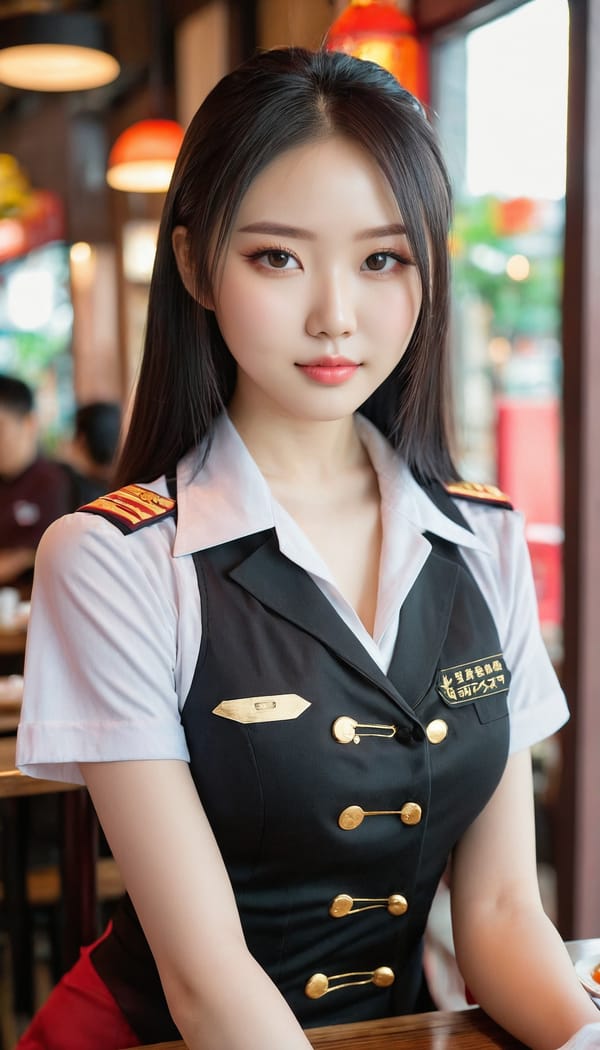 Tags: 21872187, SDXL
{"3": {"inputs": {"seed": 334036118780240, "steps": 32, "cfg": 6.67, "sampler_name": "dpmpp_2m", "scheduler": "karras", "denoise": 1.0, "model": ["27", 0], "positive": ["6", 0], "negative": ["7", 0], "latent_image": ["5", 0]}, "class_type": "KSampler"}, "4": {"inputs": {"ckpt_name": "juggernautxl.safetensors"}, "class_type": "CheckpointLoaderSimple"}, "5": {"inputs": {"width": 768, "height": 1344, "batch_size": 1}, "class_type": "EmptyLatentImage"}, "6": {"inputs": {"text": "20 year old girl, (chinese:1.02), (seductive pose:0.97), (detailed face:0.95), (seductive facial expression:1.03), (eyelashes:1.05), (sexy lips:1.08), (blush:1.05), (double eyelids:1.04), (beautiful eyes:0.96), (pale skin:1.10), (cute:1.11), (idol:1.03), (temptress:1.05), (slim:0.96), (in a seductive pose:1.03), (large perky breasts:0.98), (cleavage:0.98), (thigh gap:1.02), (a waitress in uniform:1.10) working at a restaurant, (soft lighting:1.05), (film:1.00), (portra:1.05), (textured skin:1.01), (natural looking skin:1.02), (detailed skin:1.06), (candid cinema:1.06), (RAW:1.05), (skin fuzz:1.01)", "clip": ["27", 1]}, "class_type": "CLIPTextEncode"}, "7": {"inputs": {"text": "(twisted:1.11), (worst quality:1.11), (low resolution:1.09), (bad hands:1.07), (distorted:1.07), (open mouth:1.11), (watermark:1.07)", "clip": ["27", 1]}, "class_type": "CLIPTextEncode"}, "8": {"inputs": {"samples": ["3", 0], "vae": ["4", 2]}, "class_type": "VAEDecode"}, "25": {"inputs": {"lora_name": "nudify_xl.safetensors", "strength_model": 0.1, "strength_clip": 0.38, "model": ["4", 0], "clip": ["4", 1]}, "class_type": "LoraLoader"}, "26": {"inputs": {"lora_name": "shirtlift_SDXL_v2.safetensors", "strength_model": 0.05, "strength_clip": 0.02, "model": ["25", 0], "clip": ["25", 1]}, "class_type": "LoraLoader"}, "27": {"inputs": {"lora_name": "PerfectEyesXL.safetensors", "strength_model": 0.08, "strength_clip": 0.18, "model": ["26", 0], "clip": ["26", 1]}, "class_type": "LoraLoader"}, "30": {"inputs": {"model_name": "4x_NMKD-Superscale-SP_178000_G.pth"}, "class_type": "UpscaleModelLoader"}, "31": {"inputs": {"upscale_model": ["30", 0], "image": ["8", 0]}, "class_type": "ImageUpscaleWithModel"}, "32": {"inputs": {"upscale_method": "lanczos", "scale_by": 0.5, "image": ["31", 0]}, "class_type": "ImageScaleBy"}, "33": {"inputs": {"pixels": ["32", 0], "vae": ["4", 2]}, "class_type": "VAEEncode"}, "34": {"inputs": {"seed": 334036118780240, "steps": 32, "cfg": 6.67, "sampler_name": "dpmpp_2m", "scheduler": "karras", "denoise": 0.3, "model": ["27", 0], "positive": ["6", 0], "negative": ["7", 0], "latent_image": ["33", 0]}, "class_type": "KSampler"}, "36": {"inputs": {"samples": ["34", 0], "vae": ["4", 2]}, "class_type": "VAEDecode"}, "39": {"inputs": {"filename_prefix": "comfyapi-1731406351997", "images": ["36", 0]}, "class_type": "SaveImage"}}