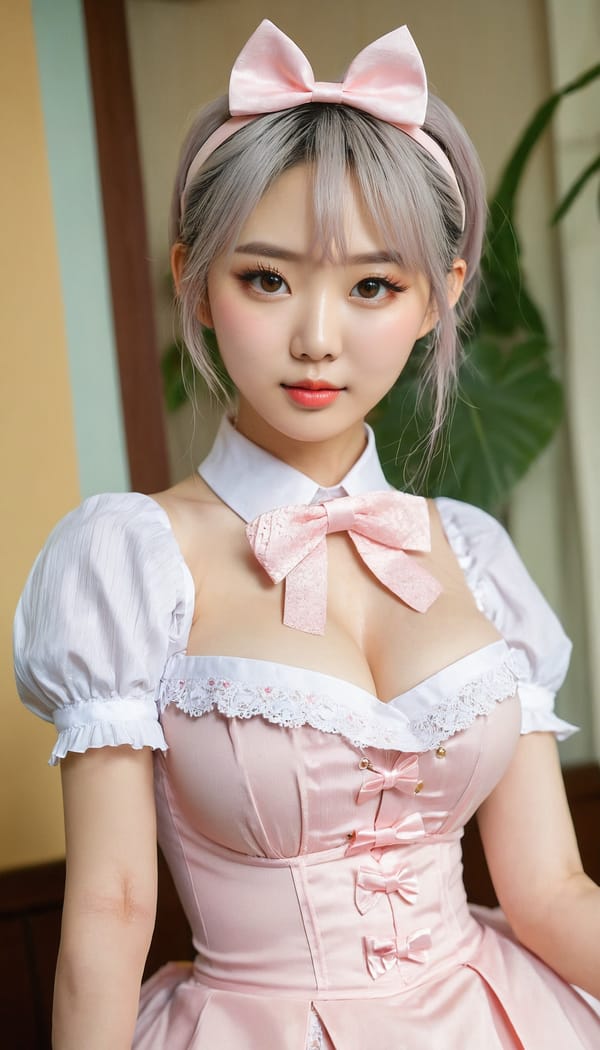 Tags: 21872187, SDXL
{"3": {"inputs": {"seed": 207352022946683, "steps": 32, "cfg": 7.34, "sampler_name": "dpmpp_2m", "scheduler": "karras", "denoise": 1.0, "model": ["27", 0], "positive": ["6", 0], "negative": ["7", 0], "latent_image": ["5", 0]}, "class_type": "KSampler"}, "4": {"inputs": {"ckpt_name": "juggernautxl.safetensors"}, "class_type": "CheckpointLoaderSimple"}, "5": {"inputs": {"width": 768, "height": 1344, "batch_size": 1}, "class_type": "EmptyLatentImage"}, "6": {"inputs": {"text": "28 year old girl, (korean:1.09), (temptress:1.05), (blush:1.10), (eyelashes:1.04), (sexy lips:1.11), (slim:1.10), (seductive facial expression:1.08), (double eyelids:1.10), (cute:1.05), (pale skin:1.10), (beautiful eyes:1.03), (detailed face:0.99), (idol:1.09), (seductive pose:0.96), (in a seductive pose:1.00), (large perky breasts:1.09), (cleavage:1.03), (thigh gap:1.11), in a (skimpy maid costume:0.98) working at a maid cafe, choker, bowtie, headband, pleated skirt, (natural looking skin:1.05), (portra:1.05), (textured skin:1.02), (film:1.01), (skin fuzz:1.04), (soft lighting:1.05), (detailed skin:1.07), (candid cinema:1.07), (RAW:1.01)", "clip": ["27", 1]}, "class_type": "CLIPTextEncode"}, "7": {"inputs": {"text": "(bad hands:1.12), (low resolution:1.10), (twisted:1.05), (watermark:1.09), (open mouth:1.12), (worst quality:1.13), (distorted:1.10)", "clip": ["27", 1]}, "class_type": "CLIPTextEncode"}, "8": {"inputs": {"samples": ["3", 0], "vae": ["4", 2]}, "class_type": "VAEDecode"}, "25": {"inputs": {"lora_name": "nudify_xl.safetensors", "strength_model": 0.23, "strength_clip": 0.2, "model": ["4", 0], "clip": ["4", 1]}, "class_type": "LoraLoader"}, "26": {"inputs": {"lora_name": "shirtlift_SDXL_v2.safetensors", "strength_model": 0.16, "strength_clip": 0.03, "model": ["25", 0], "clip": ["25", 1]}, "class_type": "LoraLoader"}, "27": {"inputs": {"lora_name": "PerfectEyesXL.safetensors", "strength_model": 0.17, "strength_clip": 0.13, "model": ["26", 0], "clip": ["26", 1]}, "class_type": "LoraLoader"}, "30": {"inputs": {"model_name": "4x_NMKD-Superscale-SP_178000_G.pth"}, "class_type": "UpscaleModelLoader"}, "31": {"inputs": {"upscale_model": ["30", 0], "image": ["8", 0]}, "class_type": "ImageUpscaleWithModel"}, "32": {"inputs": {"upscale_method": "lanczos", "scale_by": 0.5, "image": ["31", 0]}, "class_type": "ImageScaleBy"}, "33": {"inputs": {"pixels": ["32", 0], "vae": ["4", 2]}, "class_type": "VAEEncode"}, "34": {"inputs": {"seed": 207352022946683, "steps": 32, "cfg": 7.34, "sampler_name": "dpmpp_2m", "scheduler": "karras", "denoise": 0.3, "model": ["27", 0], "positive": ["6", 0], "negative": ["7", 0], "latent_image": ["33", 0]}, "class_type": "KSampler"}, "36": {"inputs": {"samples": ["34", 0], "vae": ["4", 2]}, "class_type": "VAEDecode"}, "39": {"inputs": {"filename_prefix": "comfyapi-1724577666174", "images": ["36", 0]}, "class_type": "SaveImage"}}