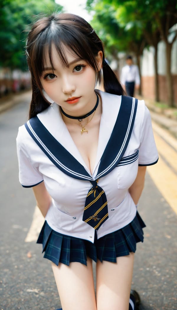 Tags: 21872187, SDXL
{"3": {"inputs": {"seed": 359870166278808, "steps": 64, "cfg": 6.94, "sampler_name": "dpmpp_2m", "scheduler": "karras", "denoise": 1.0, "model": ["27", 0], "positive": ["6", 0], "negative": ["7", 0], "latent_image": ["5", 0]}, "class_type": "KSampler"}, "4": {"inputs": {"ckpt_name": "helloworldxl.safetensors"}, "class_type": "CheckpointLoaderSimple"}, "5": {"inputs": {"width": 768, "height": 1344, "batch_size": 1}, "class_type": "EmptyLatentImage"}, "6": {"inputs": {"text": "26 year old girl, (beautiful eyes:1.09), (temptress:0.96), (detailed face:0.99), (pale skin:0.98), (seductive facial expression:1.14), (idol:1.05), (seductive pose:1.14), (double eyelids:1.00), (cute:1.04), (eyelashes:1.05), (blush:1.01), (slim:1.07), (in a seductive pose:1.04), (large perky breasts:1.07), (cleavage:0.96), (thigh gap:1.05), (school uniform:1.14), choker, busy street, (detailed skin:1.01), (natural looking skin:1.07), (skin fuzz:1.03), (soft lighting:1.09), (RAW:1.06), (textured skin:1.04), (portra:1.05), (film:1.00), (candid cinema:1.01)", "clip": ["27", 1]}, "class_type": "CLIPTextEncode"}, "7": {"inputs": {"text": "(bad hands:1.12), (watermark:1.05), (twisted:1.07), (low resolution:1.11), (worst quality:1.14), (distorted:1.11), (open mouth:1.12)", "clip": ["27", 1]}, "class_type": "CLIPTextEncode"}, "8": {"inputs": {"samples": ["3", 0], "vae": ["4", 2]}, "class_type": "VAEDecode"}, "25": {"inputs": {"lora_name": "nudify_xl.safetensors", "strength_model": 0.04, "strength_clip": 0.32, "model": ["4", 0], "clip": ["4", 1]}, "class_type": "LoraLoader"}, "26": {"inputs": {"lora_name": "shirtlift_SDXL_v2.safetensors", "strength_model": 0.18, "strength_clip": 0.18, "model": ["25", 0], "clip": ["25", 1]}, "class_type": "LoraLoader"}, "27": {"inputs": {"lora_name": "PerfectEyesXL.safetensors", "strength_model": 0.12, "strength_clip": 0.17, "model": ["26", 0], "clip": ["26", 1]}, "class_type": "LoraLoader"}, "30": {"inputs": {"model_name": "4x_NMKD-Superscale-SP_178000_G.pth"}, "class_type": "UpscaleModelLoader"}, "31": {"inputs": {"upscale_model": ["30", 0], "image": ["8", 0]}, "class_type": "ImageUpscaleWithModel"}, "32": {"inputs": {"upscale_method": "lanczos", "scale_by": 0.5, "image": ["31", 0]}, "class_type": "ImageScaleBy"}, "33": {"inputs": {"pixels": ["32", 0], "vae": ["4", 2]}, "class_type": "VAEEncode"}, "34": {"inputs": {"seed": 359870166278808, "steps": 64, "cfg": 6.94, "sampler_name": "dpmpp_2m", "scheduler": "karras", "denoise": 0.3, "model": ["27", 0], "positive": ["6", 0], "negative": ["7", 0], "latent_image": ["33", 0]}, "class_type": "KSampler"}, "36": {"inputs": {"samples": ["34", 0], "vae": ["4", 2]}, "class_type": "VAEDecode"}, "39": {"inputs": {"filename_prefix": "comfyapi-1713289230689", "images": ["36", 0]}, "class_type": "SaveImage"}}