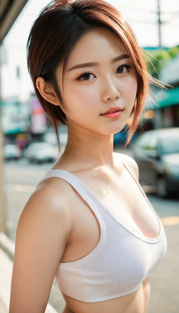 Tags: 21872187, SDXL
{"3": {"inputs": {"seed": 259608147393504, "steps": 32, "cfg": 6.62, "sampler_name": "dpmpp_2m", "scheduler": "karras", "denoise": 1.0, "model": ["27", 0], "positive": ["6", 0], "negative": ["7", 0], "latent_image": ["5", 0]}, "class_type": "KSampler"}, "4": {"inputs": {"ckpt_name": "juggernautxl.safetensors"}, "class_type": "CheckpointLoaderSimple"}, "5": {"inputs": {"width": 768, "height": 1344, "batch_size": 1}, "class_type": "EmptyLatentImage"}, "6": {"inputs": {"text": "22 year old girl, (taiwanese:0.97), (seductive facial expression:1.14), (blush:1.08), (idol:1.05), (seductive pose:1.14), (detailed face:1.04), (cute:1.09), (sexy lips:0.99), (pale skin:0.97), (beautiful eyes:1.06), (temptress:1.14), (double eyelids:1.09), (eyelashes:1.14), (slim:1.01), (on all fours:1.02), (spreading ass cheeks:0.97), (from behind:1.07), (backboob:1.04), (white tanktop:1.09), busy street, (natural looking skin:1.07), (textured skin:1.01), (detailed skin:1.06), (soft lighting:1.01), (RAW:1.00), (portra:1.09), (skin fuzz:1.02), (candid cinema:1.00), (film:1.02)", "clip": ["27", 1]}, "class_type": "CLIPTextEncode"}, "7": {"inputs": {"text": "(distorted:1.12), (low resolution:1.10), (bad hands:1.14), (open mouth:1.12), (twisted:1.08), (watermark:1.09)", "clip": ["27", 1]}, "class_type": "CLIPTextEncode"}, "8": {"inputs": {"samples": ["3", 0], "vae": ["4", 2]}, "class_type": "VAEDecode"}, "25": {"inputs": {"lora_name": "nudify_xl.safetensors", "strength_model": 0.26, "strength_clip": 0.06, "model": ["4", 0], "clip": ["4", 1]}, "class_type": "LoraLoader"}, "26": {"inputs": {"lora_name": "shirtlift_SDXL_v2.safetensors", "strength_model": 0.19, "strength_clip": 0.06, "model": ["25", 0], "clip": ["25", 1]}, "class_type": "LoraLoader"}, "27": {"inputs": {"lora_name": "PerfectEyesXL.safetensors", "strength_model": 0.16, "strength_clip": 0.06, "model": ["26", 0], "clip": ["26", 1]}, "class_type": "LoraLoader"}, "30": {"inputs": {"model_name": "4x_NMKD-Superscale-SP_178000_G.pth"}, "class_type": "UpscaleModelLoader"}, "31": {"inputs": {"upscale_model": ["30", 0], "image": ["8", 0]}, "class_type": "ImageUpscaleWithModel"}, "32": {"inputs": {"upscale_method": "lanczos", "scale_by": 0.5, "image": ["31", 0]}, "class_type": "ImageScaleBy"}, "33": {"inputs": {"pixels": ["32", 0], "vae": ["4", 2]}, "class_type": "VAEEncode"}, "34": {"inputs": {"seed": 259608147393504, "steps": 32, "cfg": 6.62, "sampler_name": "dpmpp_2m", "scheduler": "karras", "denoise": 0.3, "model": ["27", 0], "positive": ["6", 0], "negative": ["7", 0], "latent_image": ["33", 0]}, "class_type": "KSampler"}, "36": {"inputs": {"samples": ["34", 0], "vae": ["4", 2]}, "class_type": "VAEDecode"}, "39": {"inputs": {"filename_prefix": "comfyapi-1713687197907", "images": ["36", 0]}, "class_type": "SaveImage"}}