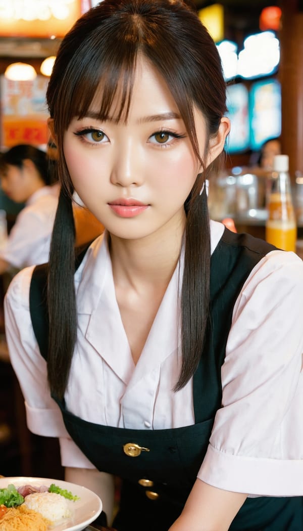 Tags: 21872187, SDXL
{"3": {"inputs": {"seed": 559926771334131, "steps": 64, "cfg": 7.5, "sampler_name": "dpmpp_2m", "scheduler": "karras", "denoise": 1.0, "model": ["27", 0], "positive": ["6", 0], "negative": ["7", 0], "latent_image": ["5", 0]}, "class_type": "KSampler"}, "4": {"inputs": {"ckpt_name": "juggernautxl.safetensors"}, "class_type": "CheckpointLoaderSimple"}, "5": {"inputs": {"width": 768, "height": 1344, "batch_size": 1}, "class_type": "EmptyLatentImage"}, "6": {"inputs": {"text": "18 year old girl, (japanese:1.12), (sexy lips:1.14), (idol:1.02), (seductive facial expression:1.11), (temptress:0.95), (double eyelids:1.12), (slim:1.02), (cute:1.00), (beautiful eyes:1.07), (pale skin:1.04), (seductive pose:1.12), (detailed face:1.00), (eyelashes:0.97), (blush:0.95), (on all fours:1.11), (spreading ass cheeks:1.02), (from behind:1.10), (backboob:1.08), (a waitress in uniform:1.03) working at a restaurant, (detailed skin:1.07), (candid cinema:1.01), (portra:1.01), (natural looking skin:1.02), (skin fuzz:1.03), (soft lighting:1.06), (film:1.00), (RAW:1.06)", "clip": ["27", 1]}, "class_type": "CLIPTextEncode"}, "7": {"inputs": {"text": "(low resolution:1.06), (distorted:1.11), (worst quality:1.05), (watermark:1.10), (open mouth:1.08), (twisted:1.13)", "clip": ["27", 1]}, "class_type": "CLIPTextEncode"}, "8": {"inputs": {"samples": ["3", 0], "vae": ["4", 2]}, "class_type": "VAEDecode"}, "25": {"inputs": {"lora_name": "nudify_xl.safetensors", "strength_model": 0.06, "strength_clip": 0.17, "model": ["4", 0], "clip": ["4", 1]}, "class_type": "LoraLoader"}, "26": {"inputs": {"lora_name": "shirtlift_SDXL_v2.safetensors", "strength_model": 0.03, "strength_clip": 0.12, "model": ["25", 0], "clip": ["25", 1]}, "class_type": "LoraLoader"}, "27": {"inputs": {"lora_name": "PerfectEyesXL.safetensors", "strength_model": 0.16, "strength_clip": 0.08, "model": ["26", 0], "clip": ["26", 1]}, "class_type": "LoraLoader"}, "30": {"inputs": {"model_name": "4x_NMKD-Superscale-SP_178000_G.pth"}, "class_type": "UpscaleModelLoader"}, "31": {"inputs": {"upscale_model": ["30", 0], "image": ["8", 0]}, "class_type": "ImageUpscaleWithModel"}, "32": {"inputs": {"upscale_method": "lanczos", "scale_by": 0.5, "image": ["31", 0]}, "class_type": "ImageScaleBy"}, "33": {"inputs": {"pixels": ["32", 0], "vae": ["4", 2]}, "class_type": "VAEEncode"}, "34": {"inputs": {"seed": 559926771334131, "steps": 64, "cfg": 7.5, "sampler_name": "dpmpp_2m", "scheduler": "karras", "denoise": 0.3, "model": ["27", 0], "positive": ["6", 0], "negative": ["7", 0], "latent_image": ["33", 0]}, "class_type": "KSampler"}, "36": {"inputs": {"samples": ["34", 0], "vae": ["4", 2]}, "class_type": "VAEDecode"}, "39": {"inputs": {"filename_prefix": "comfyapi-1714331629661", "images": ["36", 0]}, "class_type": "SaveImage"}}