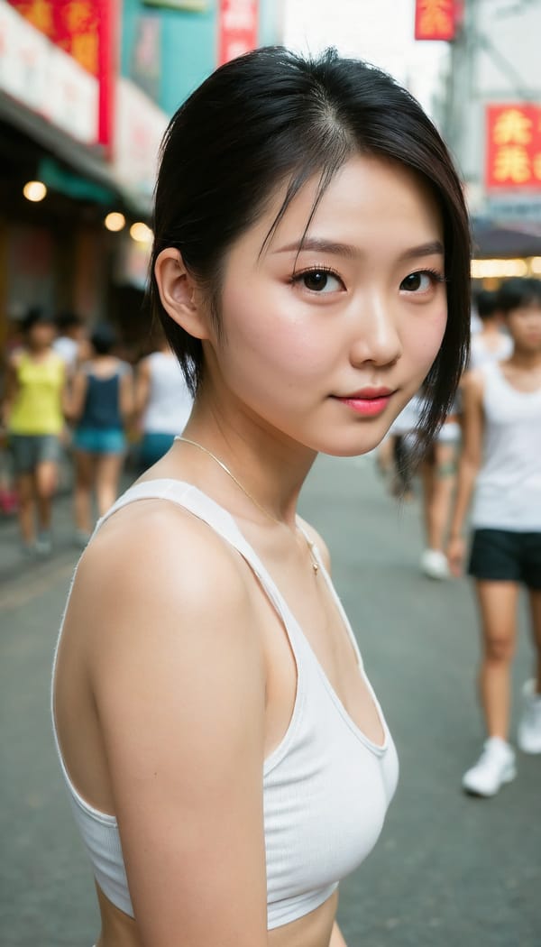 Tags: 21872187, SDXL
{"3": {"inputs": {"seed": 208790080072188, "steps": 64, "cfg": 7.72, "sampler_name": "dpmpp_2m", "scheduler": "karras", "denoise": 1.0, "model": ["27", 0], "positive": ["6", 0], "negative": ["7", 0], "latent_image": ["5", 0]}, "class_type": "KSampler"}, "4": {"inputs": {"ckpt_name": "juggernautXL_v8Rundiffusion.safetensors"}, "class_type": "CheckpointLoaderSimple"}, "5": {"inputs": {"width": 768, "height": 1344, "batch_size": 1}, "class_type": "EmptyLatentImage"}, "6": {"inputs": {"text": "19 year old girl, (taiwanese:1.03), (seductive facial expression:1.07), (cute:1.07), (sexy lips:1.09), (detailed face:1.04), (temptress:0.99), (eyelashes:0.99), (seductive pose:0.97), (double eyelids:1.13), (idol:1.14), (blush:1.12), (slim:1.11), (pale skin:1.05), (perky ass:0.95), (exposed ass:1.10), (looking back:0.96), (sexy ass:1.02), (thigh gap:0.95), (white tanktop:1.07), busy street, (candid cinema:1.01), (film:1.06), (RAW:1.04), (skin fuzz:1.09), (detailed skin:1.04), (soft lighting:1.08), (natural looking skin:1.07), (textured skin:1.09), (portra:1.01)", "clip": ["27", 1]}, "class_type": "CLIPTextEncode"}, "7": {"inputs": {"text": "(distorted:1.10), (twisted:1.08), (open mouth:1.13), (bad hands:1.13), (worst quality:1.10), (watermark:1.13), (low resolution:1.14)", "clip": ["27", 1]}, "class_type": "CLIPTextEncode"}, "8": {"inputs": {"samples": ["3", 0], "vae": ["4", 2]}, "class_type": "VAEDecode"}, "25": {"inputs": {"lora_name": "nudify_xl.safetensors", "strength_model": 0.06, "strength_clip": 0.1, "model": ["4", 0], "clip": ["4", 1]}, "class_type": "LoraLoader"}, "26": {"inputs": {"lora_name": "shirtlift_SDXL_v2.safetensors", "strength_model": 0.17, "strength_clip": 0.03, "model": ["25", 0], "clip": ["25", 1]}, "class_type": "LoraLoader"}, "27": {"inputs": {"lora_name": "PerfectEyesXL.safetensors", "strength_model": 0.08, "strength_clip": 0.19, "model": ["26", 0], "clip": ["26", 1]}, "class_type": "LoraLoader"}, "30": {"inputs": {"model_name": "4x_NMKD-Superscale-SP_178000_G.pth"}, "class_type": "UpscaleModelLoader"}, "31": {"inputs": {"upscale_model": ["30", 0], "image": ["8", 0]}, "class_type": "ImageUpscaleWithModel"}, "32": {"inputs": {"upscale_method": "lanczos", "scale_by": 0.5, "image": ["31", 0]}, "class_type": "ImageScaleBy"}, "33": {"inputs": {"pixels": ["32", 0], "vae": ["4", 2]}, "class_type": "VAEEncode"}, "34": {"inputs": {"seed": 208790080072188, "steps": 64, "cfg": 7.72, "sampler_name": "dpmpp_2m", "scheduler": "karras", "denoise": 0.3, "model": ["27", 0], "positive": ["6", 0], "negative": ["7", 0], "latent_image": ["33", 0]}, "class_type": "KSampler"}, "36": {"inputs": {"samples": ["34", 0], "vae": ["4", 2]}, "class_type": "VAEDecode"}, "39": {"inputs": {"filename_prefix": "comfyapi-1707516150656", "images": ["36", 0]}, "class_type": "SaveImage"}}