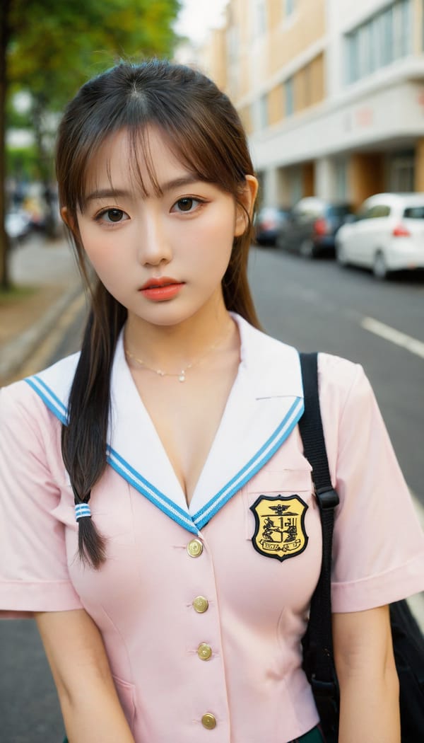 Tags: 21872187, SDXL
{"3": {"inputs": {"seed": 313608733836297, "steps": 64, "cfg": 7.06, "sampler_name": "dpmpp_2m", "scheduler": "karras", "denoise": 1.0, "model": ["27", 0], "positive": ["6", 0], "negative": ["7", 0], "latent_image": ["5", 0]}, "class_type": "KSampler"}, "4": {"inputs": {"ckpt_name": "leosamsHelloworldSDXL_helloworldSDXL32DPO.safetensors"}, "class_type": "CheckpointLoaderSimple"}, "5": {"inputs": {"width": 768, "height": 1344, "batch_size": 1}, "class_type": "EmptyLatentImage"}, "6": {"inputs": {"text": "25 year old girl, (sexy lips:1.14), (idol:1.10), (slim:1.00), (cute:1.01), (beautiful eyes:0.97), (eyelashes:0.98), (double eyelids:1.07), (seductive facial expression:1.06), (seductive pose:0.96), (detailed face:1.04), (temptress:0.96), (blush:1.05), (in a seductive pose:1.02), (large perky breasts:1.09), (cleavage:1.12), (thigh gap:0.98), (school uniform:1.14), choker, busy street, (portra:1.01), (RAW:1.03), (candid cinema:1.00), (natural looking skin:1.02), (skin fuzz:1.09), (detailed skin:1.03), (soft lighting:1.00), (film:1.06), (textured skin:1.08)", "clip": ["27", 1]}, "class_type": "CLIPTextEncode"}, "7": {"inputs": {"text": "(open mouth:1.13), (twisted:1.11), (bad hands:1.11), (watermark:1.13), (worst quality:1.14), (distorted:1.07), (low resolution:1.11)", "clip": ["27", 1]}, "class_type": "CLIPTextEncode"}, "8": {"inputs": {"samples": ["3", 0], "vae": ["4", 2]}, "class_type": "VAEDecode"}, "25": {"inputs": {"lora_name": "nudify_xl.safetensors", "strength_model": 0.27, "strength_clip": 0.26, "model": ["4", 0], "clip": ["4", 1]}, "class_type": "LoraLoader"}, "26": {"inputs": {"lora_name": "shirtlift_SDXL_v2.safetensors", "strength_model": 0.0, "strength_clip": 0.15, "model": ["25", 0], "clip": ["25", 1]}, "class_type": "LoraLoader"}, "27": {"inputs": {"lora_name": "PerfectEyesXL.safetensors", "strength_model": 0.19, "strength_clip": 0.04, "model": ["26", 0], "clip": ["26", 1]}, "class_type": "LoraLoader"}, "30": {"inputs": {"model_name": "4x_NMKD-Superscale-SP_178000_G.pth"}, "class_type": "UpscaleModelLoader"}, "31": {"inputs": {"upscale_model": ["30", 0], "image": ["8", 0]}, "class_type": "ImageUpscaleWithModel"}, "32": {"inputs": {"upscale_method": "lanczos", "scale_by": 0.5, "image": ["31", 0]}, "class_type": "ImageScaleBy"}, "33": {"inputs": {"pixels": ["32", 0], "vae": ["4", 2]}, "class_type": "VAEEncode"}, "34": {"inputs": {"seed": 313608733836297, "steps": 64, "cfg": 7.06, "sampler_name": "dpmpp_2m", "scheduler": "karras", "denoise": 0.3, "model": ["27", 0], "positive": ["6", 0], "negative": ["7", 0], "latent_image": ["33", 0]}, "class_type": "KSampler"}, "36": {"inputs": {"samples": ["34", 0], "vae": ["4", 2]}, "class_type": "VAEDecode"}, "39": {"inputs": {"filename_prefix": "comfyapi-1708127944416", "images": ["36", 0]}, "class_type": "SaveImage"}}