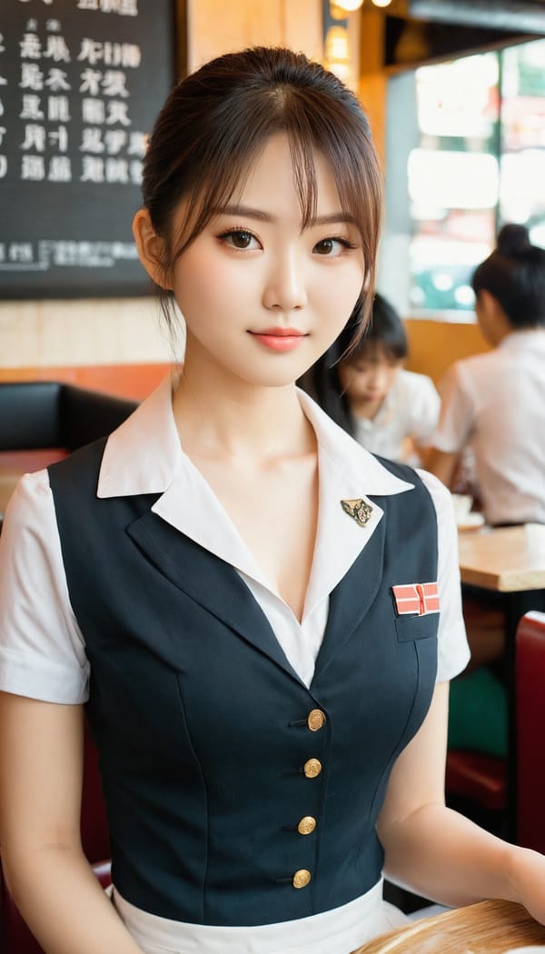 Tags: 21872187, SDXL
{"3": {"inputs": {"seed": 450009228719280, "steps": 32, "cfg": 5.16, "sampler_name": "dpmpp_2m", "scheduler": "karras", "denoise": 1.0, "model": ["27", 0], "positive": ["6", 0], "negative": ["7", 0], "latent_image": ["5", 0]}, "class_type": "KSampler"}, "4": {"inputs": {"ckpt_name": "juggernautxl.safetensors"}, "class_type": "CheckpointLoaderSimple"}, "5": {"inputs": {"width": 768, "height": 1344, "batch_size": 1}, "class_type": "EmptyLatentImage"}, "6": {"inputs": {"text": "25 year old girl, (taiwanese:1.10), (irish:1.00), (japanese:1.00), (blush:1.04), (double eyelids:0.96), (detailed face:1.07), (seductive pose:0.99), (slim:1.03), (cute:0.97), (seductive facial expression:1.03), (idol:1.01), (eyelashes:1.07), (temptress:1.10), (beautiful eyes:1.09), (pale skin:1.12), (sexy lips:1.09), (in a seductive pose:1.08), (large perky breasts:1.01), (cleavage:1.02), (thigh gap:1.03), (a waitress in uniform:1.10) working at a restaurant, (textured skin:1.00), (candid cinema:1.07), (RAW:1.00), (skin fuzz:1.05), (portra:1.06), (natural looking skin:1.01), (soft lighting:1.08), (detailed skin:1.02), (film:1.01)", "clip": ["27", 1]}, "class_type": "CLIPTextEncode"}, "7": {"inputs": {"text": "(twisted:1.05), (worst quality:1.09), (watermark:1.13), (bad hands:1.11), (distorted:1.14), (low resolution:1.08), (open mouth:1.10)", "clip": ["27", 1]}, "class_type": "CLIPTextEncode"}, "8": {"inputs": {"samples": ["3", 0], "vae": ["4", 2]}, "class_type": "VAEDecode"}, "25": {"inputs": {"lora_name": "nudify_xl.safetensors", "strength_model": 0.33, "strength_clip": 0.11, "model": ["4", 0], "clip": ["4", 1]}, "class_type": "LoraLoader"}, "26": {"inputs": {"lora_name": "shirtlift_SDXL_v2.safetensors", "strength_model": 0.15, "strength_clip": 0.14, "model": ["25", 0], "clip": ["25", 1]}, "class_type": "LoraLoader"}, "27": {"inputs": {"lora_name": "PerfectEyesXL.safetensors", "strength_model": 0.1, "strength_clip": 0.07, "model": ["26", 0], "clip": ["26", 1]}, "class_type": "LoraLoader"}, "30": {"inputs": {"model_name": "4x_NMKD-Superscale-SP_178000_G.pth"}, "class_type": "UpscaleModelLoader"}, "31": {"inputs": {"upscale_model": ["30", 0], "image": ["8", 0]}, "class_type": "ImageUpscaleWithModel"}, "32": {"inputs": {"upscale_method": "lanczos", "scale_by": 0.5, "image": ["31", 0]}, "class_type": "ImageScaleBy"}, "33": {"inputs": {"pixels": ["32", 0], "vae": ["4", 2]}, "class_type": "VAEEncode"}, "34": {"inputs": {"seed": 450009228719280, "steps": 32, "cfg": 5.16, "sampler_name": "dpmpp_2m", "scheduler": "karras", "denoise": 0.3, "model": ["27", 0], "positive": ["6", 0], "negative": ["7", 0], "latent_image": ["33", 0]}, "class_type": "KSampler"}, "36": {"inputs": {"samples": ["34", 0], "vae": ["4", 2]}, "class_type": "VAEDecode"}, "39": {"inputs": {"filename_prefix": "comfyapi-1710714388916", "images": ["36", 0]}, "class_type": "SaveImage"}}