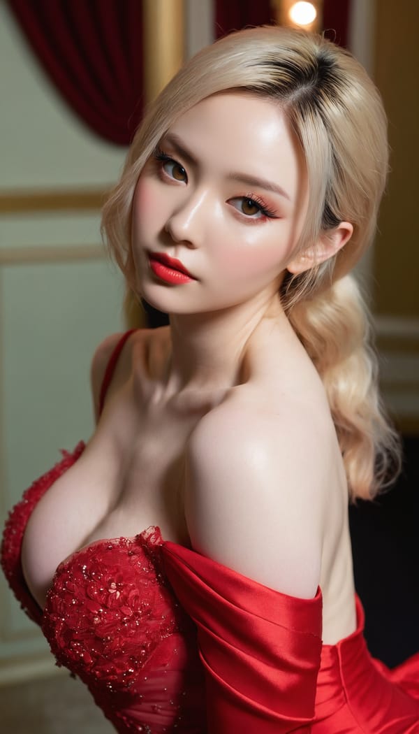 Tags: 21872187, SDXL
{"3": {"inputs": {"seed": 681777928995780, "steps": 64, "cfg": 6.84, "sampler_name": "dpmpp_2m", "scheduler": "karras", "denoise": 1.0, "model": ["27", 0], "positive": ["6", 0], "negative": ["7", 0], "latent_image": ["5", 0]}, "class_type": "KSampler"}, "4": {"inputs": {"ckpt_name": "juggernautxl.safetensors"}, "class_type": "CheckpointLoaderSimple"}, "5": {"inputs": {"width": 768, "height": 1344, "batch_size": 1}, "class_type": "EmptyLatentImage"}, "6": {"inputs": {"text": "28 year old girl, (temptress:1.10), (detailed face:1.02), (cute:1.03), (seductive pose:0.96), (sexy lips:1.09), (pale skin:1.04), (eyelashes:1.09), (double eyelids:1.02), (slim:1.07), (idol:0.97), (beautiful eyes:1.05), (blush:0.98), (seductive facial expression:1.01), (on all fours:1.08), (spreading ass cheeks:1.06), (from behind:1.08), (backboob:1.07), (wearing a low-cut red dress:1.05) at a ballroom, (portra:1.08), (RAW:1.02), (soft lighting:1.02), (skin fuzz:1.05), (candid cinema:1.08), (natural looking skin:1.05), (film:1.05), (textured skin:1.07), (detailed skin:1.02)", "clip": ["27", 1]}, "class_type": "CLIPTextEncode"}, "7": {"inputs": {"text": "(watermark:1.12), (open mouth:1.09), (low resolution:1.09), (distorted:1.08), (bad hands:1.09), (twisted:1.05), (worst quality:1.09)", "clip": ["27", 1]}, "class_type": "CLIPTextEncode"}, "8": {"inputs": {"samples": ["3", 0], "vae": ["4", 2]}, "class_type": "VAEDecode"}, "25": {"inputs": {"lora_name": "nudify_xl.safetensors", "strength_model": 0.18, "strength_clip": 0.18, "model": ["4", 0], "clip": ["4", 1]}, "class_type": "LoraLoader"}, "26": {"inputs": {"lora_name": "shirtlift_SDXL_v2.safetensors", "strength_model": 0.03, "strength_clip": 0.12, "model": ["25", 0], "clip": ["25", 1]}, "class_type": "LoraLoader"}, "27": {"inputs": {"lora_name": "PerfectEyesXL.safetensors", "strength_model": 0.14, "strength_clip": 0.11, "model": ["26", 0], "clip": ["26", 1]}, "class_type": "LoraLoader"}, "30": {"inputs": {"model_name": "4x_NMKD-Superscale-SP_178000_G.pth"}, "class_type": "UpscaleModelLoader"}, "31": {"inputs": {"upscale_model": ["30", 0], "image": ["8", 0]}, "class_type": "ImageUpscaleWithModel"}, "32": {"inputs": {"upscale_method": "lanczos", "scale_by": 0.5, "image": ["31", 0]}, "class_type": "ImageScaleBy"}, "33": {"inputs": {"pixels": ["32", 0], "vae": ["4", 2]}, "class_type": "VAEEncode"}, "34": {"inputs": {"seed": 681777928995780, "steps": 64, "cfg": 6.84, "sampler_name": "dpmpp_2m", "scheduler": "karras", "denoise": 0.3, "model": ["27", 0], "positive": ["6", 0], "negative": ["7", 0], "latent_image": ["33", 0]}, "class_type": "KSampler"}, "36": {"inputs": {"samples": ["34", 0], "vae": ["4", 2]}, "class_type": "VAEDecode"}, "39": {"inputs": {"filename_prefix": "comfyapi-1734823636838", "images": ["36", 0]}, "class_type": "SaveImage"}}