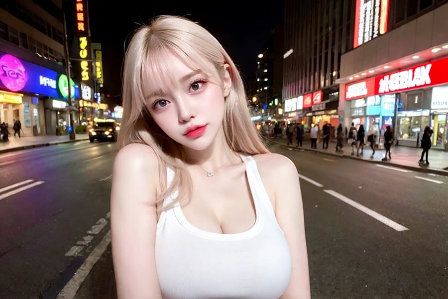 Tags: 21872187
<lora:JapaneseDollLikeness_v15:0.31>, <lora:koreanDollLikeness:0.71>, <lora:YaeMiko_Test:0.37>, (white tank top:0.94), (large breasts:0.98), busy street in urban city, (seductive pose:1.16), extremely detailed face, cute, (photorealistic:1.08), sexy lips, double eyelids, eyelashes, pale skin, perky breasts, full body portrait, 4K, RAW, sharp, hyper realistic, delicate and beautiful girl, solo
Negative prompt: drawings, sketches, paintings, anime, (worst quality:1.94)
Steps: 32, Sampler: DPM++ 2M Karras, CFG scale: 5.48, Seed: 4151774181, Size: 768x512, Model hash: fc2511737a, Model: chilloutmix_NiPrunedFp32Fix, Seed resize from: -1x-1, Denoising strength: 0.4, Version: v1.2.1, Hires upscale: 2.0, Hires steps: 16, Hires upscaler: ESRGAN_4x