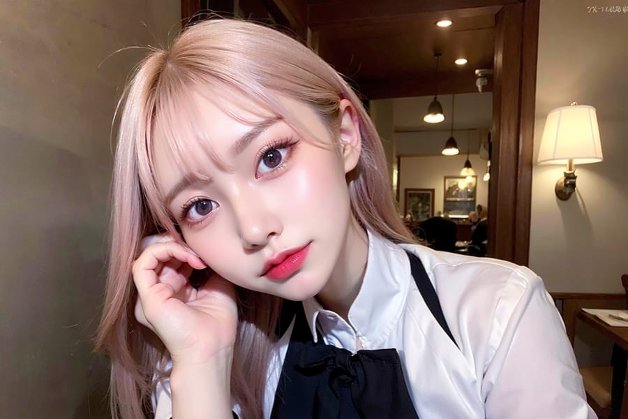 Tags: 21872187
(ukrainian:1.10), (waitress wearing uniform:0.94), restaurant, <lora:skirtlift-v4:0.91 <lora:Addams:0.25>, extremely detailed eyes, extremely detailed face, (photorealistic:1.06), seductive smile, double eyelids, eyelashes, pale skin, textured skin, RAW, best quality, sharp, blush, 1girl, solo, (dramatic:1.04)
Negative prompt: paintings, disfigured, (worst quality:2.11)
Steps: 32, Sampler: DPM++ 2M Karras, CFG scale: 5.29, Seed: 3667695869, Size: 768x512, Model hash: fc2511737a, Model: chilloutmix_NiPrunedFp32Fix, Seed resize from: -1x-1, Denoising strength: 0.4, Version: v1.2.1, Hires upscale: 2.0, Hires steps: 16, Hires upscaler: ESRGAN_4x