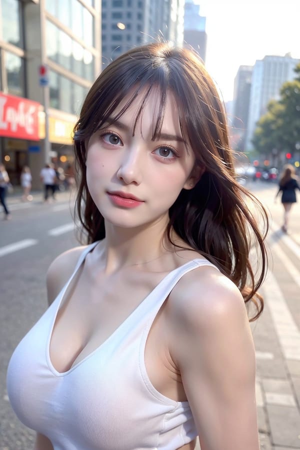 Tags: 21872187
<lora:mix4:0.52>, <lora:JapaneseDollLikeness_v15:0.45>, (ukrainian:0.98), (white tank top:0.92), (large breasts:0.99), busy street in urban city, (seductive pose:1.13), extremely detailed eyes, extremely detailed face, (photorealistic:0.90), sexy lips, seductive smile, double eyelids, eyelashes, pale skin, perky breasts, textured skin, 4K, RAW, best quality, tall, 1girl, solo, (stunningly attractive:1.20), (dramatic:1.07)
Negative prompt: paintings, anime, black and white, ugly, disfigured, (worst quality:2.01)
Steps: 48, Sampler: DPM++ 2M Karras, CFG scale: 6.99, Seed: 1967400095, Size: 512x768, Model hash: fc2511737a, Model: chilloutmix_NiPrunedFp32Fix, Seed resize from: -1x-1, Denoising strength: 0.5, Version: v1.2.1, Hires upscale: 2.0, Hires steps: 16, Hires upscaler: ESRGAN_4x