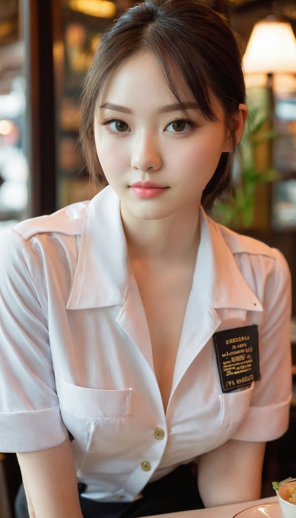 Tags: 21872187, SDXL
{"3": {"inputs": {"seed": 722541185067566, "steps": 64, "cfg": 5.9, "sampler_name": "dpmpp_2m", "scheduler": "karras", "denoise": 1.0, "model": ["27", 0], "positive": ["6", 0], "negative": ["7", 0], "latent_image": ["5", 0]}, "class_type": "KSampler"}, "4": {"inputs": {"ckpt_name": "juggernautxl.safetensors"}, "class_type": "CheckpointLoaderSimple"}, "5": {"inputs": {"width": 768, "height": 1344, "batch_size": 1}, "class_type": "EmptyLatentImage"}, "6": {"inputs": {"text": "23 year old girl, (slim:1.07), (cute:1.12), (sexy lips:1.07), (pale skin:0.99), (double eyelids:0.95), (temptress:0.98), (eyelashes:1.00), (blush:1.08), (beautiful eyes:1.06), (detailed face:1.10), (seductive facial expression:1.02), (idol:1.00), (in a seductive pose:1.10), (large perky breasts:1.07), (cleavage:1.04), (thigh gap:1.06), (a waitress in uniform:1.09) working at a restaurant, (film:1.09), (detailed skin:1.08), (candid cinema:1.05), (soft lighting:1.05), (natural looking skin:1.01), (skin fuzz:1.04), (RAW:1.01), (portra:1.01), (textured skin:1.08)", "clip": ["27", 1]}, "class_type": "CLIPTextEncode"}, "7": {"inputs": {"text": "(twisted:1.10), (open mouth:1.14), (worst quality:1.11), (watermark:1.09), (distorted:1.06), (bad hands:1.13), (low resolution:1.06)", "clip": ["27", 1]}, "class_type": "CLIPTextEncode"}, "8": {"inputs": {"samples": ["3", 0], "vae": ["4", 2]}, "class_type": "VAEDecode"}, "25": {"inputs": {"lora_name": "nudify_xl.safetensors", "strength_model": 0.02, "strength_clip": 0.28, "model": ["4", 0], "clip": ["4", 1]}, "class_type": "LoraLoader"}, "26": {"inputs": {"lora_name": "shirtlift_SDXL_v2.safetensors", "strength_model": 0.01, "strength_clip": 0.1, "model": ["25", 0], "clip": ["25", 1]}, "class_type": "LoraLoader"}, "27": {"inputs": {"lora_name": "PerfectEyesXL.safetensors", "strength_model": 0.12, "strength_clip": 0.04, "model": ["26", 0], "clip": ["26", 1]}, "class_type": "LoraLoader"}, "30": {"inputs": {"model_name": "4x_NMKD-Superscale-SP_178000_G.pth"}, "class_type": "UpscaleModelLoader"}, "31": {"inputs": {"upscale_model": ["30", 0], "image": ["8", 0]}, "class_type": "ImageUpscaleWithModel"}, "32": {"inputs": {"upscale_method": "lanczos", "scale_by": 0.5, "image": ["31", 0]}, "class_type": "ImageScaleBy"}, "33": {"inputs": {"pixels": ["32", 0], "vae": ["4", 2]}, "class_type": "VAEEncode"}, "34": {"inputs": {"seed": 722541185067566, "steps": 64, "cfg": 5.9, "sampler_name": "dpmpp_2m", "scheduler": "karras", "denoise": 0.3, "model": ["27", 0], "positive": ["6", 0], "negative": ["7", 0], "latent_image": ["33", 0]}, "class_type": "KSampler"}, "36": {"inputs": {"samples": ["34", 0], "vae": ["4", 2]}, "class_type": "VAEDecode"}, "39": {"inputs": {"filename_prefix": "comfyapi-1716459405401", "images": ["36", 0]}, "class_type": "SaveImage"}}