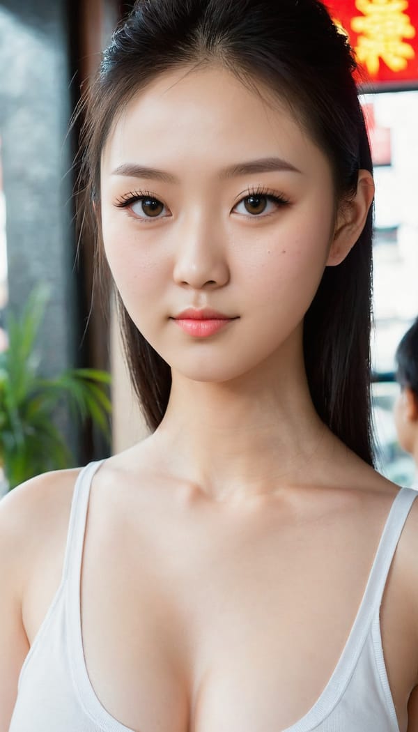 Tags: 21872187, SDXL
{"3": {"inputs": {"seed": 310152749745349, "steps": 32, "cfg": 7.56, "sampler_name": "dpmpp_2m", "scheduler": "karras", "denoise": 1.0, "model": ["27", 0], "positive": ["6", 0], "negative": ["7", 0], "latent_image": ["5", 0]}, "class_type": "KSampler"}, "4": {"inputs": {"ckpt_name": "juggernautXL_v8Rundiffusion.safetensors"}, "class_type": "CheckpointLoaderSimple"}, "5": {"inputs": {"width": 768, "height": 1344, "batch_size": 1}, "class_type": "EmptyLatentImage"}, "6": {"inputs": {"text": "18 year old girl, (chinese:1.01), (double eyelids:1.13), (idol:0.96), (eyelashes:1.08), (slim:1.02), (seductive facial expression:0.97), (temptress:0.95), (blush:1.02), (detailed face:0.99), (beautiful eyes:0.98), (sexy lips:1.03), (pale skin:1.12), (seductive pose:1.08), (cute:1.03), (in a seductive pose:0.95), (large perky breasts:1.12), (cleavage:1.05), (thigh gap:1.00), (white tanktop:1.09), busy street, (portra:1.01), (film:1.02), (detailed skin:1.03), (textured skin:1.02), (soft lighting:1.02), (natural looking skin:1.06), (RAW:1.04), (candid cinema:1.00), (skin fuzz:1.04)", "clip": ["27", 1]}, "class_type": "CLIPTextEncode"}, "7": {"inputs": {"text": "(open mouth:1.08), (low resolution:1.05), (distorted:1.10), (worst quality:1.08), (bad hands:1.12), (twisted:1.08), (watermark:1.14)", "clip": ["27", 1]}, "class_type": "CLIPTextEncode"}, "8": {"inputs": {"samples": ["3", 0], "vae": ["4", 2]}, "class_type": "VAEDecode"}, "25": {"inputs": {"lora_name": "nudify_xl.safetensors", "strength_model": 0.01, "strength_clip": 0.31, "model": ["4", 0], "clip": ["4", 1]}, "class_type": "LoraLoader"}, "26": {"inputs": {"lora_name": "shirtlift_SDXL_v2.safetensors", "strength_model": 0.03, "strength_clip": 0.15, "model": ["25", 0], "clip": ["25", 1]}, "class_type": "LoraLoader"}, "27": {"inputs": {"lora_name": "PerfectEyesXL.safetensors", "strength_model": 0.19, "strength_clip": 0.1, "model": ["26", 0], "clip": ["26", 1]}, "class_type": "LoraLoader"}, "30": {"inputs": {"model_name": "4x_NMKD-Superscale-SP_178000_G.pth"}, "class_type": "UpscaleModelLoader"}, "31": {"inputs": {"upscale_model": ["30", 0], "image": ["8", 0]}, "class_type": "ImageUpscaleWithModel"}, "32": {"inputs": {"upscale_method": "lanczos", "scale_by": 0.5, "image": ["31", 0]}, "class_type": "ImageScaleBy"}, "33": {"inputs": {"pixels": ["32", 0], "vae": ["4", 2]}, "class_type": "VAEEncode"}, "34": {"inputs": {"seed": 310152749745349, "steps": 32, "cfg": 7.56, "sampler_name": "dpmpp_2m", "scheduler": "karras", "denoise": 0.3, "model": ["27", 0], "positive": ["6", 0], "negative": ["7", 0], "latent_image": ["33", 0]}, "class_type": "KSampler"}, "36": {"inputs": {"samples": ["34", 0], "vae": ["4", 2]}, "class_type": "VAEDecode"}, "39": {"inputs": {"filename_prefix": "comfyapi-1707761610615", "images": ["36", 0]}, "class_type": "SaveImage"}}