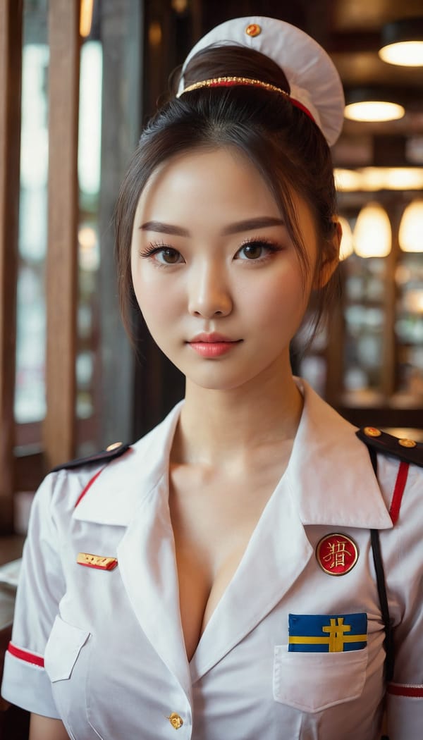 Tags: 21872187, SDXL
{"3": {"inputs": {"seed": 976022810118359, "steps": 64, "cfg": 5.85, "sampler_name": "dpmpp_2m", "scheduler": "karras", "denoise": 1.0, "model": ["27", 0], "positive": ["6", 0], "negative": ["7", 0], "latent_image": ["5", 0]}, "class_type": "KSampler"}, "4": {"inputs": {"ckpt_name": "juggernautxl.safetensors"}, "class_type": "CheckpointLoaderSimple"}, "5": {"inputs": {"width": 768, "height": 1344, "batch_size": 1}, "class_type": "EmptyLatentImage"}, "6": {"inputs": {"text": "24 year old girl, (ukrainian:1.09), (chinese:1.10), (seductive facial expression:1.13), (temptress:1.02), (eyelashes:1.07), (seductive pose:1.04), (blush:0.98), (double eyelids:1.01), (slim:0.99), (idol:1.05), (cute:1.03), (detailed face:1.02), (in a seductive pose:1.01), (large perky breasts:1.12), (cleavage:1.11), (thigh gap:1.14), (a waitress in uniform:1.08) working at a restaurant, (textured skin:1.06), (film:1.01), (candid cinema:1.01), (portra:1.01), (skin fuzz:1.02), (soft lighting:1.00), (detailed skin:1.03), (RAW:1.06), (natural looking skin:1.07)", "clip": ["27", 1]}, "class_type": "CLIPTextEncode"}, "7": {"inputs": {"text": "(low resolution:1.11), (bad hands:1.10), (open mouth:1.11), (distorted:1.13), (worst quality:1.14), (watermark:1.10), (twisted:1.09)", "clip": ["27", 1]}, "class_type": "CLIPTextEncode"}, "8": {"inputs": {"samples": ["3", 0], "vae": ["4", 2]}, "class_type": "VAEDecode"}, "25": {"inputs": {"lora_name": "nudify_xl.safetensors", "strength_model": 0.27, "strength_clip": 0.33, "model": ["4", 0], "clip": ["4", 1]}, "class_type": "LoraLoader"}, "26": {"inputs": {"lora_name": "shirtlift_SDXL_v2.safetensors", "strength_model": 0.03, "strength_clip": 0.01, "model": ["25", 0], "clip": ["25", 1]}, "class_type": "LoraLoader"}, "27": {"inputs": {"lora_name": "PerfectEyesXL.safetensors", "strength_model": 0.16, "strength_clip": 0.04, "model": ["26", 0], "clip": ["26", 1]}, "class_type": "LoraLoader"}, "30": {"inputs": {"model_name": "4x_NMKD-Superscale-SP_178000_G.pth"}, "class_type": "UpscaleModelLoader"}, "31": {"inputs": {"upscale_model": ["30", 0], "image": ["8", 0]}, "class_type": "ImageUpscaleWithModel"}, "32": {"inputs": {"upscale_method": "lanczos", "scale_by": 0.5, "image": ["31", 0]}, "class_type": "ImageScaleBy"}, "33": {"inputs": {"pixels": ["32", 0], "vae": ["4", 2]}, "class_type": "VAEEncode"}, "34": {"inputs": {"seed": 976022810118359, "steps": 64, "cfg": 5.85, "sampler_name": "dpmpp_2m", "scheduler": "karras", "denoise": 0.3, "model": ["27", 0], "positive": ["6", 0], "negative": ["7", 0], "latent_image": ["33", 0]}, "class_type": "KSampler"}, "36": {"inputs": {"samples": ["34", 0], "vae": ["4", 2]}, "class_type": "VAEDecode"}, "39": {"inputs": {"filename_prefix": "comfyapi-1718814184746", "images": ["36", 0]}, "class_type": "SaveImage"}}